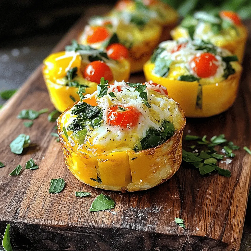 Let’s gather everything you need for veggie packed egg muffins. This recipe is simple and quick, perfect for busy mornings or meal prep. Here’s what you’ll need: - 6 large eggs - 1/2 cup milk or non-dairy alternative - 1 cup chopped spinach - 1/2 cup diced bell pepper - 1/2 cup halved cherry tomatoes - 1/4 cup finely chopped red onion - 1/2 cup shredded cheese (cheddar or feta) - Seasoning: garlic powder, dried oregano, salt, and pepper - Olive oil spray for greasing Now, let’s talk about why these ingredients are great. Eggs are the star here, providing protein and flavor. Milk adds creaminess, making the muffins fluffy. Spinach gives a healthy green boost, while bell peppers and tomatoes add color and taste. Cheese makes everything better. Choose cheddar for a sharp bite or feta for a tangy twist. The seasonings tie it all together. Garlic powder and oregano add depth to every bite. Don’t forget the olive oil spray! It keeps the muffins from sticking to the pan. With these tasty ingredients, you’re set for a nutritious meal that’s easy to make. Enjoy the process, and get ready for something delicious! First, set your oven to 350°F (175°C). This is the perfect heat for baking. While the oven warms up, grab a muffin tin. Spray it with olive oil to stop the muffins from sticking. Make sure to cover each cup well. In a large bowl, crack 6 large eggs. Then, add 1/2 cup of milk. Whisk these together until you see bubbles. Next, toss in 1 cup of chopped spinach, 1/2 cup of diced bell pepper, 1/2 cup of halved cherry tomatoes, and 1/4 cup of finely chopped red onion. Stir it all well so the veggies mix with the eggs. For flavor, add 1 teaspoon of garlic powder, 1 teaspoon of dried oregano, and salt and pepper to taste. Mix until everything looks even. Pour the egg and veggie mixture into the muffin tin. Fill each cup about 3/4 full. Now, sprinkle 1/2 cup of shredded cheese on top of each muffin. Place the muffin tin in the oven and bake for 18 to 20 minutes. You want them to look golden on top and be set in the middle. When done, take them out and let them cool for a few minutes. Use a knife to help pop them out of the tin. Enjoy your veggie packed egg muffins! To get fluffy and tasty egg muffins, whisk the eggs well. The milk helps make them light. If you want a creamier texture, use heavy cream instead of milk. Don’t overbake them. Check for a light golden color on top. This means they are ready to come out. You can swap out the cheese for your favorite type. Try mozzarella or goat cheese for a different taste. For veggies, use whatever you like. Zucchini, mushrooms, or kale can work great too. Just chop them small so they cook evenly. These egg muffins are perfect for meal prep. Make a big batch on the weekend. Store them in the fridge for quick breakfasts. They can last up to five days. You can also freeze them for up to three months. Just reheat in the microwave for a fast meal. {{image_2}} You can mix and match veggies in these muffins. Try zucchini, mushrooms, or broccoli. Carrots add a nice crunch too. Get creative! Just remember to chop the veggies small. This helps them cook evenly and blend well with the eggs. You can also use frozen veggies. Just thaw and squeeze out excess moisture before adding them to the mix. Want to make these muffins heartier? Add cooked bacon or sausage! Chop the cooked meat into small pieces. Stir it into the egg mixture before you pour it into the muffin tin. This adds flavor and protein. Turkey bacon or chicken sausage are great alternatives, too. You can even use leftover rotisserie chicken. Just shred it and mix it in! If you want a dairy-free or vegan version, it's easy! Use a non-dairy milk like almond or oat. For the eggs, try a flax egg or chickpea flour mixed with water. The texture will change a bit, but the taste stays great. You can also skip the cheese or use a dairy-free cheese. Nutritional yeast gives a cheesy flavor, too. This way, everyone can enjoy these tasty muffins! You can store leftover veggie packed egg muffins in the fridge. Place them in an airtight container. They will stay fresh for up to 5 days. Make sure they cool down before sealing. This helps prevent moisture buildup. You can also use plastic wrap if you don’t have a container. To freeze your muffins, let them cool completely first. Then, wrap each muffin tightly in plastic wrap. Place the wrapped muffins in a freezer bag or an airtight container. They can last for up to 3 months in the freezer. Just remember to label the bag with the date. This way, you won’t forget when you made them! To reheat, you can use the microwave or oven. For the microwave, place a muffin on a plate and heat for about 30 seconds. If you prefer the oven, preheat it to 350°F (175°C). Then, place the muffins on a baking sheet for 10-15 minutes. This helps keep them warm and tasty. Enjoy them warm for the best flavor! Yes, you can make these muffins in advance. I often prepare them on Sundays. This way, I have healthy meals ready for the week. Just store them in the fridge after baking. They are easy to grab for breakfast or snacks. The best veggies for egg muffins include: - Spinach - Bell peppers - Tomatoes - Red onion Other great choices are zucchini, mushrooms, and broccoli. You can mix and match based on your taste. Fresh or frozen veggies both work well. Egg muffins last about 4 to 5 days in the fridge. Make sure to store them in an airtight container. This keeps them fresh and tasty. If you want them to last longer, consider freezing them. Yes, you can use egg whites instead of whole eggs. This cuts down on fat and calories. Just use about 1/4 cup of egg whites for each whole egg. This change still gives a nice texture and flavor. This blog post detailed how to make veggie-packed egg muffins. We covered ingredients, step-by-step directions, and helpful tips. You can customize them with your favorite veggies and cheeses. Storing and reheating them is easy too. Egg muffins are a great choice for meal prep. They offer healthy protein and can fit your taste. I hope you enjoy making these simple and tasty treats!