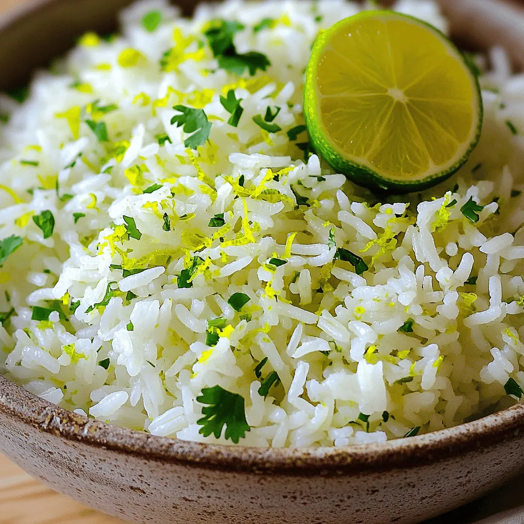 - 1 cup long-grain white rice - 2 cups vegetable broth - 1 tablespoon olive oil - 1 small onion, finely chopped - 2 cloves garlic, minced - Zest of 1 lime - Juice of 2 limes - 1/2 cup fresh cilantro, chopped - 1/2 teaspoon cumin - Salt and pepper to taste - Calories per serving: About 210 calories - Macronutrient breakdown: - Carbohydrates: 40g - Protein: 4g - Fats: 4g This dish is not only tasty but also healthy. Each serving packs a punch with great flavor and nutrition. You get a good amount of carbs from the rice, plus a bit of protein. The healthy fats come from the olive oil. Overall, it’s a dish that fits well into a balanced meal plan. - Rinse the rice under cold water until it runs clear. This step washes off extra starch. - Drain the rice thoroughly in a fine mesh strainer. Ensuring it's dry helps the rice cook well. - In a medium saucepan, heat the olive oil over medium heat. This gives the rice a nice flavor. - Add the finely chopped onion and sauté for about 3-4 minutes. You want it soft and translucent. - Stir in the minced garlic and cook for one more minute. This makes your kitchen smell amazing. - Add the rinsed rice to the saucepan. Stir to coat each grain with oil and flavor. - Toast the rice for 2-3 minutes. This adds a nutty taste to the dish. - Pour in the vegetable broth, lime zest, cumin, and a pinch of salt. This is where the magic happens. - Bring the mixture to a boil. Once boiling, reduce the heat to low and cover. Let it simmer for 15-18 minutes. The rice will absorb all the flavors. - After simmering, remove the saucepan from heat. Let it sit, covered, for an extra 5 minutes. This helps the rice finish cooking. - Fluff the rice with a fork. Then, stir in the lime juice and chopped cilantro. This adds zing and freshness. - Season with additional salt and pepper to taste. Adjust it to your liking, and enjoy your zesty rice! To avoid soggy rice, rinse the rice under cold water. Rinsing removes excess starch. This helps the grains stay separate. Drain the rice well after rinsing. The ideal cooking time for this rice is 15 to 18 minutes. Keep the heat low once it boils. Cover the pot tightly to keep steam in. Let it sit for an extra 5 minutes after cooking. This step helps the rice absorb any remaining moisture. You can add spices like paprika or chili powder for more heat. Fresh herbs, like mint, can also brighten the dish. For a richer taste, use vegetable broth instead of water. Broth adds depth and flavor to your rice. Mix in some veggies, like peas or corn, for extra color and nutrition. These add-ins make the dish pop and feel more filling. To store leftovers, let the rice cool completely. Transfer it to an airtight container. It will keep in the fridge for up to 4 days. When reheating, add a splash of water or broth. This helps the rice regain its moisture. Heat it in the microwave or on the stove until warm. Fluff it with a fork before serving again to keep the texture light. {{image_2}} You can easily swap ingredients in this recipe to suit your taste. - Using brown rice instead of white: Brown rice adds more fiber and a nutty taste. It takes longer to cook, so adjust the broth and time. Use 2.5 cups of broth and simmer for about 40-45 minutes. - Adding vegetables like peas or bell peppers: Peas add sweetness, while bell peppers give crunch. Stir in these veggies during the last 5 minutes of cooking. This adds color and nutrients to your dish. Get creative with flavors to make this rice even more exciting. - Spicy lime cilantro rice with jalapeños: Add finely chopped jalapeños when you sauté the onion. This gives the dish a nice kick. Adjust the amount based on how spicy you like it. - Coconut lime cilantro rice: Replace vegetable broth with coconut milk for a creamy twist. The coconut adds richness and pairs well with lime. Use a mix of coconut milk and water for balance. This zesty rice pairs well with many dishes. - Pairing with proteins: Serve it alongside grilled chicken, shrimp, or beef. The bright flavors enhance the meal and make it feel special. - Serving with salads or as a side dish: This rice is a great base for salads. It adds flavor and texture. You can also serve it as a side dish to your favorite entrees. It complements many flavors and makes a perfect addition to your table. For this recipe, I recommend using long-grain white rice. Long-grain rice cooks fluffy and separates well. It gives the dish a nice texture. Short-grain rice, on the other hand, tends to be stickier. It may not absorb the flavors as well. If you prefer, you can use jasmine rice for a subtle floral note. Just remember to adjust the cooking time based on your choice. Yes, you can make this rice dish ahead of time. To prep, follow the cooking steps and let the rice cool. Place it in an airtight container. Store it in the fridge for up to three days. When you are ready to eat, just reheat it on the stove or microwave. Add a splash of water to help it steam. This keeps the rice moist and fresh. This recipe is already vegan-friendly! All the ingredients are plant-based. The vegetable broth, olive oil, and fresh herbs are perfect for a vegan meal. If you want more protein, consider adding black beans or chickpeas. They pair well with lime and cilantro, adding extra flavor and nutrition. Enjoy customizing it to fit your taste! If you enjoy Zesty Lime Cilantro Rice, you might like these other flavored rice recipes: - Garlic Butter Rice: This dish adds rich garlic flavor with a hint of butter. - Mexican Rice: A spiced rice with tomatoes and peppers, perfect for tacos. - Herbed Rice: A mix of fresh herbs like basil and parsley for a fresh taste. For side dishes that pair well with Zesty Lime Cilantro Rice, consider: - Grilled Chicken: The lime flavor matches well with juicy grilled chicken. - Black Beans: These add protein and a rich taste to your meal. - Guacamole: The creaminess balances the zesty rice nicely. Here are some recommended tools for making Zesty Lime Cilantro Rice: - Medium saucepan: For cooking the rice evenly. - Wooden spoon: To stir the rice without scratching your pan. - Measuring cups and spoons: For precise ingredient amounts. Measuring tools are key in cooking. They help ensure your rice turns out just right every time. Want to see how this rice comes together? Check out these resources: - Cooking demonstration videos: YouTube has great videos showing the rice-making process step by step. - Photos of the cooking process: Look for step-by-step images online to guide you as you cook. Seeing each step can help you feel more confident in the kitchen. In this article, we explored how to make Zesty Lime Cilantro Rice. We discussed key ingredients like rice, lime, and herbs. The step-by-step instructions helped you prepare and cook the rice perfectly. We also covered tips for great texture and flavor. Consider variations to keep your dish exciting. Whether you make it ahead or adapt it for dietary needs, this recipe is flexible. Simple and fresh, this rice can serve as a great side or main dish. Enjoy cooking and savor your delicious creation.