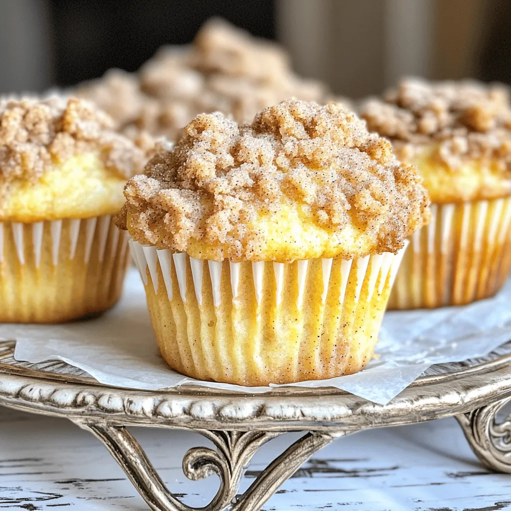 - 2 cups all-purpose flour - 1 tablespoon baking powder - ½ teaspoon baking soda - ½ teaspoon salt - ¾ cup granulated sugar - 1 tablespoon ground cinnamon (plus more for topping) - ½ cup unsalted butter, melted - 1 large egg - 1 cup buttermilk (or substitute with milk + 1 tablespoon vinegar) - 1 teaspoon vanilla extract The main ingredients come together to create a soft and fluffy muffin. All-purpose flour gives structure, while baking powder and baking soda help them rise. The salt enhances flavor. Granulated sugar and cinnamon add sweetness and warmth, making each bite delightful. Melted butter keeps the muffins moist, and the egg acts as a binder. Buttermilk adds rich flavor and tenderness, while vanilla extract brings a lovely aroma. - ½ cup all-purpose flour - ⅓ cup brown sugar - 1 teaspoon ground cinnamon - ¼ cup cold unsalted butter, diced The streusel topping is the star of these muffins. All-purpose flour and brown sugar make it sweet and crumbly. Ground cinnamon adds a spicy kick. Cold, diced butter forms the perfect texture when mixed, creating a crunchy topping. This topping adds a beautiful contrast to the soft muffin base. You’ll love the way it bakes up golden and crisp. 1. Preheat your oven to 375°F (190°C). Line a muffin tin with paper liners or grease it lightly. 2. In a large bowl, combine 2 cups of all-purpose flour, 1 tablespoon of baking powder, ½ teaspoon of baking soda, ½ teaspoon of salt, ¾ cup of granulated sugar, and 1 tablespoon of ground cinnamon. Mix well. 3. In another bowl, whisk together ½ cup of melted unsalted butter, 1 large egg, 1 cup of buttermilk, and 1 teaspoon of vanilla extract until smooth. 4. Pour the wet ingredients into the dry ingredients. Stir gently until just combined. Do not overmix; a few lumps are fine. 5. For the streusel, mix ½ cup of all-purpose flour, ⅓ cup of brown sugar, and 1 teaspoon of ground cinnamon in a small bowl. 6. Add ¼ cup of cold, diced unsalted butter. Use a fork or your fingers to create a crumbly texture. 7. Fill each muffin cup about two-thirds full with the muffin batter. Sprinkle a generous amount of streusel topping on each muffin. 8. Bake in the preheated oven for 18-20 minutes. Check for doneness by inserting a toothpick into the center. If it comes out clean, your muffins are ready! How do I avoid overmixing? Overmixing can lead to tough muffins. Mix the wet and dry ingredients just enough to combine them. A few lumps are okay. This keeps your muffins light and fluffy. How can I tell when muffins are done? To check if muffins are done, insert a toothpick into the center. If it comes out clean, they are ready. You can also gently press the top; it should spring back. What can I add to boost flavor? You can add spices like nutmeg or cardamom for a twist. Chopped nuts, like walnuts or pecans, add a nice crunch. You might also mix in chocolate chips for a sweet touch. How do I dust with cinnamon sugar? To dust with cinnamon sugar, mix cinnamon with granulated sugar. After baking, sprinkle this mixture over warm muffins. This gives them a lovely sweet finish and looks great on the table. {{image_2}} You can make your cinnamon streusel muffins even better with some tasty additions. Here are two great ideas: - Chocolate chips: Add ½ to 1 cup of chocolate chips to the batter. This gives each bite a sweet surprise. - Fruit options: You can mix in fresh fruit like blueberries or diced apples. About 1 cup of fruit will add nice flavor and moisture. These additions can make your muffins even more special. Try each option to find your favorite! If you have dietary needs, you can easily adapt the recipe. Check out these substitutes: - Gluten-free flour options: Use a 1:1 gluten-free flour blend instead of all-purpose flour. This keeps the muffins soft and delicious. - Vegan ingredient swaps: Replace the egg with a flax egg (1 tablespoon of flaxseed meal mixed with 2.5 tablespoons of water). For the buttermilk, use plant-based milk mixed with vinegar. This keeps the muffins moist without dairy. These swaps allow everyone to enjoy your cinnamon streusel muffins! Feel free to experiment with these variations to fit your needs. To keep your cinnamon streusel muffins fresh, store them in an airtight container. This keeps moisture in and prevents them from going stale. You can also wrap each muffin in plastic wrap for extra protection. If you want to keep them longer, the refrigerator is a good option. Just remember, refrigeration can dry them out, so try to consume them within a few days. If you want to save muffins for later, freezing is the best choice. Place muffins in a freezer-safe bag or container. Make sure to squeeze out as much air as possible. They can last up to three months in the freezer. When you're ready to enjoy them, just thaw them at room temperature. Warming up muffins can bring back their fresh taste. The best way to reheat them is in the oven. Preheat your oven to 350°F (175°C). Place the muffins on a baking sheet for about 5-10 minutes. This warms them without drying them out. You can also use the microwave for quick reheating. Place a muffin on a microwave-safe plate and cover it with a damp paper towel. Heat it for about 10-15 seconds. This will keep the muffin moist. Just be careful not to overheat, or it may become tough. To make your muffins extra moist, use buttermilk. Buttermilk adds richness and keeps them soft. You can also add applesauce. This adds moisture without changing the flavor much. Lastly, do not overmix your batter. Mixing too much makes muffins dense and dry. Yes, you can freeze cinnamon streusel muffins. Let them cool completely first. Wrap each muffin tightly in plastic wrap. Then place them in a freezer bag. They will stay fresh for up to three months. When ready to eat, thaw them at room temperature or warm them in the oven. If you don’t have buttermilk, you can make a quick substitute. Just mix one cup of milk with one tablespoon of vinegar. Let it sit for five minutes. This will mimic the acidity of buttermilk. You can also use yogurt or sour cream thinned with milk. To check if your muffins are undercooked, use a toothpick. Insert it into the center of a muffin. If it comes out clean or with a few crumbs, they are done. If it comes out wet, the muffins need more time. Bake them a little longer, then check again. Yes, you can make mini muffins with this recipe. Just adjust the baking time. Mini muffins usually bake for 10 to 15 minutes. Check them with a toothpick to see if they are done. Enjoy these bite-sized treats for a fun twist! This blog post covered the simple steps to make delicious muffins. We explored key ingredients, including flour, sugar, and buttermilk. You learned how to prepare the batter and create a tasty streusel topping. I shared tips to perfect texture and enhance flavors while suggesting fun variations. Now you have the tools to bake great muffins at home. Enjoy your baking journey!