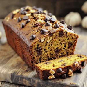 - 1 cup pure pumpkin puree (canned or fresh) - 1/2 cup unsalted butter, softened - 1 cup brown sugar, packed - 1/2 cup granulated sugar - 3 large eggs - 1 teaspoon vanilla extract - 2 cups all-purpose flour - 1 teaspoon baking soda - 1 teaspoon baking powder - 1 teaspoon ground cinnamon - 1/2 teaspoon ground nutmeg - 1/2 teaspoon salt - 1 cup semi-sweet chocolate chips - 1/2 cup chopped walnuts (optional) To make the perfect chocolate chip pumpkin bread, gather these key ingredients. Each one plays a vital role in creating a moist and flavorful bread. Pumpkin puree is the star of the show. It gives the bread its rich flavor and moist texture. You can use canned or fresh pumpkin puree. Both work great! Butter adds richness and flavor. Softened butter blends well with the sugars, making the batter light and fluffy. Brown sugar gives a deep sweetness. It adds a hint of caramel flavor, while granulated sugar balances that sweetness. Eggs provide structure and moisture. They help the bread rise and create a soft crumb. Vanilla extract adds a lovely aroma and enhances the flavors of the bread. Flour is the backbone of the bread. All-purpose flour gives it the right texture. Baking soda and baking powder work together to help the bread rise. They create a light and airy texture. Spices like cinnamon and nutmeg add warmth and depth. They make each slice feel cozy, perfect for fall. Salt enhances all the flavors, making them pop. Chocolate chips bring sweetness and richness. They melt slightly while baking, creating pockets of gooey goodness. If you love a nutty crunch, add chopped walnuts for extra texture. They add a lovely contrast to the soft bread. Now that you have your ingredients ready, you’re on your way to baking something truly delightful! - Preheat your oven to 350°F (175°C). - In a large bowl, cream together 1/2 cup of softened butter, 1 cup of brown sugar, and 1/2 cup of granulated sugar until light and fluffy. - Next, mix in 1 cup of pure pumpkin puree, 3 large eggs, and 1 teaspoon of vanilla extract. Beat until everything is well combined. - In a separate bowl, whisk together 2 cups of all-purpose flour, 1 teaspoon of baking soda, 1 teaspoon of baking powder, 1 teaspoon of ground cinnamon, 1/2 teaspoon of ground nutmeg, and 1/2 teaspoon of salt. - Gradually add the dry ingredients to your pumpkin mixture. Mix until just combined. Be careful not to overmix. - Fold in 1 cup of semi-sweet chocolate chips and 1/2 cup of chopped walnuts if you want that extra crunch. - Prepare a 9x5-inch loaf pan by greasing and flouring it. - Pour the batter into the prepared loaf pan and smooth the top with a spatula. - Bake in the preheated oven for 55-65 minutes. Check for doneness by inserting a toothpick into the center. It should come out clean when done. How do I achieve the perfect texture? To get a soft and moist bread, do not overmix the batter. Mix until just combined. This keeps the bread light. How do I avoid common mistakes? Use room temperature ingredients. Cold butter or eggs can cause lumps. Also, always measure flour correctly. Use a spoon to fill the cup, then level it off. How do I check for doneness? Insert a toothpick into the center of the bread. If it comes out clean, the bread is done. If it has wet batter, bake longer. How do I choose the best pumpkin puree? Look for pure pumpkin puree, not pumpkin pie filling. This ensures you get the right taste and texture. What are some substitute options for healthier variations? You can use applesauce instead of butter for less fat. Replace half of the sugar with honey or maple syrup for a natural sweet taste. What are the benefits of using fresh versus canned pumpkin? Fresh pumpkin has a bright flavor and rich color. It can add a unique touch. Canned pumpkin is convenient and consistent in texture. Both options work well in this recipe. {{image_2}} You can make this chocolate chip pumpkin bread even more fun. One great way is by adding spices. Try cloves or ginger for a warm flavor. These spices give a nice kick to the sweet pumpkin taste. You can also add dried fruits like cranberries or raisins. They bring extra sweetness and chewy texture. Each bite will surprise your taste buds! If you need gluten-free options, use gluten-free flour instead of all-purpose flour. This swap keeps the bread fluffy and tasty. For vegan substitutions, replace eggs with flax eggs. Mix one tablespoon of flaxseed meal with three tablespoons of water. Let it sit until it thickens. You can also use plant-based butter in place of regular butter. These options make the bread great for everyone! To keep your Chocolate Chip Pumpkin Bread fresh, first let it cool. Place it on a wire rack and let it cool for about 10 minutes. After that, take it out of the pan. This step helps avoid soggy bread. Next, wrap the bread tightly. You can use plastic wrap or aluminum foil. This keeps out air and moisture. If you want to store it for longer, use an airtight container. A glass or plastic container works well. In the pantry, your bread lasts about 3 to 5 days. Make sure it is kept in a cool, dry place. If you put it in the fridge, it can last 1 to 2 weeks. The cold slows down spoilage. For the best long-term storage, freeze the bread. Wrap it tightly in plastic wrap, then place it in a freezer bag. This way, it can last up to 3 months. When you want to enjoy it again, let it thaw in the fridge overnight. Then, you can slice and serve. Store your bread in an airtight container. This keeps it fresh. You can also wrap it in plastic wrap. Keep it at room temperature for up to four days. If you want it to last longer, put it in the fridge. Yes, you can make this bread ahead of time. It tastes great after a day or two. Just let it cool completely before wrapping it. Then store it in an airtight container. To check if the bread is done, insert a toothpick into the center. If it comes out clean, the bread is ready. You can also look for a golden-brown top and a firm texture. Yes, you can make this bread without eggs. Use a flaxseed meal or applesauce as a substitute. Mix one tablespoon of flaxseed meal with three tablespoons of water. Let it sit for five minutes. This mix acts like one egg. Absolutely! Freezing is a great option. Wrap the bread tightly in plastic wrap. Then place it in a freezer bag. It can last up to three months in the freezer. When you're ready, thaw it at room temperature. This blog post covered how to make delicious Chocolate Chip Pumpkin Bread. We explored the key ingredients, step-by-step instructions, and helpful tips. You learned about flavor variations and storage options too. To sum it up, baking can be fun and rewarding. Use this guide to create tasty treats for yourself and your loved ones. Enjoy the process, and don't be afraid to experiment! Happy baking!