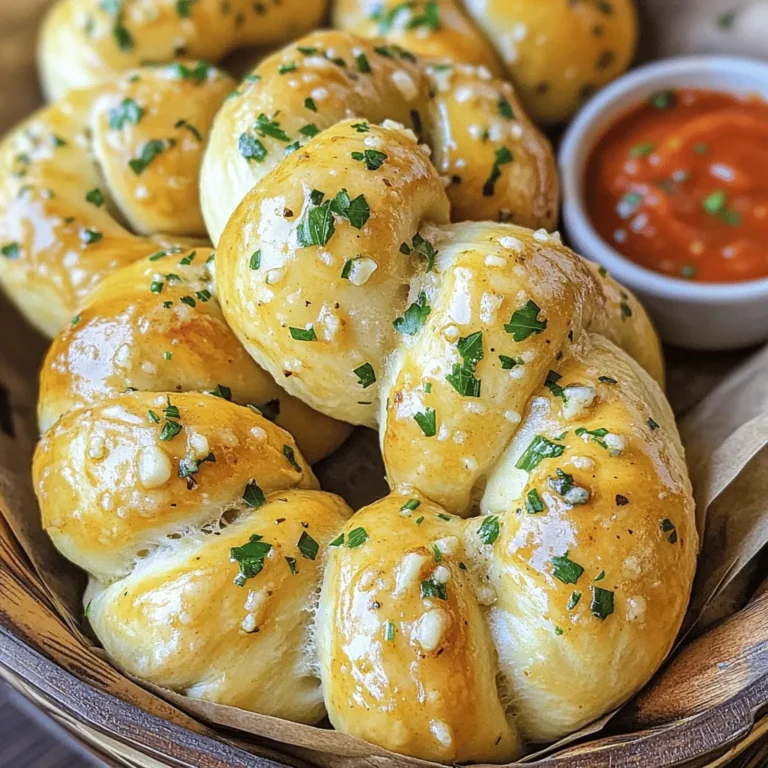 - 1 package (13.8 oz) refrigerated pizza dough - 4 tablespoons unsalted butter, melted - 4 cloves garlic, minced - 1 teaspoon dried parsley - 1 teaspoon Italian seasoning - ½ teaspoon salt - ¼ teaspoon black pepper To make these garlic knots, you need a few simple ingredients. The pizza dough serves as the base. You can use refrigerated dough from the store for ease. The garlic and seasonings bring the flavor. Don’t skip the garlic; it’s the star here! - Grated Parmesan cheese If you want to add a cheesy touch, sprinkle some grated Parmesan cheese on top. It enhances the flavor and adds a nice finishing touch. This step is optional but highly recommended. For accurate results, use these measurements: - Pizza Dough: 13.8 oz (1 package) - Butter: 4 tablespoons, melted - Garlic: 4 cloves, minced - Dried Parsley: 1 teaspoon - Italian Seasoning: 1 teaspoon - Salt: ½ teaspoon - Black Pepper: ¼ teaspoon Measuring correctly is key. It ensures your knots turn out just right. Use a kitchen scale for the dough if you want precision. For the butter, melt it before measuring for the best results. 1. First, preheat your air fryer to 350°F (175°C). This step helps the knots cook evenly. 2. Next, take your refrigerated pizza dough. On a lightly floured surface, roll it out into a rectangle about 1/2 inch thick. Make sure it is smooth and even. 1. Cut the dough into strips that are about 1-inch wide and 4 inches long. Use a sharp knife for clean edges. 2. Now, take each strip and tie it into a knot. Tuck the ends underneath to make a neat shape. Place the knots on a parchment-lined plate to keep them from sticking. 1. In a small bowl, mix melted butter, minced garlic, parsley, Italian seasoning, salt, and pepper. This garlic butter adds great flavor to the knots. 2. Brush each garlic knot with the garlic butter mixture. Make sure they get a good coating. You can save some of this mix for later. 3. Place the garlic knots in your air fryer basket. Keep them in a single layer, leaving space between each knot for air to flow. 4. Air fry the knots for about 7-10 minutes. They should turn golden brown and be cooked through. 5. When they are done, take them out and brush them again with the reserved garlic butter. If you like, sprinkle some grated Parmesan cheese on top before serving. To get evenly cooked garlic knots, follow these tips: - Preheat your air fryer: Always set the air fryer to 350°F before cooking. This helps the knots cook evenly. - Don’t overcrowd: Place knots in a single layer. Leave space between each knot for air to flow. If you use a different air fryer model, adjust cooking time. Some air fryers may cook faster or slower. Check your knots around the 7-minute mark for golden color. Want to boost the taste of your garlic knots? Here are some ideas: - Add more herbs: Consider using fresh basil or oregano. These herbs bring vibrant flavor. - Try different butter types: Use garlic-infused butter for a stronger garlic taste. You can also use herb butter for added depth. Making your garlic knots look great is easy. Here are some serving ideas: - Serve warm: Place the knots in a bread basket. Serve them right after cooking for the best taste. - Garnish beautifully: Sprinkle fresh parsley on top for color. Serve with a small bowl of marinara sauce for dipping. This adds a fun touch! {{image_2}} You can easily change the taste of your garlic knots. Adding cheese or fresh herbs gives them a new spin. For cheese, sprinkle grated Parmesan on top before serving. It melts perfectly and adds a salty kick. You can also mix in herbs like rosemary or thyme into the garlic butter for extra flavor. This makes each bite a burst of taste. If you want to save time, use frozen dough. Just thaw it according to package directions. It works great and saves prep time. You can also make homemade dough if you’re feeling adventurous. A simple mix of flour, water, yeast, and salt can create a nice base for your knots. Homemade dough adds a personal touch and flavor. For those with gluten issues, you can make gluten-free garlic knots. Use gluten-free pizza dough, which is easy to find in most stores. The taste may differ slightly, but they still turn out delicious. Just follow the same steps to form and cook them. You won’t miss the gluten in these tasty treats! To keep your garlic knots fresh, place them in an airtight container. Make sure the knots are cool before sealing. This helps prevent sogginess. Store them in the fridge for up to three days. If you want to keep them longer, freezing is a great option. To reheat your garlic knots while keeping them crispy, use the air fryer. Set it to 350°F (175°C). Place the knots in the basket for about 3-5 minutes. This method revives their crunch and flavor. Avoid using the microwave, as it can make them soft and chewy. For long-term storage, freeze the garlic knots after they cool. Wrap each knot in plastic wrap and place them in a freezer bag. This keeps them safe from freezer burn. They can last up to three months in the freezer. When ready to eat, simply reheat in the air fryer as mentioned before. To check if your garlic knots are done, look for a golden brown color. The knots should feel firm to touch, not doughy. You can also insert a toothpick into the center. If it comes out clean, your knots are ready! Yes, you can prepare garlic knots in advance. To do this, follow the steps up to brushing them with garlic butter. Then, store the unbaked knots in the fridge for up to 24 hours. When ready, brush them with butter and air fry as directed. This saves time and makes for a quick snack! Air fryer garlic knots pair well with marinara sauce for dipping. You can also serve them with ranch dressing or garlic aioli. For a fresh touch, add a side of mixed greens or a simple salad. These pairings enhance the flavors and create a fun snack experience! In this post, we covered how to make delicious air fryer garlic knots. We discussed required and optional ingredients, specifically dough, garlic, seasonings, and cheese. The guide detailed preparation steps and knot formation, along with specific cooking instructions. I shared tips for perfect knots and added flavor ideas. We explored variations, storage options, and answered common questions. Making garlic knots at home is easy and fun. Enjoy your tasty treats, and feel free to get creative!