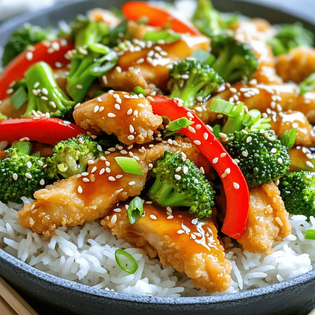 - 1 lb chicken breast - 2 tablespoons cornstarch - 2 tablespoons vegetable oil - 4 green onions - 3 cloves garlic - 1-inch piece ginger - 1/2 cup soy sauce - 1/4 cup brown sugar - 1 tablespoon rice vinegar - 1 teaspoon sesame oil - 1 red bell pepper - 1 cup broccoli florets - 1 tablespoon sesame seeds To make Better-Than-Takeout Mongolian Chicken, gather these fresh ingredients. Start with 1 lb of chicken breast. Slice it thin for quick cooking. Next, measure 2 tablespoons of cornstarch. This will help the chicken become crispy. You will need 2 tablespoons of vegetable oil for frying. For flavor, chop 4 green onions, mince 3 cloves of garlic, and grate a 1-inch piece of ginger. These will add a great taste to your dish. For the sauce, combine 1/2 cup of soy sauce with 1/4 cup of brown sugar. Add 1 tablespoon of rice vinegar and 1 teaspoon of sesame oil. This mix brings the dish to life. You will also need a 1 red bell pepper, sliced, and 1 cup of broccoli florets. These veggies add color and crunch. Finally, have 1 tablespoon of sesame seeds ready for a nice garnish. With these ingredients, you will create a meal that tastes better than takeout! Start by coating the thinly sliced chicken breast in cornstarch. This is a key step. The cornstarch helps create a crispy texture when you cook the chicken. Once coated, set the chicken aside for about ten minutes. This allows the cornstarch to stick better. Next, heat two tablespoons of vegetable oil in a large pan over medium-high heat. When the oil is hot, add the chicken pieces. Cook them until they are golden brown and cooked through. This should take about five to seven minutes. Once done, remove the chicken from the pan and set it aside. In the same pan, add four chopped green onions, three minced garlic cloves, and a one-inch piece of grated ginger. Sauté these for one to two minutes. You want to cook them until they become fragrant. This step adds a lot of flavor to your dish. Now, it’s time to make the sauce. In the pan, mix together half a cup of soy sauce, a quarter cup of brown sugar, one tablespoon of rice vinegar, and one teaspoon of sesame oil. Stir well until the brown sugar dissolves. This mixture will provide a rich, sweet, and salty flavor. Next, add one sliced red bell pepper and one cup of broccoli florets to the sauce. Cook for about three to four minutes. You want the vegetables to be tender-crisp. After that, return the cooked chicken to the pan. Stir everything together to coat the chicken in the sauce and veggies. Let the mixture simmer for an additional two to three minutes. This helps all the flavors blend together. Once done, remove the pan from heat. Serve your Mongolian chicken hot, garnished with one tablespoon of sesame seeds. Enjoy your delicious homemade meal! To get that perfect crunch, start by coating your chicken in cornstarch. This step is key. It helps create a crispy outer layer when you cook the chicken. After coating, let it sit for about 10 minutes. This helps the cornstarch stick well. When cooking, use medium-high heat. This temperature is best. It cooks the chicken quickly and makes it golden brown. If the heat is too low, the chicken can become soggy. You want it crispy! Want more spice? You can add red pepper flakes or chili paste. This gives the dish a nice kick. You can also try adding fresh chili for a different heat level. Using fresh ingredients like green onions and garlic is best. Fresh gives bright flavors. Dried herbs work too, but fresh will make your dish shine. Always taste as you go to make sure the flavors match your liking. For a full meal, serve your Mongolian chicken over jasmine rice or stir-fried noodles. Both pair well with the sauce and chicken. The rice soaks up the sauce nicely. For a pretty presentation, use a large bowl. Place the chicken on a bed of rice or noodles. Top with extra green onions and sesame seeds. This not only adds color but also makes the dish look gourmet. Enjoy your meal! {{image_2}} For a leaner option, try using boneless skinless chicken thighs instead of chicken breast. Thighs stay moist and can add rich flavor. You can also substitute soy sauce with coconut aminos. This swap reduces sodium and adds a hint of sweetness. Feel free to get creative with your veggies. Snap peas, carrots, or bok choy work well here. Just remember to adjust your cooking time. Softer veggies like spinach need less time, while firmer ones like carrots need more. If you need a gluten-free dish, use gluten-free soy sauce. This option has the same great taste without the gluten. You can also use cornstarch or arrowroot powder as thickeners. These options keep your sauce thick and smooth. After cooking, allow the Mongolian chicken to cool down. Place leftovers in airtight containers. This keeps the dish fresh and tasty. It is best to store it within two hours of cooking. The chicken can stay in the fridge for up to four days. If you want to keep it longer, consider freezing. To reheat, I like using the stove or microwave. For the stove, add a splash of water to the pan. Heat on low, stirring gently. This keeps the chicken juicy and flavorful. In the microwave, cover the dish with a damp paper towel. Heat in short bursts, stirring in between. This method prevents dry spots. To freeze, place cooled Mongolian chicken in freezer-safe bags. Remove as much air as possible. Label the bags with the date. This meal can last up to three months in the freezer. When ready to eat, thaw in the fridge overnight. For quicker thawing, place the bag in cold water. Always reheat until hot before serving. You can make Mongolian chicken less sweet by reducing the brown sugar. Try using two tablespoons instead of four. You can also add more soy sauce or vinegar to balance the flavors. This creates a savory taste without the extra sweetness. Yes, you can use frozen chicken. Just make sure to thaw it before cooking. You can do this in the fridge overnight or use the microwave. Once thawed, slice it thinly and coat it with cornstarch as usual. Mongolian chicken pairs well with several dishes. Jasmine rice or stir-fried noodles are great choices. You can also serve it with steamed broccoli or snap peas for extra veggies. Mongolian chicken is not spicy. It has a sweet and savory flavor profile, thanks to the soy sauce and brown sugar. If you like a bit of heat, consider adding chili flakes or sliced jalapeños to the dish. Mongolian chicken lasts about three to four days in the fridge. Store it in an airtight container to keep it fresh. Make sure to cool it down before putting it in the fridge. This recipe for Mongolian chicken combines simple ingredients into a flavorful meal. You learned how to prepare the chicken, create a savory sauce, and add vibrant vegetables. I shared tips to enhance texture and flavor. You also explored variations for health and dietary needs. Enjoy making this dish with your own twist! With proper storage, it can last for days. Happy cooking!