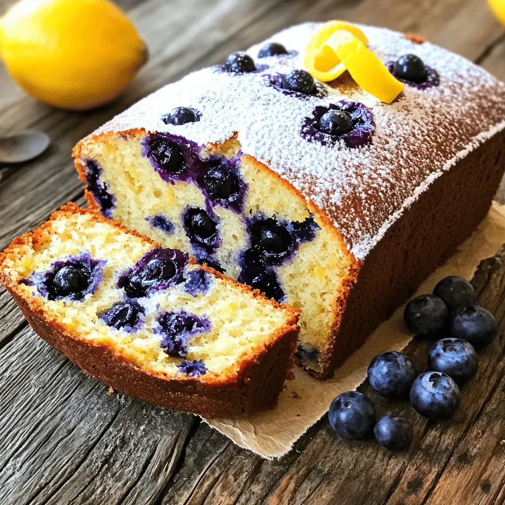 For this yummy lemon blueberry loaf, you'll need: - 1 ½ cups all-purpose flour - 1 teaspoon baking powder - ½ teaspoon baking soda - ¼ teaspoon salt - ½ cup unsalted butter, softened - 1 cup granulated sugar - 2 large eggs - 1 teaspoon vanilla extract - Zest of 1 lemon - ¼ cup fresh lemon juice - ½ cup buttermilk - 1 cup fresh blueberries (you can use frozen too) - Optional: 1 tablespoon coarse sugar for topping You can swap some ingredients if needed. If you don’t have buttermilk, use milk and a splash of vinegar. For butter, you can use vegetable oil, but the flavor will change. If you want less sugar, try using honey or maple syrup. Frozen blueberries can work, but add a little more flour to keep them from sinking in the batter. Using fresh ingredients makes a big difference in taste. Fresh blueberries burst with flavor. Fresh lemons give that bright, zesty kick. When you use fresh butter, the loaf will be rich and moist. Fresh ingredients lead to a better texture and taste, making your loaf feel like it was made in a bakery. First, preheat your oven to 350°F (175°C). This step is key for even baking. Next, grease a 9x5-inch loaf pan. Line the bottom with parchment paper. This helps the loaf come out easily after baking. In a medium bowl, whisk together the dry ingredients. Combine 1 ½ cups of flour, 1 teaspoon of baking powder, ½ teaspoon of baking soda, and ¼ teaspoon of salt. Set this bowl aside. Mixing these ingredients well helps make your loaf rise perfectly. In a large mixing bowl, cream ½ cup of softened butter with 1 cup of granulated sugar. Use an electric mixer and beat for about 3-4 minutes. The mixture should be light and fluffy. This step adds air, making your loaf tender. Now, add 2 large eggs one at a time. Mix well after each egg. Then, stir in 1 teaspoon of vanilla extract and the zest of 1 lemon. Pour in ¼ cup of fresh lemon juice and ½ cup of buttermilk. Mix until just combined. You want a smooth batter, but don’t overmix. Gently fold in 1 cup of fresh blueberries using a spatula. Be careful not to crush the berries. This gives your loaf bursts of flavor. If you use frozen blueberries, add a little more flour to prevent them from sinking. Pour the batter into your prepared loaf pan. Smooth the top with a spatula. If you want, sprinkle 1 tablespoon of coarse sugar on top for extra crunch. Bake for 50-60 minutes. Check for doneness with a toothpick; it should come out clean. Let the loaf cool for 10 minutes in the pan before moving it to a wire rack. This helps keep it moist and fluffy. To get a soft and moist loaf, use room-temperature butter. Cream it well with sugar. This step adds air, making the loaf light. Be careful not to overmix the batter. Mix until just combined for the best texture. Make sure to preheat your oven to 350°F (175°C). This helps the loaf rise properly. Use a 9x5-inch loaf pan for even baking. Line it with parchment paper for easy removal. Rotate the pan halfway through baking for uniform heat. A good electric mixer makes creaming easy. Use measuring cups and spoons for accuracy. A rubber spatula helps fold in the blueberries gently. An oven thermometer ensures your oven is at the right temperature. A toothpick tests doneness perfectly. {{image_2}} You can switch up the flavors in your lemon blueberry loaf. Try adding chocolate chips instead of blueberries. Use about 1 cup of semi-sweet chips. This gives the loaf a rich, sweet taste. The lemon will still shine through, making it unique. You can also mix in nuts or dried fruit for a new twist. For a gluten-free loaf, swap the all-purpose flour with a gluten-free blend. Make sure it has xanthan gum for better texture. You can also use almond flour or coconut flour, but adjust the liquid. Adding a bit more buttermilk helps keep it moist. Your loaf will still taste great, even without gluten! Adding nuts can bring extra crunch and flavor. Chopped walnuts or pecans work well. Aim for about ½ cup, and fold them in gently. You can also add spices like cinnamon or nutmeg for warmth. Just a teaspoon will do! These small changes can make your loaf even more exciting. To keep your lemon blueberry loaf fresh, store it in an airtight container. This will help maintain moisture. Place the loaf in the fridge if you plan to keep it longer than two days. Wrap it tightly in plastic wrap or foil before storing. This adds an extra layer of protection from drying out. Freezing the loaf is a great way to save some for later. Once the loaf cools completely, slice it into pieces. Wrap each slice in plastic wrap, then place them in a freezer bag. Make sure to remove as much air as possible. You can freeze the loaf for up to three months. When you’re ready to enjoy it, let it thaw in the fridge overnight or at room temperature for a few hours. When stored properly, the loaf lasts about five days in the fridge. If kept at room temperature, it only stays fresh for about two days. If you notice any signs of mold or a sour smell, it's best to discard it. Enjoy your lemon blueberry loaf while it’s fresh for the best taste! Yes, you can use frozen blueberries in this recipe. Just remember to add a bit more flour. This helps keep them from sinking to the bottom of the loaf. Frozen berries may need a little longer to mix in, so be gentle. To check if the loaf is done, use a toothpick. Insert it into the center of the loaf. If it comes out clean, the loaf is ready. If you see wet batter, leave it in for a few more minutes. Yes, you can use a different pan, but it may change the baking time. A smaller pan may take longer, while a larger one will bake faster. Always check for doneness with a toothpick. To keep the loaf moist, wrap it tightly in plastic wrap. You can also store it in an airtight container. For extra moisture, add a slice of bread in the container. This helps keep the loaf soft for days. This post covered key aspects of baking, from ingredient selection to storage tips. Fresh ingredients are crucial. I shared detailed steps for baking and helpful tools to use. You can try flavor variations, like adding chocolate chips or nuts, to keep it exciting. Remember to follow the baking tips for a perfect loaf. Keep experimenting, and enjoy every slice of your delicious creation! With practice, you'll master this recipe and impress everyone!