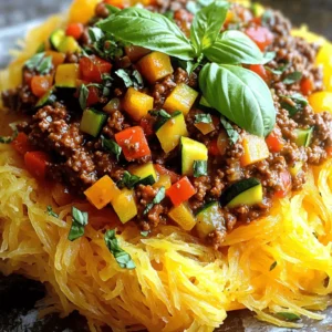 To make Spaghetti Squash Bolognese, gather these items: - 1 medium spaghetti squash - 1 tablespoon olive oil - 1 onion, finely chopped - 2 cloves garlic, minced - 1 carrot, diced - 1 celery stalk, diced - 1 bell pepper (any color), diced - 1 zucchini, diced - 1 (14 oz) can crushed tomatoes - 1 tablespoon tomato paste - 1 teaspoon dried oregano - 1 teaspoon dried basil - Salt and pepper to taste - Fresh basil leaves for garnish For a fresh twist, consider using: - Fresh basil instead of dried - A mix of colorful bell peppers - Seasonal veggies like spinach or mushrooms These fresh ingredients boost flavor and nutrition. They add color and texture too. You might already have these in your kitchen: - Olive oil - Garlic - Canned crushed tomatoes - Tomato paste - Dried herbs like oregano and basil - Salt and pepper These pantry staples make the sauce rich. They create that classic Bolognese taste. First, preheat your oven to 400°F (200°C). Cut the spaghetti squash in half lengthwise. Be careful while cutting! Scoop out the seeds with a spoon. Drizzle a bit of olive oil inside each half. Then, sprinkle with salt and pepper. Place the squash cut side down on a baking sheet. Bake it for 30-40 minutes. You want it soft enough to scrape with a fork. While the squash bakes, heat olive oil in a large skillet over medium heat. Add the chopped onion and sauté until it looks clear, about 3-4 minutes. Next, stir in the minced garlic, diced carrot, celery, and bell pepper. Cook for another 5 minutes. This makes the veggies tender. Then, add the diced zucchini and cook until it gets soft. Pour in the crushed tomatoes and add the tomato paste, oregano, basil, salt, and pepper. Mix well. Lower the heat and let it simmer for 15-20 minutes. Stir it occasionally to blend the flavors. Once the spaghetti squash is done, take it out from the oven. Let it cool for a few minutes. Use a fork to scrape the flesh into spaghetti-like strands. Place these strands on a plate. Top with your Bolognese sauce, and don’t forget to garnish with fresh basil leaves. Enjoy your healthy and delicious meal! To get a rich Bolognese flavor, start with good olive oil. Sauté the onion until it turns clear. This step builds a tasty base. Add garlic next for a nice aroma. Using fresh herbs like basil and oregano makes a big difference. If you want a bit more depth, add a splash of red wine while the sauce simmers. Let it cook slowly for about 20 minutes. This time lets the flavors mix well. Cooking spaghetti squash is simple but needs care. Start by cutting the squash in half. Scoop out the seeds before seasoning. Drizzle olive oil inside and sprinkle salt and pepper. Make sure to place it cut side down on a baking sheet. Bake it at 400°F for 30 to 40 minutes. You know it’s ready when you can scrape the flesh easily with a fork. When serving, use a fork to create the noodle strands. Place the strands on a plate and top with the Bolognese sauce. A few fresh basil leaves on top add color and taste. If you like cheese, sprinkle some grated Parmesan for extra flavor. This dish pairs well with a simple green salad or crusty bread. Enjoy your healthy meal! {{image_2}} You can easily make this dish vegetarian or vegan. Simply skip the meat and use extra veggies. For a vegan twist, swap in vegetable broth for added taste. You can also add lentils or chickpeas for protein. These swaps keep the dish hearty and flavorful. If you want more protein in your meal, add ground turkey or beef. You can also use plant-based proteins like tempeh or lentils. Just brown them in the skillet before adding the vegetables. This way, you keep the rich flavor of Bolognese while boosting nutrition. Feel free to adjust the spices to suit your taste. A pinch of red pepper flakes adds heat. Fresh herbs like thyme or rosemary can deepen the flavors. You can also try adding a splash of red wine for a richer sauce. Experimenting with spices makes each meal unique and exciting. After you enjoy your Spaghetti Squash Bolognese, store any leftovers in an airtight container. This keeps the dish fresh and tasty. You can keep it in the fridge for up to three days. Make sure to let the dish cool down before sealing it. This step helps prevent moisture build-up inside the container. To reheat, you can use a microwave or a stovetop. If using a microwave, place the portion on a plate and cover it with a damp paper towel. Heat for about 1-2 minutes, checking if it’s warm throughout. For stovetop reheating, warm the Bolognese sauce in a pan over low heat until it’s hot. Stir occasionally to avoid burning. If you want to save your Spaghetti Squash Bolognese for later, freezing is a great option. First, let the dish cool completely. Then, pack it in a freezer-safe container. You can also use freezer bags for easy storage. Squeeze out as much air as possible before sealing. This can keep the dish good for about three months. When you're ready to eat, thaw it overnight in the fridge before reheating. Yes, you can! Other squash types like butternut or acorn squash work well. They have a sweet taste that adds flavor. Keep in mind, they may not have the same noodle-like texture. You might need to adjust cooking times based on the squash type. Experimenting can lead to fun new dishes. You will know it's done when the flesh is soft. After baking for 30-40 minutes, poke it with a fork. If it easily scrapes into strands, it is ready. If it feels firm or hard, bake it a little longer. Trust your fork; it is the best test! Spaghetti squash is low in calories but high in nutrients. It is rich in vitamins A and C, which help your body. It also has fiber, which is good for digestion. Plus, it is a great low-carb alternative to regular pasta. Eating it can help you feel full and satisfied. We explored how to make a great Bolognese sauce with spaghetti squash. We covered ingredients, step-by-step cooking, and helpful tips. You also learned about tasty variations and storage methods. Remember, cooking is about finding what you enjoy. Try different spices and flavors to make this dish your own. Don't be afraid to mix things up and have fun. Happy cooking!