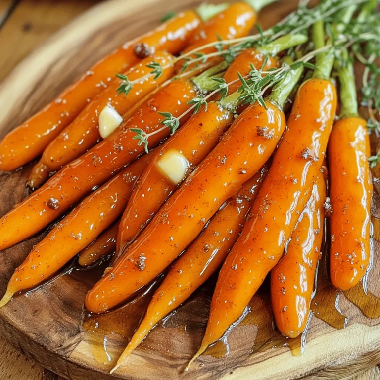 - 1 pound baby carrots (or sliced regular carrots) - 1/4 cup pure maple syrup - 2 tablespoons unsalted butter, melted - 1 tablespoon olive oil - 1 teaspoon cinnamon - 1/2 teaspoon salt - 1/4 teaspoon black pepper - 1 tablespoon fresh thyme leaves (or 1 teaspoon dried thyme) Use fresh baby carrots for the best taste. If you use regular carrots, peel and cut them into even pieces. This helps them cook nicely. The maple syrup adds a sweet touch that pairs well with the butter. I love using unsalted butter for more control over the salt in the dish. Olive oil gives the carrots a nice richness. Cinnamon adds warmth and a hint of spice. A bit of salt and black pepper enhances all the flavors. Thyme, either fresh or dried, brings a lovely herb note. Gather these ingredients before you start cooking. You want everything ready for a smooth cooking process. The blend of sweet and savory will make this dish a hit at your table. First, wash the carrots under cool water. If you use regular carrots, peel them with a vegetable peeler. This step helps remove any dirt and wax. Next, cut the carrots into uniform sizes. Aim for pieces about one inch long. This helps them cook evenly. In a small bowl, combine the glaze ingredients. You will need pure maple syrup, melted butter, olive oil, cinnamon, salt, black pepper, and thyme. Whisk them together until the mixture is smooth and well blended. This glaze is sweet and savory, making it perfect for carrots. Place the prepared carrots in the slow cooker. Pour the maple glaze over the carrots. Toss them gently to coat each piece well. Cover the cooker and set it to low heat for about 4 hours. If you’re short on time, you can use high heat for 2 hours instead. The carrots are done when they are tender. After cooking, stir the carrots again. This ensures they are coated with the glaze. If you want a thicker glaze, cook them on high for an extra 15 to 20 minutes. This step helps reduce the liquid and makes the glaze stick better. Enjoy these delicious carrots as a side dish! Cutting carrots into uniform sizes is key. This helps them cook evenly. If you have big and small pieces, some will be soft while others stay hard. Aim for pieces about the same size. After cooking, check the carrots for tenderness. You can use a fork to poke them. If they slide off easily, they are ready. If not, let them cook a bit longer. You can add herbs or spices to make these carrots even better. Try rosemary for a piney taste or add a bit of garlic for a kick. If you want a twist, swap out thyme for dill. Adjust the sweetness by adding more or less maple syrup. If you prefer your dish less sweet, cut back on the syrup. You can also add a squeeze of lemon juice for a touch of acidity. For a nice presentation, arrange the glazed carrots on a platter. Sprinkle some fresh thyme leaves on top. This gives a lovely look and adds extra flavor. These carrots pair well with many main dishes. Serve them alongside roasted chicken or grilled steak. They also go great with pork chops or fish. These flavor combos will surely impress your guests! {{image_2}} You can easily make this dish fit different diets. For a gluten-free version, use pure maple syrup. This recipe is already free from gluten. If you want a vegan alternative, swap out the butter for a plant-based option. Use coconut oil or a vegan butter spread. Both will keep the flavor but make it suitable for vegans. If you want to change the taste, try adding garlic or ginger. Just a clove of minced garlic or a small piece of minced ginger can add depth. You can also experiment with herbs. Fresh rosemary or parsley can give a new twist. Use what you love or have on hand. Each choice makes the dish unique. While slow cooking is easy, you can also use other methods. If you are short on time, try the stovetop. Just add the ingredients to a pan, cover, and simmer on low. This method takes about 20-30 minutes. You can bake them in the oven too. Spread the carrots on a baking sheet, drizzle with the glaze, and roast at 400°F for about 25 minutes. Both methods work well and can save you time. To keep your maple glazed carrots fresh, follow these steps: - Best practices for refrigeration: Allow the carrots to cool before storing. This helps prevent moisture buildup. Place them in the fridge within two hours of cooking. - Containers for storage: Use airtight containers. Glass or plastic containers work well. Make sure the lid seals tight to keep out air. When you are ready to enjoy your leftovers, reheat them carefully: - Methods for reheating without losing texture: Use the microwave for quick heating. Place the carrots in a bowl and cover with a damp paper towel. Heat in short bursts, stirring often. You can also reheat them on the stove over low heat. Add a splash of water to help steam them gently. If you want to save some for later, freezing is a great option: - How to freeze glazed carrots for future use: First, let the carrots cool completely. Then, spread them out on a baking sheet in a single layer. Freeze until solid, about 1-2 hours. After that, transfer the carrots to a freezer-safe bag or container. Squeeze out the air and seal tightly. They can last up to three months in the freezer. Yes, you can use frozen carrots. They need less cooking time, so adjust accordingly. Make sure to thaw them before adding to the slow cooker. Frozen veggies may release more water, so check the glaze. You might need to cook it longer to get the right thickness. To thicken the glaze, remove the lid of the slow cooker. Cook on high for an extra 15-20 minutes. This allows some liquid to evaporate and gives you a thicker texture. You can also add a cornstarch slurry. Mix cornstarch with water, then stir it into the glaze while cooking. You can try other root vegetables, like parsnips or sweet potatoes. Broccoli and green beans also work well. Just keep in mind that cooking times may vary. Cut them into similar sizes for even cooking. Experiment with different flavors to find your favorite mix. Leftovers will last up to 4 days in the fridge. Store them in an airtight container. Make sure they cool down before sealing the container. Check for any signs of spoilage before eating. If you want to keep them longer, consider freezing them. In this blog post, we explored how to make delicious glazed carrots. We covered essential ingredients, step-by-step instructions, helpful tips, and tasty variations. You learned how to prepare, cook, and store your carrots effectively. Remember, uniform cutting and flavor adjustments elevate the dish. With the right techniques, glazed carrots can be a standout side. Try different herbs or cooking methods to keep things fresh. Enjoy your cooking journey, and make these carrots your own!