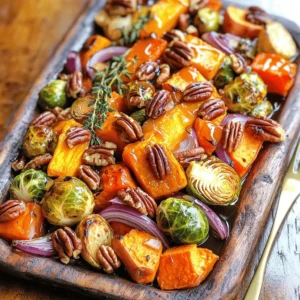 - 2 medium sweet potatoes, peeled and cubed - 1 butternut squash, peeled, seeded, and cubed - 2 carrots, sliced - 1 red onion, cut into wedges - 1 cup Brussels sprouts, halved You can pick fresh, seasonal veggies for this dish. Sweet potatoes add sweetness. Butternut squash brings a creamy texture. Carrots give a nice crunch. Red onion adds a hint of sharpness. Brussels sprouts bring a touch of earthiness. Together, they create a colorful plate. - 1/4 cup maple syrup - 2 tablespoons olive oil - 1 teaspoon fresh thyme leaves - 1 teaspoon garlic powder - Salt and pepper to taste The glaze is simple but full of flavor. Maple syrup makes it sweet and sticky. Olive oil helps the veggies roast nicely. Fresh thyme adds a herby taste. Garlic powder gives it depth. Salt and pepper balance everything out perfectly. - 1/4 cup pecans, chopped Adding pecans gives a nice crunch. They also add a nutty flavor. You can sprinkle them on during the last few minutes of roasting. This step takes the dish to a new level. - Preheat your oven to 425°F (220°C). This high heat helps caramelize the veggies. - Prepare your vegetables. Peel and cube the sweet potatoes and butternut squash. Slice the carrots. Cut the red onion into wedges. Halve the Brussels sprouts. - In a small bowl, mix the glaze. Combine 1/4 cup maple syrup, 2 tablespoons olive oil, 1 teaspoon fresh thyme leaves, 1 teaspoon garlic powder, salt, and pepper. Whisk until it's smooth and well blended. - Toss the prepared vegetables with the glaze in a large mixing bowl. Make sure every piece is coated. - Spread the glazed veggies in a single layer on a baking sheet. This helps them roast evenly. - Roast in your preheated oven for 25-30 minutes. Stir them halfway through to ensure they cook evenly. If you want extra crunch, add chopped pecans during the last 5 minutes of roasting. - Optimal oven temperature: Set your oven to 425°F (220°C). This high heat helps caramelize the veggies, giving them a nice golden color. - Vegetable cut sizes: Cut your sweet potatoes and butternut squash into similar-sized cubes. Aim for about 1-inch pieces. This ensures even cooking. Slice the carrots and cut the red onion into wedges. Halve the Brussels sprouts for quick cooking. - Suggested herbs and spices: Use fresh thyme for a warm flavor. Garlic powder adds depth. You can also experiment with rosemary or sage for a different taste. - Importance of seasoning: Don’t skip the salt and pepper! They help bring out the natural sweetness of the vegetables and enhance the maple glaze. - Serving suggestions: Serve the roasted veggies on a large platter. Drizzle any leftover glaze over them for extra flavor. - Garnish options: Top with fresh thyme sprigs for a pop of color. Chopped pecans add crunch and a tasty finish. {{image_2}} You can mix up your roasted fall vegetables. Try using different root vegetables. Turnips or parsnips add a sweet touch. You can also add seasonal favorites like pumpkin or acorn squash. Each vegetable brings its own flavor and texture. This keeps your dish exciting and fresh. If you want to switch the flavor, consider swapping the maple syrup. Honey or agave syrup works well too. You can add spices to the glaze for more warmth. A dash of cinnamon or nutmeg gives a lovely autumn vibe. You can even try adding a splash of soy sauce. This adds a savory note to balance the sweetness. Making this dish vegan is easy. Just ensure that the maple syrup you choose is pure. Most brands are vegan-friendly. For gluten-free needs, check your glaze ingredients carefully. Most items are naturally gluten-free, but always read labels. This way, you know your meal fits everyone's diet. To keep your roasted fall vegetables fresh, place them in an airtight container. You can store them in the fridge for up to four days. Make sure they cool first to avoid moisture buildup. This saves the taste and texture for your next meal. Reheating is simple. Preheat your oven to 350°F (175°C). Spread the vegetables on a baking sheet. Heat for about 10-15 minutes until warm. You can also use a microwave. Place the veggies in a microwave-safe dish and cover. Heat for 2-3 minutes, stirring halfway through. If you want to freeze your roasted veggies, let them cool completely. Place them in a freezer-safe bag or container. Remove as much air as possible to avoid freezer burn. They can last up to three months in the freezer. To thaw, place them in the fridge overnight. You can reheat them directly from frozen, but it may take longer. You can use many vegetables for this dish. Try parsnips, turnips, or beets. Each adds a unique flavor and texture. For a colorful mix, add red bell peppers or yellow squash. Yes, you can prepare this dish ahead. Chop the vegetables and store them in the fridge. Mix the glaze and keep it separate. Roast them just before serving for the best taste. The vegetables are done when they are tender and caramelized. You can check by piercing them with a fork. If the fork goes in easily, they are ready. Absolutely! This recipe works well for meal prep. Roasted vegetables keep well in the fridge for a few days. Just reheat them in the oven or microwave before serving. Yes, you can substitute maple syrup. Honey or agave syrup works great too. For a sugar-free option, try a sugar substitute like stevia or erythritol. Adjust the amount to taste. This post covered roasting vegetables with a tasty maple glaze. You learned about key ingredients, preparation steps, and tips for perfect results. Explore different vegetables and variations to suit your taste. Remember, season well and try new flavors. Store leftovers properly for later and enjoy reheating them. With these tips, you can make delicious roasted veggies anytime. Now, go ahead and get creative in your kitchen!