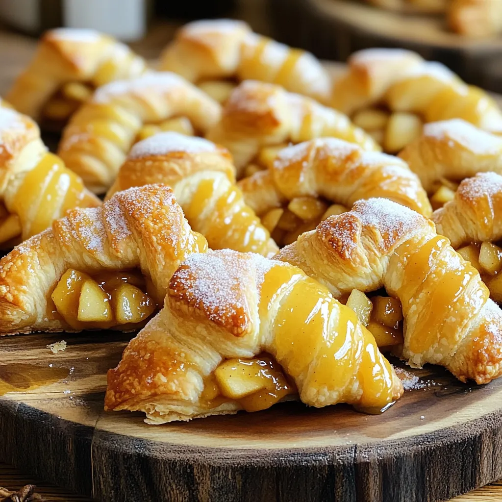 - 1 can of crescent roll dough - 2 medium apples, peeled, cored, and diced - 1/4 cup brown sugar - 1 teaspoon ground cinnamon - 1 tablespoon all-purpose flour - 1 tablespoon lemon juice - 1 egg, beaten (for egg wash) - 1 tablespoon granulated sugar (for sprinkling) - Caramel sauce (for drizzling) To make Apple Pie Crescent Bites, you need a few key ingredients. Start with a can of crescent roll dough. This dough gives the bites a nice, flaky texture. You will also need two medium apples. Make sure to peel, core, and dice them. This adds the sweet and tart flavor that makes apple pie so good. Next, grab 1/4 cup of brown sugar. This sugar adds a rich, sweet taste. You will need one teaspoon of ground cinnamon for that warm spice flavor. A tablespoon of all-purpose flour helps thicken the apple filling. One tablespoon of lemon juice adds brightness and balances the sweetness. For the finishing touch, use an egg, beaten, for the egg wash. This gives the bites a golden color when baked. You will sprinkle them with one tablespoon of granulated sugar for added sweetness and crunch. Finally, don't forget the caramel sauce for drizzling on top. It makes each bite even more delicious! Gather these ingredients, and you are ready to make a tasty treat that everyone will love. 1. Preheat your oven to 375°F (190°C) and line a baking sheet with parchment paper. This helps the bites bake evenly and not stick. 2. In a mixing bowl, combine the diced apples, brown sugar, cinnamon, flour, and lemon juice. Stir until the apples are well coated. This mix gives a sweet and zesty flavor to the bites. 3. Unroll the crescent roll dough and separate it into triangles. Keep the dough cold for easier handling. 1. Place a spoonful of the apple mixture at the wide end of each crescent dough triangle. Don’t overfill, or they might burst! 2. Carefully roll the crescent dough over the apple filling, starting from the wide end. Seal the edges to keep the filling from leaking. A tight seal makes a big difference. 1. Brush the tops of the bites with the beaten egg and sprinkle with granulated sugar. This step adds a nice shine and crunch. 2. Bake in the preheated oven for about 12-15 minutes, or until golden brown. Keep an eye on them to avoid burning. 3. Once baked, remove from the oven and let cool slightly. Drizzle with caramel sauce for a sweet finish! To ensure even baking, spread the crescent bites apart on the baking sheet. This allows airflow around each piece. Also, try to keep the dough at room temperature. Chilled dough can bake unevenly. For a golden crust, brush the tops with the beaten egg wash. This gives them a shiny, crispy finish. You can sprinkle granulated sugar on top for added sweetness and crunch. To elevate the taste, consider adding chopped nuts or raisins to the apple filling. Walnuts or pecans add a nice crunch. Raisins bring a chewy sweetness that pairs well with apples. If you want to switch up the spices, try nutmeg or ginger instead of cinnamon. They add unique flavors that can surprise your taste buds. For a beautiful presentation, arrange the crescent bites on a colorful platter. You can dust powdered sugar over them for a touch of elegance. Pair your apple pie crescent bites with a scoop of vanilla ice cream. The warm bites and cold ice cream create a delightful contrast. You can also serve them with a drizzle of caramel sauce for extra sweetness. {{image_2}} You can mix things up by using different fruits. Try pears or berries for a fun twist. These fruits also pair well with cinnamon. You can also add cream cheese to the filling. This makes the bites rich and creamy. Just mix the cream cheese with sugar and spices for extra flavor. If you need a gluten-free option, look for gluten-free crescent roll dough. Many brands offer this now. You can also make these bites vegan. Instead of an egg wash, use a mixture of almond milk and maple syrup. This gives the bites a nice shine without eggs. For a fall twist, add spices like nutmeg or allspice to your apple filling. These spices boost the warm flavors of the apples. You can also change the toppings for different holidays. Try adding a sprinkle of powdered sugar for Christmas, or a drizzle of chocolate for birthdays. Each season can bring a new flavor to your crescent bites! To store leftover Apple Pie Crescent Bites, let them cool first. Place them in an airtight container. This keeps them fresh for up to three days. If you want to enjoy them warm, just pop them in the microwave for about 10-15 seconds. Check them often so they don’t get too hot. You can also cover them with foil to keep the crust soft. For long-term storage, you can freeze the crescent bites. First, let them cool completely. Then, wrap each bite in plastic wrap. Place the wrapped bites in a freezer-safe bag. They can last for up to two months in the freezer. When you are ready to eat, thaw them in the fridge overnight. Reheat them in the oven at 350°F (175°C) for about 10 minutes. This way, they will taste fresh and crispy! Yes, you can use store-bought apple pie filling. Just skip the step of mixing apples with sugar and spices. It saves time and works well. However, homemade filling adds a special touch. These bites take about 12 to 15 minutes to bake. You want them golden brown and puffed up. Keep an eye on them to avoid burning. You can use white sugar mixed with a bit of molasses. Use one tablespoon of molasses for every cup of white sugar. This mix gives a similar taste and color. Yes, you can make these bites in advance. Prepare them, but don’t bake them yet. Store them in the fridge for up to a day. When ready, bake them fresh for the best taste. This recipe shows how to make tasty crescent apple bites with just a few steps. You learned about the ingredients, how to prepare, assemble, and bake them. Remember to explore different fillings and topping options to suit your taste. These bites are easy to customize and fun to serve. Enjoy your sweet treats fresh or stored for later. Whether for a party or a cozy night in, they are sure to impress. Happy baking!