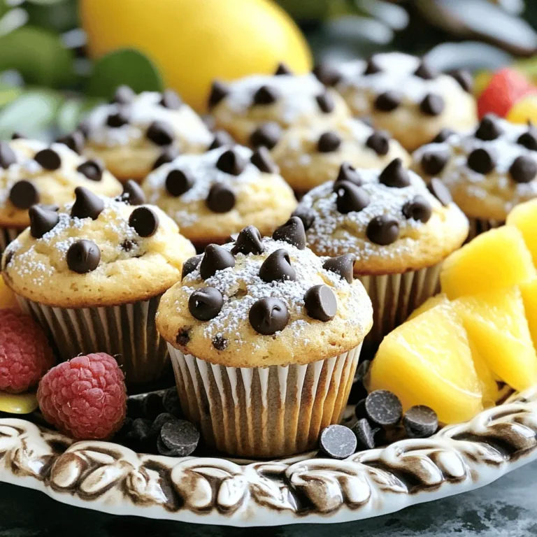 To make high-protein cottage cheese chocolate chip muffins, you'll need some key ingredients. Each plays a role in the taste and texture of the muffins. Here is the list of ingredients: - 1 cup cottage cheese (low-fat or full-fat) - 1/2 cup unsweetened applesauce - 2 large eggs - 1/4 cup honey or maple syrup - 1 teaspoon vanilla extract - 1 cup whole wheat flour - 1 teaspoon baking powder - 1/2 teaspoon baking soda - 1/4 teaspoon salt - 1/2 cup dark chocolate chips (or use semi-sweet) - Optional: 1/4 cup chopped nuts (walnuts or pecans for added crunch) Cottage cheese is the star here, adding protein and moisture. Applesauce keeps the muffins soft and adds a hint of sweetness. Eggs help bind everything together. Honey or maple syrup adds natural sweetness. The vanilla extract gives a warm flavor that complements the chocolate. Whole wheat flour makes these muffins hearty and nutritious. Baking powder and baking soda help the muffins rise. Salt enhances all the flavors. Dark chocolate chips bring that delicious chocolatey goodness. If you want some extra crunch, you can add nuts. Each ingredient works together to create tasty muffins that are high in protein and enjoyable for everyone! 1. Preheat the oven and prepare the muffin tin Start by preheating your oven to 350°F (175°C). Line your muffin tin with paper liners or lightly grease each cup. This helps the muffins release easily when baked. 2. Mix the wet ingredients In a large bowl, combine 1 cup of cottage cheese, 1/2 cup of unsweetened applesauce, 2 large eggs, 1/4 cup of honey or maple syrup, and 1 teaspoon of vanilla extract. Mix well until the mixture is smooth and creamy. This creates a rich base for your muffins. 3. Combine and whisk dry ingredients In a separate bowl, whisk together 1 cup of whole wheat flour, 1 teaspoon of baking powder, 1/2 teaspoon of baking soda, and 1/4 teaspoon of salt. This step adds air to the flour and ensures even rising. 4. Gradual incorporation of dry into wet mixture Slowly add the dry ingredients to the wet mixture. Stir gently until just combined. Be careful not to overmix, as this can make the muffins tough. You want a lumpy batter. 5. Folding in chocolate chips and nuts Fold in 1/2 cup of dark chocolate chips and, if you like, 1/4 cup of chopped nuts like walnuts or pecans. This adds a nice crunch and rich flavor to your muffins. 6. Filling muffin tin and baking instructions Scoop the batter into the prepared muffin tin, filling each cup about 3/4 full. Bake in the preheated oven for 18-20 minutes. To check for doneness, insert a toothpick. If it comes out clean, your muffins are ready! 7. Cooling down Let the muffins cool in the pan for 5 minutes before transferring them to a wire rack to cool completely. Enjoy these tasty treats warm! - Avoiding overmixing for fluffy muffins: It’s key to mix just until combined. Overmixing makes muffins dense. A few lumps are okay; they will bake out. - How to measure flour properly: Use a spoon to fluff up the flour. Then, scoop it into your measuring cup and level it off with a knife. This helps avoid too much flour. - Tips for testing muffin doneness: Insert a toothpick into the center of a muffin. If it comes out clean or with a few crumbs, your muffins are done. If it’s wet, bake a few more minutes. - Presentation ideas: Serve your muffins warm. A light dusting of powdered sugar adds a nice touch. Arrange them on a colorful platter for a pop of color. - Pairing with beverages or sides: These muffins go well with coffee or tea. You can also pair them with fresh fruit, like berries or sliced bananas, for a tasty and healthy treat. {{image_2}} These muffins pack a protein punch! Each muffin contains about 6 grams of protein. The main source is the cottage cheese. One cup of cottage cheese offers around 25 grams of protein. The eggs add another 12 grams of protein. Together, these ingredients make these muffins a great choice for muscle repair and growth. Protein plays a key role in a healthy diet. It helps build and repair tissues. It also keeps you feeling full longer. This makes it easier to resist unhealthy snacks. Plus, protein supports your immune system. Each muffin has about 150 calories. This makes them a smart snack or breakfast option. The low-fat cottage cheese and applesauce give moisture without many calories. The whole wheat flour adds fiber, which is good for digestion. Here’s a quick look at the nutritional benefits of key ingredients: - Cottage cheese: High in protein, low in fat. - Applesauce: Natural sweetness with fewer calories. - Eggs: Great source of protein and healthy fats. - Honey or maple syrup: Adds sweetness plus antioxidants. - Whole wheat flour: Full of fiber and nutrients. - Dark chocolate chips: Rich in antioxidants and tasty! These muffins are not just yummy; they are also good for you! You can change some ingredients for your muffins. If you want to swap honey or maple syrup, try using agave syrup or coconut sugar. Both options give a sweet taste without losing flavor. For applesauce, you have choices too. You can use mashed bananas or pureed pears. These add a unique twist to your muffins while keeping them moist. Boost the flavor of your muffins with spices. Adding a teaspoon of cinnamon brings warmth and a cozy feel. You can also try nutmeg for a different taste. Want more chocolate? Use white chocolate chips or milk chocolate instead. These options add sweetness and richness. You can mix different chocolates for an interesting flavor profile. Get creative with your muffins! These swaps and enhancements let you enjoy different tastes while keeping the protein punch. Yes, you can use low-fat cottage cheese. It will keep the muffins moist and add protein. The taste and texture remain delightful. If you prefer full-fat, that works too! Store leftover muffins in an airtight container. Place them at room temperature for up to three days. For longer storage, keep them in the fridge. They stay fresh and ready to eat. Absolutely! These muffins freeze well. Wrap each muffin in plastic wrap and place them in a freezer bag. They can last up to three months. Just thaw them in the refrigerator or microwave when you’re ready. To make these muffins gluten-free, swap whole wheat flour with a gluten-free flour blend. Make sure the blend contains xanthan gum for better texture. Enjoy the same great taste without the gluten! You now have the tools to make delicious, healthy muffins. We reviewed the key ingredients, preparation steps, and baking tips. I also shared serving suggestions and nutritional information. Remember, these muffins are easy to customize with swaps and flavor boosts. You can enjoy them fresh or store them for later. Now, go ahead and try this simple recipe! You'll love the taste and feel good about your choices.