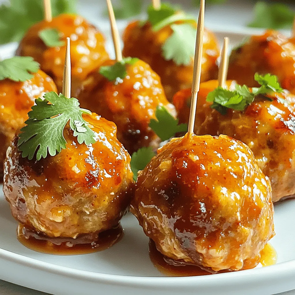 - Ground Chicken: This is the base of our meatballs. It keeps them juicy and tender. - Breadcrumbs: They help bind the meatballs and give them a nice texture. - Fresh Herbs: Green onions and cilantro add a bright flavor that lifts the dish. - Sweet Chili Sauce: This is the star of the show. It brings sweetness and heat. - Soy Sauce: It adds depth and umami to your meatballs. - Garlic & Ginger: These two ingredients bring warmth and zest to the flavors. - Sesame Oil: Just a touch adds a nutty flavor that enhances the dish. - Salt & Pepper: These simple seasonings make all the flavors pop. When you mix these ingredients, you create a symphony of flavor. The sweet chili sauce pairs perfectly with the ground chicken, while the fresh herbs add brightness. Garlic and ginger bring warmth, and soy sauce adds a savory touch. Each bite is a burst of flavor, making these meatballs irresistible! Mixing Meatball Ingredients In a large bowl, combine the ground chicken, breadcrumbs, and chopped green onions. Add cilantro, minced garlic, and grated ginger. Pour in the sweet chili sauce, soy sauce, and sesame oil. Season with salt and pepper. Use your hands or a spoon to mix everything well. You want a uniform mixture that will hold together when shaped. Shaping the Meatballs Next, take a small amount of the mixture and roll it into a ball about one inch wide. This size helps them cook evenly. Aim to make about 20 meatballs. Place them on a plate as you shape them. Keep them close but not touching so they won’t stick together. Preheating the Air Fryer Set your air fryer to 380°F (190°C). Let it preheat for about 5 minutes. This step is key for getting that golden brown finish on your meatballs. Air Frying Instructions Once preheated, arrange the meatballs in a single layer in the air fryer basket. Leave some space between each meatball for air to flow. Cook them for 10-12 minutes. Shake the basket halfway through to ensure even cooking. The meatballs should be golden brown and reach an internal temperature of 165°F (74°C). Drizzling Sweet Chili Sauce After cooking, drizzle more sweet chili sauce over the meatballs for added flavor. You can toss them gently to coat each one. This extra step makes them even more delicious. Presentation Tips Serve the meatballs on a nice plate. Garnish with extra chopped cilantro for color. If you have toothpicks, offer them for easy serving. This makes them perfect for parties or gatherings! Ideal Meatball Size Make each meatball about 1 inch wide. This size cooks evenly and stays juicy. It also helps them fit nicely in the air fryer basket. You should get around 20 meatballs from this recipe. Best Cooking Temperature Preheat your air fryer to 380°F (190°C). This temperature ensures that the meatballs cook through without drying out. The high heat gives them a nice golden brown color, too. Marinating Tips For extra taste, let the meatball mixture rest for 15-30 minutes before cooking. This time allows the flavors to meld together. If you have more time, marinate in the fridge for a few hours. The longer, the better! Adding More Spice If you love heat, add crushed red pepper flakes to the mix. Start with 1/4 teaspoon and adjust to your liking. You can also drizzle extra sweet chili sauce on top before serving for a sweet and spicy kick. Overcrowding the Air Fryer Do not stack the meatballs in the basket. Crowding them leads to uneven cooking. Cook in batches if needed. This way, each meatball gets enough hot air to become crisp. Not Preheating Properly Always preheat your air fryer first. Skipping this step can cause your meatballs to cook unevenly. Set the timer for 5 minutes to ensure it reaches the right temperature. {{image_2}} You can swap ground chicken for other meats. Ground turkey or beef works well too. Use ground turkey for a leaner option. Ground beef gives a richer flavor. If you need a gluten-free option, replace regular breadcrumbs. Use gluten-free breadcrumbs easily found in stores. This keeps the meatballs tasty without gluten. To kick up the heat, add spices like crushed red pepper. This small change gives a nice kick to your meatballs. You can also try different sauces. Teriyaki or BBQ sauce can add a fun twist. Each sauce changes the flavor profile. For low-carb or keto-friendly options, skip the breadcrumbs. You can use ground nuts or almond flour instead. This keeps the meatballs low in carbs. If you're looking for vegan alternatives, use plant-based ground meat. Mix in some finely chopped veggies for extra texture. You’ll still enjoy delicious meatballs without meat. To keep your meatballs fresh, place them in an airtight container. Store them in the fridge. They will last for up to four days. Be sure to let them cool before sealing. This helps prevent moisture buildup. To freeze meatballs, let them cool completely first. Then, spread them on a baking sheet. Place the sheet in the freezer for about an hour. This keeps them from sticking together. After they freeze, transfer the meatballs to a freezer bag. Label the bag with the date. They can last in the freezer for up to three months. To reheat meatballs, place them in the air fryer at 350°F (175°C). Heat them for about 5-7 minutes. This keeps them crispy and warm. For added flavor, drizzle some sweet chili sauce on top. You can serve them with rice or noodles for a filling meal. They also pair well with a fresh salad for a lighter option. Air frying meatballs takes about 10 to 12 minutes. Preheat your air fryer to 380°F (190°C) for five minutes. Then, place your meatballs in a single layer, leaving space between them. Shake the basket halfway through to help them cook evenly. The meatballs should be golden brown with an internal temperature of 165°F (74°C). Yes, you can use frozen chicken. Just make sure to thaw it first. You can thaw chicken in the fridge overnight or use the microwave. Once thawed, follow the same steps in the recipe. The texture may vary slightly, but they will still taste great. You can serve these meatballs with rice, noodles, or a fresh salad. They pair well with steamed veggies or a side of sweet chili sauce for dipping. You can even use toothpicks for easy serving at parties. Enjoy your meal with friends and family! These chicken meatballs are easy and tasty. We covered key ingredients, like ground chicken and fresh herbs. I shared steps to mix, shape, and cook them in an air fryer. You learned how to add flavors and avoid common mistakes. You can also try fun variations and storage tips for later. Try these tips to enjoy your meatballs to the fullest. A little spice or sauce can make a big difference. Enjoy your cooking adventure!