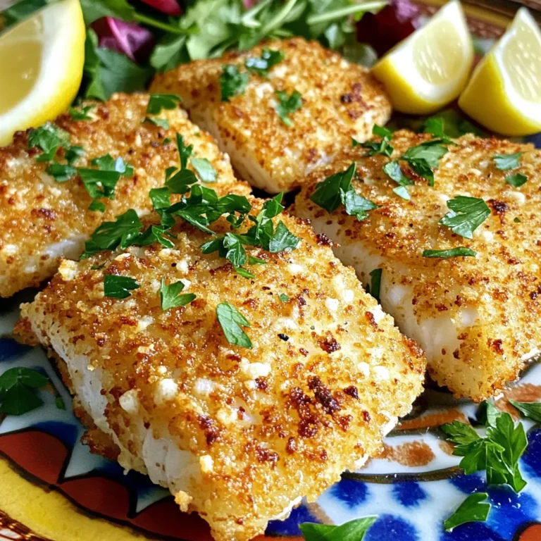 - 4 tilapia fillets - 1 cup breadcrumbs (panko for extra crunch) - 1/2 cup grated Parmesan cheese - 1 teaspoon garlic powder - 1 teaspoon onion powder - 1/2 teaspoon paprika - 1/4 teaspoon black pepper - 2 tablespoons olive oil - Salt to taste - Fresh parsley, chopped (for garnish) You can swap tilapia for other mild fish like cod or haddock. If you want a gluten-free option, use crushed cornflakes instead of breadcrumbs. For a dairy-free choice, try nutritional yeast instead of Parmesan cheese. You can also mix in herbs like dill or thyme for a flavor boost. Each serving of this crispy air fryer Parmesan tilapia has about: - Calories: 320 - Protein: 28g - Carbohydrates: 18g - Fat: 16g - Fiber: 1g - Sodium: 480mg This meal is a great source of protein and is low in carbs, making it perfect for many diets. Enjoy this tasty dish while keeping your nutrition in mind! First, preheat your air fryer to 400°F (200°C). This step takes about 5 minutes. While it heats, gather your ingredients. You will need: - 4 tilapia fillets - 1 cup breadcrumbs (panko for extra crunch) - 1/2 cup grated Parmesan cheese - 1 teaspoon garlic powder - 1 teaspoon onion powder - 1/2 teaspoon paprika - 1/4 teaspoon black pepper - 2 tablespoons olive oil - Salt to taste - Fresh parsley, chopped (for garnish) Make sure to pat the tilapia fillets dry with paper towels. This helps the coating stick better. In a shallow bowl, mix the breadcrumbs, grated Parmesan cheese, garlic powder, onion powder, paprika, black pepper, and salt. Stir until everything is well combined. Next, brush both sides of each tilapia fillet with olive oil. This step is important for that crispy texture. Now, take each fillet and dredge it in the breadcrumb mixture. Press firmly to ensure an even coating. Shake off any excess crumbs. Place the coated tilapia fillets in the air fryer basket in a single layer. Make sure they don’t overlap. Depending on your air fryer size, you might need to cook in batches. Cook the fillets for 10 to 12 minutes. Flip them halfway through. They should turn golden brown and reach an internal temperature of 145°F (63°C). Once done, remove the tilapia from the air fryer. Let them rest for a couple of minutes. Don’t forget to garnish with fresh chopped parsley before serving! To make your air fryer Parmesan tilapia extra crispy, follow these tips: - Use panko breadcrumbs. They add more crunch than regular breadcrumbs. - Pat the tilapia fillets dry. Removing moisture helps the coating stick better. - Brush the fish with olive oil. This step helps the breadcrumbs crisp up. - Don’t overcrowd the air fryer basket. Give the fillets space to cook evenly. Here are some common mistakes to watch out for: - Skipping the drying step. Moist fish won’t get crispy. - Not preheating the air fryer. This step ensures even cooking from the start. - Overcooking the fillets. Keep an eye on the time to prevent dryness. - Forgetting to flip the fillets. Flipping helps both sides cook evenly and get crispy. Pair your crispy tilapia with these tasty sides: - Fresh green salad. It adds a nice crunch and balance. - Lemon wedges. A squeeze of lemon brightens the dish. - Steamed vegetables like broccoli or asparagus. They add color and nutrition. - Couscous or quinoa. These grains complement the fish well and are filling. {{image_2}} If you love heat, add spice to your tilapia! Start by mixing in cayenne pepper or red pepper flakes with the breadcrumb mix. Just a pinch can make a big difference. You can also use a spicy seasoning blend. This gives a zesty kick, making your meal exciting. Adjust the spice level to your taste. Enjoy the extra flavor that heat brings to the dish! Herbs can transform the taste of your tilapia. Try adding dried herbs like oregano, thyme, or basil to the breadcrumb mix. Fresh herbs like dill or cilantro also work well. They add freshness and depth. You can also squeeze lemon juice over the fillets before cooking. This adds a bright, tangy flavor that complements the Parmesan. Mix and match to find your favorite combination! While tilapia is great, other fish can work too! Cod, haddock, or even salmon can be good substitutes. Each fish has a unique flavor and texture. Cooking times may vary, so keep an eye on your fish. Aim for an internal temperature of 145°F. This way, you ensure it's safe to eat. Explore various fish to keep your meals interesting and delicious! To store leftover tilapia, let it cool first. Place the fillets in an airtight container. You can keep them in the fridge for up to three days. Make sure to cover them well. This keeps the fish fresh and prevents odors from the fridge. When it's time to eat the leftovers, preheat your air fryer to 350°F (175°C). Place the tilapia in the basket. Reheat for about 5 to 7 minutes. This helps to keep the fish crispy. You can also use an oven if you want. Just cover the fillets with foil to keep moisture in. If you want to save tilapia for later, freezing is great. Wrap each fillet tightly in plastic wrap. Then, place them in a freezer bag. This will keep them fresh for up to three months. When you're ready to cook, thaw them in the fridge overnight. Then, follow your air fryer steps for a tasty meal! Yes, you can use frozen tilapia fillets. Just remember to thaw them first. You can place them in the fridge overnight or run cold water over them for a quick thaw. Once thawed, pat them dry with paper towels. This step helps the coating stick better. Tilapia should be cooked to an internal temperature of 145°F (63°C). This ensures it is safe to eat. Use a meat thermometer to check the temperature. When cooked, the fish will flake easily with a fork. It should look opaque and white. You can tell when tilapia is done by checking its color and texture. It should be opaque and firm. If you gently poke it with a fork, it should flake easily. Use a meat thermometer to confirm it reached 145°F (63°C). This is the best way to ensure it’s safe and tasty. This article covered how to make tasty air fryer tilapia. We explored key ingredients, cooking steps, and tips for crispiness. I shared fun variations and how to store leftovers. In my final thoughts, remember that cooking is fun. Don’t hesitate to try new flavors or other fish types. Enjoy your delicious meal!