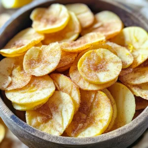 - 2 medium apples (Fuji or Honeycrisp recommended) - 1 tablespoon ground cinnamon - 1 tablespoon granulated sugar (to taste) - 1 teaspoon lemon juice - Pinch of salt - Air fryer - Knife and cutting board - Mixing bowls - Measuring spoons Using the right ingredients is key to making tasty apple chips. I love using Fuji or Honeycrisp apples. They are sweet and crisp, which makes them perfect for this recipe. You will need ground cinnamon and granulated sugar. These add flavor and make the chips sweet and fun to eat. Adjust the sugar to your taste. If you want less sweetness, use less sugar. A pinch of salt adds balance to the flavor. Lemon juice helps keep the apples from turning brown. It also adds a bit of tang, which is nice. Gather your tools. You will need an air fryer, a knife, and a cutting board. Mixing bowls and measuring spoons are also important. These tools will help you make your apple chips easily and quickly. - Wash and dry the apples. - Core and slice apples into thin rounds. Start by washing your apples under cold water. Make sure to dry them well. This helps the cinnamon-sugar stick better. Next, core each apple. I like to use a small knife for this. Then, slice the apples into thin rounds, about 1/8 inch thick. Thin slices cook evenly in the air fryer. You want them crispy, not chewy! - Mix cinnamon, sugar, and salt. - Toss apple slices with lemon juice and cinnamon-sugar mixture. In a small bowl, mix together the ground cinnamon, sugar, and a pinch of salt. This blend adds a sweet and spicy touch to your chips. In another bowl, toss the apple slices with lemon juice. This stops them from turning brown. Then, sprinkle the cinnamon-sugar mix over the apples. Toss them gently to coat every slice. This ensures each bite is full of flavor. - Preheat air fryer to 300°F (150°C). - Arrange apple slices in the air fryer basket. - Air fry for 15-20 minutes, flipping halfway. Now, it's time to preheat your air fryer. Set it to 300°F (150°C) and let it warm up for about three minutes. This step is key for crispy chips. Once preheated, arrange the apple slices in a single layer in the basket. Avoid overcrowding to let the hot air flow. Air fry the slices for 15 to 20 minutes. Flip them halfway through for even cooking. When they are lightly golden and crispy, they are ready to enjoy! To make apple chips crispy, slice the apples thinly. Aim for about 1/8 inch thick. Thin slices cook evenly and give you that satisfying crunch. Preheating your air fryer is also key. Set it to 300°F (150°C) for about three minutes before cooking. This step helps the chips crisp up faster and more evenly. You can adjust the sugar to match your taste. If you like it sweeter, add a bit more sugar. For a twist, consider adding a pinch of nutmeg or a drop of vanilla extract. These options can elevate the flavor and make your apple chips even more delightful. After air frying, let your chips cool for a few minutes. Cooling helps them get crunchier. You can enjoy these chips as a snack or use them as a topping for yogurt. They also add a sweet crunch to salads. {{image_2}} You can try different apple types to change the taste. Fuji and Honeycrisp are sweet and crisp. Other great options include: - Granny Smith for a tart kick - Gala for a mild sweetness - Pink Lady for a balance of sweet and tart Each apple type gives a unique flavor and texture. Experiment with what you like best! Want to spice things up? Adding different spices can make your apple chips pop. Here are some ideas: - Nutmeg adds warmth and depth. - Ginger gives a zesty twist. If you want to swap the sugar, consider these alternatives: - Honey for a natural touch. - Maple syrup for a unique flavor. These options can help you find your perfect blend. You can also make apple chips in the oven. Here’s how: 1. Preheat your oven to 200°F (93°C). 2. Arrange the apple slices on a baking sheet lined with parchment paper. 3. Bake for about 2-3 hours, flipping halfway through. Oven-baking takes longer than air frying but works well if you don't have an air fryer. Traditional frying is not recommended for apple chips. It adds extra oil and calories, which you can avoid with air frying. Air frying keeps the chips light and crunchy! To keep your air fryer apple chips fresh, store them at room temperature. Place the chips in a container that is airtight. This helps keep them crispy. I recommend using a glass jar or a zip-top bag. Avoid letting them sit out in the open air. Your apple chips will stay fresh for about one week. After that, they may lose their crunch. Watch for signs of spoilage, like a soft texture or a change in color. If they feel chewy, it’s time to toss them out. If your apple chips lose their crunch, you can revive them! Place the chips back in the air fryer. Air fry them at 300°F for about 3-5 minutes. This will help them regain their crispiness. Enjoy your chips while they are fresh and crispy for the best taste! Yes, you can use many different fruits. Here are some great options: - Pears - Bananas - Peaches - Pineapple Slice these fruits thin, just like apples. Adjust cooking times for each fruit. For example, bananas may need less time. Check them often to avoid burning. To keep apple chips from turning brown, use lemon juice. Here’s how: - Toss the apple slices with 1 teaspoon of lemon juice. - Make sure all slices get coated well. The acid in the lemon juice slows browning. You can also soak the slices for a few minutes. This step helps keep your chips looking fresh and tasty. Yes, you can make apple chips in other ways. Here are two common methods: - Oven: Preheat your oven to 225°F (107°C). Arrange apple slices on a baking sheet in a single layer. Bake for about 1 to 2 hours. Flip the slices halfway for even crispiness. - Dehydrator: If you have a dehydrator, set it to 135°F (57°C). Place the apple slices on the trays and dry for 6 to 8 hours. Both methods work well, but they may take longer than an air fryer. Choose the method that fits your kitchen best. In this article, we covered how to make tasty air fryer apple chips using simple ingredients. You learned about essential tools and step-by-step instructions for preparing, seasoning, and cooking. We discussed tips for crispiness, fun flavor variations, and storage info to keep your chips fresh. Remember, making apple chips can be fun and healthy. Feel free to experiment with different fruits and spices. Enjoy your crunchy snacks!