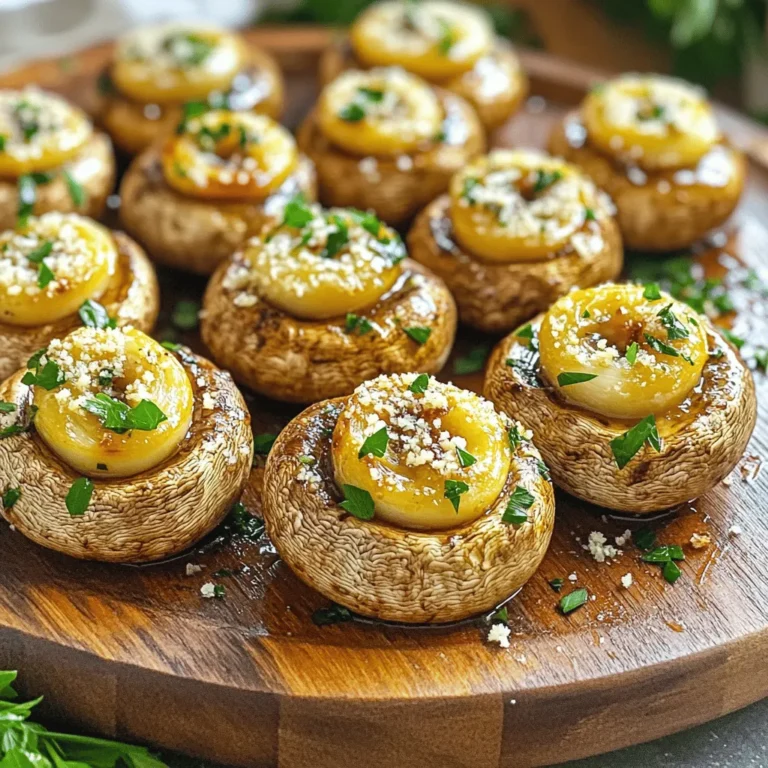 - 16 oz (450g) fresh button mushrooms, cleaned and stems trimmed - 3 tablespoons olive oil - 4 cloves garlic, minced - 1/2 cup grated Parmesan cheese - 1 teaspoon dried Italian herbs (oregano, basil) - 1/2 teaspoon salt - 1/4 teaspoon black pepper - 2 tablespoons fresh parsley, chopped (for garnish) To make great Air Fryer Garlic Parmesan Mushrooms, you need to measure your ingredients right. Use a kitchen scale for mushrooms. If you don’t have one, a standard cup works too. Make sure your mushrooms are clean. Rinse them under cold water and pat them dry. Trim the stems to about half an inch. This helps them cook evenly. Using fresh garlic gives the best taste. Mince the garlic finely for good flavor. For the Parmesan cheese, use fresh grated cheese. It melts better than the pre-packaged stuff. Gather all your ingredients before starting. This will make the cooking process smoother and fun. First, grab your fresh button mushrooms. Clean them well and trim the stems. This keeps them fresh and tasty. Next, take a large mixing bowl. Pour in 3 tablespoons of olive oil. Add the mushrooms to the bowl. Toss them gently to coat each one in oil. This step helps the mushrooms get crispy in the air fryer. Now, it's time to add some flavor! Mince 4 cloves of garlic and toss them in with the mushrooms. Next, sprinkle in 1/2 cup of grated Parmesan cheese. Add 1 teaspoon of dried Italian herbs, 1/2 teaspoon of salt, and 1/4 teaspoon of black pepper. Stir everything well. Make sure each mushroom is covered in the tasty mix. This step brings out the great flavors of garlic and cheese. Preheat your air fryer to 375°F (190°C). This should take about 5 minutes. While it heats, arrange your mushrooms in the air fryer basket. Lay them out in a single layer. Make sure they don’t overlap. If you have many mushrooms, cook them in batches. Air fry them for 10-12 minutes. Shake the basket halfway through to help them cook evenly. Watch closely as they turn golden brown and crispy. When done, carefully take them out and place them on a serving platter. Garnish with chopped parsley for a fresh touch. To get that perfect crunch on your mushrooms, shake the basket halfway through cooking. This step ensures even heat distribution. When you leave the mushrooms in one spot, they can steam instead of crisp. Cooking in batches is key. If you overcrowd the basket, the mushrooms won’t cook well. They need space for air to flow. For best results, cook in small portions. This way, each mushroom gets the chance to crisp up nicely. One common error is overcrowding the air fryer. When too many mushrooms are in the basket, they won’t fry properly. Always make sure they’re in a single layer. Keep an eye on your cooking time. Overcooking can lead to dry mushrooms. Check them around the 10-minute mark. They should be golden brown and crispy. If you’re unsure, it’s better to cook them less than more. These mushrooms make a great snack or side dish. Pair them with grilled chicken or a fresh salad. They add a burst of flavor to any meal. For dips, try serving them with garlic aioli or a zesty marinara. These sauces complement the garlic and Parmesan well. They make every bite even more enjoyable. {{image_2}} You can swap button mushrooms for other types. Try cremini or shiitake for a rich taste. Portobello mushrooms add a meaty texture. These mushrooms hold flavors well and cook nicely in the air fryer. Each type brings its own unique flavor to the dish. While Parmesan is great, you can experiment with other cheeses. Grated Romano gives a sharper taste. Mozzarella adds creaminess and melts beautifully. For a twist, use feta for a tangy kick. Each cheese changes the flavor profile, making your snack fresh and exciting. Don’t be shy about adding herbs and spices. Fresh thyme or rosemary can enhance the earthiness of mushrooms. A pinch of red pepper flakes adds heat for spice lovers. You can also try smoked paprika for a touch of smokiness. Mix and match to find your perfect flavor blend. To store leftovers, let the mushrooms cool first. Place them in an airtight container. Keep the container in the fridge. They will stay fresh for up to three days. If you want to enjoy these tasty treats later, store them right away. The best way to reheat mushrooms is in the air fryer. Set your air fryer to 350°F (175°C). Place the mushrooms in the basket. Heat for about 5 minutes. This method keeps them crispy and tasty. You can also use a microwave, but they might get soft. If you want to freeze mushrooms, do this before cooking. Clean and coat them with olive oil and seasonings. Spread them on a baking sheet. Freeze them for about one hour until firm. Then, transfer them to a freezer bag. They can last for up to three months. When you're ready to use them, cook from frozen, adding a few extra minutes to the cooking time. For fresh button mushrooms, I recommend air frying them for 10-12 minutes at 375°F (190°C). If you use larger mushrooms, like portobellos, they may need 12-15 minutes. Always shake the basket halfway through for even cooking. Yes, you can use frozen mushrooms! However, they may release more water during cooking. This can make them less crispy. I suggest thawing them first and patting them dry with a towel. Then, coat them with the oil and seasonings as usual. If you want a different flavor, try cheddar or pecorino. For a vegan option, nutritional yeast works well. It adds a cheesy flavor without dairy. You can also use vegan cheese shreds that melt nicely. In this post, we explored how to make delicious air-fried mushrooms. We covered ingredients like fresh mushrooms, olive oil, and Parmesan cheese. You learned tips for perfect preparation, cooking methods, and how to store leftovers. With these steps and tricks, you can create crispy, flavorful mushrooms. Feel free to experiment with different cheeses and seasonings. Enjoy your cooking journey, and don’t hesitate to try new variations!