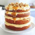 - 2 cups all-purpose flour - 2 teaspoons baking powder - 1 teaspoon baking soda - 1 teaspoon ground cinnamon - 1/2 teaspoon ground nutmeg - 1/4 teaspoon ground ginger - 1/2 teaspoon salt - 1 cup granulated sugar - 1/2 cup brown sugar, packed - 1 cup vegetable oil - 4 large eggs - 1 cup canned pumpkin puree - 1 teaspoon vanilla extract - 1/2 cup unsalted butter - 2 cups powdered sugar - 1/2 cup heavy cream - 1 teaspoon salt - 1 cup caramel sauce - Optional: Walnuts or pecans for garnish The dry ingredients form the backbone of any cake. I use flour, baking powder, and baking soda to create rise and texture. Spices like cinnamon, nutmeg, and ginger add warmth and flavor. Don't forget the salt! It balances the sweetness. Next, we have the wet ingredients. The sugars give the cake sweetness. I love using both granulated and brown sugar. The brown sugar adds a rich, deep flavor. Vegetable oil makes the cake moist. Pumpkin puree is key here; it brings moisture and a light pumpkin taste. Eggs help bind everything together, and vanilla extract adds a nice aroma. For the frosting, unsalted butter creates a creamy base. I mix in powdered sugar for sweetness. Heavy cream makes the frosting light and fluffy. The caramel sauce adds a sweet touch. You can top the cake with walnuts or pecans for a nice crunch. Gather all these items, and you're ready to create a delicious caramel pumpkin layer cake! - Step 1: Preheat oven and prepare cake pans Start by preheating your oven to 350°F (175°C). Grease and flour three 8-inch round cake pans. This helps the cakes come out easily. - Step 2: Whisk together dry ingredients In a medium bowl, mix the flour, baking powder, baking soda, cinnamon, nutmeg, ginger, and salt. Whisk until combined. Set this bowl aside. - Step 3: Mix wet ingredients and add eggs In a large bowl, mix the granulated sugar, brown sugar, and vegetable oil. Stir until it looks smooth. Next, add the eggs one at a time. Mix well after each egg. Finally, stir in the pumpkin puree and vanilla extract. - Step 4: Combine dry and wet mixtures Gradually add the dry mixture to the wet mixture. Stir just until they combine. Be careful not to overmix. This keeps your cake light and fluffy. - Step 5: Divide batter and bake Pour the batter evenly into the prepared pans. Bake for 25-30 minutes. Check if they are done by inserting a toothpick in the center. If it comes out clean, they are ready. - Step 6: Cooling the cakes Let the cakes cool in the pans for 10 minutes. After that, transfer them to a wire rack. Let them cool completely before frosting. - Step 7: Beat the butter In a medium bowl, beat the unsalted butter until it is creamy. This will be the base of your frosting. - Step 8: Add powdered sugar and salt Gradually add the powdered sugar and salt to the butter. Mix until combined. This makes your frosting sweet and rich. - Step 9: Mix in heavy cream Slowly pour in the heavy cream. Mix until the frosting is smooth and fluffy. You can adjust the thickness by adding more cream or sugar if needed. To get the best cake, mix gently. Overmixing makes the cake dense. Stir the wet and dry mixes until just combined. You want small lumps, not a smooth batter. To check if your cake is done, insert a toothpick in the center. If it comes out clean, your cake is ready. If it has wet batter, bake a few more minutes. Cool the cake in the pan for ten minutes, then move it to a wire rack. For the frosting, you want it creamy but not too thick. If it feels too thick, add a little heavy cream. Mix well after each addition. If it’s too runny, add powdered sugar until it thickens. To frost smoothly, spread a thin layer first. This is called a crumb coat. Chill the cake for about 30 minutes. Then, apply a final coat of frosting for a clean finish. Garnish your cake with drizzles of caramel sauce. You can also add chopped walnuts or pecans on top. This makes it look fancy and adds crunch. Serve slices on dessert plates. A dollop of whipped cream on the side can enhance the flavor. Pair it with a warm drink, like coffee or tea, for a perfect treat. {{image_2}} You can make this cake even tastier! Consider adding spices like allspice or cloves. Just a pinch can lift the flavor. You could also try adding vanilla or almond extract for a twist. For nuts, walnuts or pecans work great. You can even toast them for extra crunch and flavor. If you want a gluten-free cake, swap the all-purpose flour for gluten-free flour blend. Make sure it has a binding agent, like xanthan gum, for best results. For a vegan version, use flax eggs instead of real eggs. Mix one tablespoon of flaxseed meal with three tablespoons of water for each egg. You can also use coconut oil instead of vegetable oil. Cream cheese frosting is a delicious option. Just blend cream cheese with butter, sugar, and vanilla. This adds a tangy flavor that pairs well with pumpkin. Another fun choice is chocolate ganache. Heat cream and chocolate together until smooth. This rich topping gives a nice contrast to the cake's sweetness. To keep your caramel pumpkin layer cake fresh, store leftovers in the refrigerator. Use an airtight container to prevent it from drying out. Place a piece of wax paper between the cake and the lid to avoid sticking. This method keeps the cake moist and flavorful for up to a week. For long-term storage, you can freeze the cake and frosting. First, wrap each cake layer tightly in plastic wrap. Then, place them in a freezer bag. For the frosting, store it in a separate airtight container. The cake and frosting can last in the freezer for about three months. When you're ready to enjoy your cake, thaw it in the refrigerator overnight. If you're in a hurry, you can let it sit at room temperature for a few hours. Avoid using the microwave, as it can change the texture of the cake. After baking, your caramel pumpkin layer cake lasts about 5 to 7 days in the fridge. However, it tastes best within the first few days. Keep an eye out for signs of spoilage, like changes in smell or texture. If the cake feels dry or has mold, it’s best to discard it. Yes, you can make this cake ahead of time. I often bake the layers a day in advance. Just make sure they cool completely. Wrap each layer in plastic wrap. This keeps them moist. Store them in the fridge until you are ready to frost. You can also frost the cake a few hours before serving. Just cover it well to keep it fresh. If you don’t have pumpkin puree, you can use butternut squash puree. You can also use sweet potato puree. Use the same amount, one cup. Both options give a nice flavor. If you want, you can even use applesauce. It will change the taste but still be delicious. Use one cup of applesauce as well. Making homemade caramel sauce is easy! Here’s a simple recipe: - Ingredients: - 1 cup granulated sugar - 6 tablespoons unsalted butter - 1/2 cup heavy cream - Pinch of salt 1. In a medium pot, heat the sugar over medium heat. 2. Stir it until it melts and turns amber in color. 3. Add the butter and stir until it’s melted. 4. Slowly pour in the cream and mix well. 5. Add a pinch of salt and let it cool. This sauce is rich and perfect for your cake! Yes, you can use different sizes of pans. Just remember that baking times will change. For 9-inch pans, check for doneness at 30-35 minutes. For mini cakes, bake for about 20 minutes. Always use a toothpick to check if it's done. If it comes out clean, the cake is ready! You learned how to make a delicious pumpkin cake from scratch. We covered all the ingredients, from dry to wet, and even the frosting. I shared helpful tips for baking and decorating. You can adjust flavors and make dietary changes, too. Storing your cake properly will keep it fresh longer. Now, whether for a celebration or a special treat, you have the skills to impress everyone with your baking. Enjoy your sweet creation and make it your own!