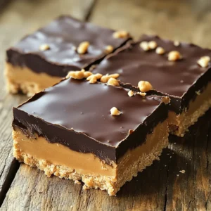 To make these tasty bars, you need some key items: - 1 cup creamy peanut butter - 1/2 cup unsalted butter, melted - 1 cup graham cracker crumbs - 1 cup powdered sugar - 1 cup semi-sweet chocolate chips - 1/4 cup heavy cream - 1/2 teaspoon vanilla extract - Pinch of salt These ingredients create a rich, sweet flavor. The peanut butter gives a smooth base. The graham cracker crumbs add a nice crunch, while the chocolate on top makes it a treat. You can switch things up with these options: - Chopped peanuts (for garnish) - Sea salt (for a sweet-salty taste) - Different chocolate types like dark or white chocolate These extras let you play with flavors and textures. Try adding your favorite nuts or a sprinkle of sea salt to make it special. To make this easy treat, gather these tools: - Medium mixing bowl - Small saucepan - 8x8-inch baking dish - Parchment paper - Spatula Having the right tools helps keep the process smooth. It makes mixing and spreading simple, so you can focus on enjoying your sweet creation! Start by taking a medium bowl. Add 1 cup of creamy peanut butter and 1/2 cup of melted unsalted butter. Mix them well until they blend smoothly. You want a nice, creamy texture. This step is key for flavor. Next, add 1 cup of graham cracker crumbs and 1 cup of powdered sugar to the peanut butter mix. Sprinkle in a pinch of salt. Stir everything together until it forms a thick, sticky dough. This crust is what makes the bars special. Now, take a small saucepan and heat 1/4 cup of heavy cream over low heat. Watch closely until it begins to simmer but do not let it boil. Remove it from the heat and add 1 cup of semi-sweet chocolate chips. Stir until the chips melt and the mix becomes smooth. This ganache adds a rich layer. Line an 8x8-inch baking dish with parchment paper. Leave some paper hanging over the edges. This helps with easy removal. Press the peanut butter mixture into the bottom of the dish. Smooth it out with a spatula. Pour the chocolate ganache on top. Spread it evenly. If you want, sprinkle chopped peanuts on top for extra crunch. Refrigerate for at least 2 hours until the chocolate is firm. After chilling, lift the bars out using the parchment. Cut them into squares or rectangles. Enjoy your tasty treat! To get the perfect creamy peanut butter mix, start with smooth peanut butter. I use creamy peanut butter for this recipe. It blends well with melted butter. Make sure both are at room temperature. This helps them mix easily. Combine them in a bowl until they are smooth. Use a sturdy spatula to mix well. If you like, you can add a pinch of salt. This will enhance the flavor. The chocolate ganache is key to these bars. For rich taste, use semi-sweet chocolate chips. Heat heavy cream in a small saucepan. Bring it to a light simmer, but do not boil. Remove the pan from heat and add the chocolate chips. Stir until the chips melt completely. This creates a smooth ganache. Add vanilla extract for extra flavor. Spread the ganache evenly over the peanut butter layer. This makes each bite rich and tasty. For a fun touch, consider garnishing your bars. Chopped peanuts add a nice crunch. Sprinkle them on top of the chocolate layer. You can also drizzle extra melted chocolate for flair. Serve these bars chilled for the best taste. Cut them into squares or rectangles for serving. They make great treats for parties or snacks. Enjoy sharing them with friends and family! {{image_2}} You can make these bars gluten-free easily. Just swap out the graham cracker crumbs for gluten-free crumbs. You can find these at most stores. Check the labels to make sure they are safe. This way, everyone can enjoy them! Want to mix things up? Here are some fun ideas: - Add-ins: Toss in some mini marshmallows or chocolate chunks for extra sweetness. - Substitutes: Use almond butter instead of peanut butter for a nutty twist. - Flavoring: Stir in a bit of cocoa powder for a richer chocolate taste. Each choice adds new flavor and fun to the bars. These bars fit many occasions. For a party, cut them into small squares and serve on a big plate. Add colorful sprinkles for fun. For a picnic, wrap each bar in wax paper for easy sharing. Got a holiday? Top with festive decorations like holiday-themed sprinkles. No matter the event, these bars are a hit! To keep your no bake Reese’s peanut butter bars fresh, store them in an airtight container. Make sure the container seals well to keep out air. Place a piece of parchment paper between layers if stacking them. This will stop them from sticking together. You can also wrap each bar in plastic wrap for extra care. When stored properly in the fridge, the bars last up to one week. If you want them to last longer, you can freeze them. Just remember, the longer they sit, the more their flavor might fade. So, try to enjoy them fresh for the best taste! To freeze the bars, first cut them into squares. Wrap each piece in plastic wrap tightly. Then, place them in a freezer-safe bag or container. Be sure to label the bag with the date. They can stay in the freezer for about three months. When you're ready to eat, take them out and let them thaw in the fridge. Enjoy your tasty treats! Yes, you can use crunchy peanut butter. It adds nice texture. The bars will still hold together well. The flavor remains rich and tasty. Just mix it the same way as creamy. You can tell the bars are set when the chocolate top is firm. Press lightly on the chocolate. If it feels solid, they are ready. Refrigerate for at least 2 hours for best results. You can use crushed cookies, such as Oreos or Digestive biscuits. Another option is ground oats or almond flour. These will change the taste a bit but still make great bars. Yes, you can make these bars vegan. Use vegan butter and dairy-free chocolate chips. Replace heavy cream with coconut cream. These swaps will keep the bars delicious and vegan-friendly. No Bake Reese’s Peanut Butter Bars are easy and fun to make. We covered essential and optional ingredients, step-by-step instructions, and handy tips. You learned how to customize the bars and store them well. Remember, these treats can fit any diet or occasion. Trust your taste buds to guide you! Enjoy the process and be creative with flavors. These bars promise to impress, whether for yourself or friends. Now it’s time to make your own delicious batch!