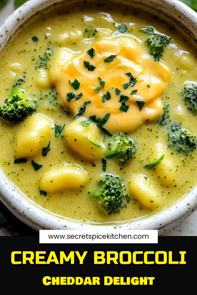 Cozy up with a bowl of One-Pot Creamy Broccoli Cheddar Gnocchi Soup! This delicious recipe features tender broccoli, fluffy gnocchi, and rich cheddar cheese, all cooked in just one pot for easy cleanup. Get ready to enjoy a creamy, comforting meal that’s perfect for any night. Click through to explore the full recipe and make this heartwarming soup today! #BroccoliGnocchiSoup #CreamySoupRecipe #ComfortFood #EasyMeals
