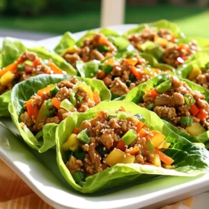 - 1 lb ground chicken - 2 tablespoons gochujang (Korean chili paste) - 1 tablespoon soy sauce - 1 tablespoon sesame oil - 1 teaspoon rice vinegar - 1 tablespoon honey - 2 cloves garlic, minced - 1 small onion, finely chopped - 1 carrot, grated - 1 bell pepper, finely diced (red or yellow) - 1 cup water chestnuts, diced - 1/4 cup green onions, chopped - Lettuce leaves (butter or romaine), leaves separated - Sesame seeds for garnish - Large skillet - Spatula - Measuring spoons Gathering these ingredients is the first step. The ground chicken forms the base of the dish. Gochujang gives it a spicy, sweet kick. Soy sauce adds umami, while sesame oil brings a nutty flavor. Rice vinegar and honey balance the heat and enhance the taste. Next, the vegetables add color and crunch. Minced garlic and onion give a rich aroma. Grated carrot and diced bell pepper provide sweetness and texture. Water chestnuts add a nice crunch, and green onions brighten it all up. Don't forget the lettuce! It acts as a fresh wrap for the chicken mix. Lastly, sesame seeds are a fun garnish that adds a bit of crunch. For tools, you'll need a large skillet to cook everything. A spatula helps mix and break up the chicken. Measuring spoons ensure you get the flavors just right. With these ingredients and tools, you're ready to make delicious Gochujang Chicken Lettuce Wraps. 1. Start by heating sesame oil in a large skillet over medium heat. 2. Add chopped onion and minced garlic. Sauté them for 2-3 minutes until the onion turns soft. 3. Next, add the ground chicken to the skillet. Break it apart with a spatula. Cook it for about 5-7 minutes until it’s nicely browned. 1. Now it’s time to add flavor! Stir in gochujang, soy sauce, rice vinegar, and honey. 2. Mix everything well and allow it to cook for another 2-3 minutes. This helps the flavors blend together. 1. Add the grated carrot and diced bell pepper to the skillet. 2. Also, toss in the diced water chestnuts. Stir everything well. Cook for an additional 3-4 minutes. The veggies should be soft but still crunchy. 3. Remove the skillet from heat and fold in the chopped green onions. Now you're ready to create your wraps! Place a spoonful of the chicken mix on a lettuce leaf and wrap it up. Enjoy each bite! To get the best flavor from your Gochujang chicken, start with the right technique. Here are some tips: - Best practices for browning chicken: Use medium heat. Make sure your skillet is hot before adding the chicken. This helps create a nice brown color. Break the chicken apart with a spatula. Keep it moving to avoid burning. - How to sauté vegetables properly: Start with onions and garlic for great flavor. Cook them in sesame oil until the onions are soft. This usually takes about 2-3 minutes. Add your other veggies like bell pepper and carrot next. Stir them in well and cook until they are slightly soft but still crunchy. This keeps them vibrant and tasty. Making your dish look great is key to impressing your guests. Here are some easy ways to present Gochujang chicken lettuce wraps: - Plating suggestions for serving guests: Use a large platter to arrange your filled lettuce wraps. This makes a beautiful display. - Garnishing tips for extra flavor: Sprinkle sesame seeds and green onions on top. This adds color and a nice crunch. You can also serve a small bowl of gochujang on the side. This way, guests can add more spice if they want. You can make this dish your own by changing a few things. Here are some ideas: - Adjusting spice levels with gochujang: If you like it spicier, add more gochujang. Start with an extra teaspoon and taste as you go. - Adding different vegetables or proteins: Feel free to swap out the chicken for turkey or even tofu for a vegetarian twist. You can also add veggies like zucchini or mushrooms for more flavor and texture. {{image_2}} You can switch up the protein in these wraps. Ground turkey works well. It has a milder taste but absorbs flavors nicely. Ground beef is another option. It gives a richer flavor and works well with gochujang. If you're looking for a plant-based choice, try tofu. Press and cube it, then sauté until golden. Tofu soaks up the sauce and adds protein without meat. You don't have to stop at gochujang. Try other sauces to mix it up. Teriyaki gives a sweet twist. Hoisin adds a rich, savory taste. You can also add extra condiments when serving. Sriracha brings heat, while sesame oil adds a nutty flavor. These little touches make each bite special. Feel free to get creative and mix in other cuisines. You can add Asian spices like five-spice powder for a new twist. Try adding some fresh herbs like cilantro for a fresh taste. If you want a lighter version, use lettuce wraps with grilled shrimp or chicken. These wraps can easily become a fusion dish with flavors from around the world. To keep your Gochujang chicken fresh, use airtight containers. Glass or plastic containers work well. Store the chicken mixture in the fridge for up to three days. For the lettuce, wrap the leaves in a damp paper towel. Place them in a sealed bag for best freshness. When you are ready to eat, you can reheat the chicken mixture easily. Use a skillet over medium heat for even warming. Stir it often to avoid burning. You can serve the warmed chicken in fresh lettuce leaves. Add a sprinkle of sesame seeds for extra flavor. Yes, you can freeze Gochujang chicken. Place it in a freezer-safe container. Leave some space at the top since it may expand. To defrost, move it to the fridge overnight. You can also use the microwave for a quick thaw. Just be careful not to overcook it. Gochujang is a Korean chili paste. It has a sweet and spicy taste. You can find it in Asian markets or the international aisle of grocery stores. Look for it in jars or squeeze bottles. Yes, you can make Gochujang Chicken in advance. Cook the chicken mixture and let it cool. Then, store it in the fridge. It stays fresh for up to three days. Absolutely! These wraps are great for meal prep. You can make the chicken mix and pack it separately. Store lettuce leaves in a different container to keep them fresh. The spiciness varies with the amount of gochujang you use. It has a mild heat, but you can adjust it to your liking. If you prefer more spice, add extra gochujang. Serve these wraps with rice or quinoa for a filling meal. You can also pair them with a light salad or steamed veggies. For more flavor, try a side of kimchi. In this blog post, I shared a simple recipe for Gochujang Chicken Lettuce Wraps. We covered the key ingredients, including ground chicken and gochujang, along with the vegetables and kitchen tools needed. I offered step-by-step instructions and helpful tips for cooking. You learned how to customize the dish and made variations for different tastes. Lastly, I discussed how to store leftovers properly. Enjoy making these tasty wraps and get creative with your flavors. This dish is fun, quick, and perfect for any meal!