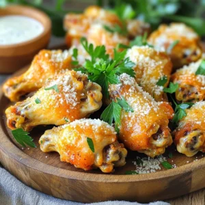 To make Air Fryer Ranch Parmesan Wings, you need simple and fresh ingredients. Here is what you'll need: - 2 pounds chicken wings - 1 tablespoon olive oil - 1 teaspoon garlic powder - 1 teaspoon onion powder - 1 teaspoon smoked paprika - 1 teaspoon dried oregano - 1 teaspoon salt - ½ teaspoon black pepper - ½ cup ranch dressing - ½ cup grated Parmesan cheese - Fresh parsley, chopped (for garnish) Each ingredient plays a key role in the flavor and texture of the wings. The chicken wings are the star of the dish. They get crispy in the air fryer with just a bit of olive oil. The spices bring warmth and depth, while the ranch dressing and Parmesan cheese add rich creaminess. Fresh parsley gives a pop of color and a hint of freshness. Make sure you have everything ready before you start cooking! Start by patting the chicken wings dry with paper towels. This step helps to make the skin crispy. If the wings are wet, they will not crisp up well. After that, grab a large bowl. Toss the wings in the bowl with olive oil. Add garlic powder, onion powder, smoked paprika, dried oregano, salt, and black pepper. Mix everything until the wings are well coated. Next, preheat your air fryer to 400°F (200°C). This step is key for getting crispy wings. Once preheated, place the seasoned wings in a single layer in the basket. Be careful not to overcrowd them. If your air fryer is small, you may need to cook in batches. Cook the wings for about 25 to 30 minutes. Flip the wings halfway through cooking. This ensures even crispness and color. After cooking, transfer the wings to a mixing bowl. Pour the ranch dressing over the wings. Next, sprinkle on the grated Parmesan cheese. Toss the wings again until they are fully coated. Now, return the wings to the air fryer for an extra 5 minutes at 400°F (200°C). This final cook melts the cheese and gives it a slight crisp. To get crispy wings, start by patting them dry. Use paper towels to soak up any moisture. This step is key for that perfect crunch. Next, set your air fryer to 400°F (200°C). This high heat cooks the wings fast and helps crisp the skin. Cook them in a single layer. If your air fryer is small, work in batches. Flip the wings halfway through cooking. This tip ensures even browning. Want to boost the flavor? You can add extra spices. Try cayenne pepper for heat or garlic powder for more depth. If you love herbs, add fresh thyme or basil. Adjust the spice levels to fit your taste. A little spice can make your wings pop. Experiment until you find the right mix for you. Pair your wings with dips and sides. Extra ranch dressing is a must for dipping. Serve them with celery sticks or carrot sticks for crunch. For a fun look, arrange the wings on a platter with fresh parsley. This adds color and makes your dish inviting. Friends and family will love the tasty wings and their beautiful presentation. {{image_2}} You can easily make your wings spicy. Just add hot sauce or cayenne pepper to the seasoning mix. Use about one tablespoon of hot sauce for a nice kick. If you like it hotter, add more cayenne pepper. This gives the wings a great flavor and heat. The ranch dressing cools down the spice, making each bite balanced and tasty. You can also use different herbs to change the flavor. Try adding thyme, basil, or rosemary. Just chop the fresh herbs and mix them into the seasoning. Fresh herbs add a bright taste and aroma. You can use one tablespoon of fresh herbs or one teaspoon of dried herbs. This twist makes your wings unique and delicious. Want a vegetarian option? You can use cauliflower instead of chicken. Cut the cauliflower into bite-sized pieces. Follow the same steps for seasoning and cooking. These cauliflower wings will still get crispy and tasty in the air fryer. You can also try this method with other meats like turkey or pork. This way, you can please everyone at your table. To keep your wings fresh, store them in an airtight container. Place a piece of parchment paper between layers to absorb moisture. This helps them stay crispy. You can keep the wings in the fridge for up to three days. After that, they may lose their taste and texture. To reheat wings and keep them crispy, the air fryer works best. Preheat it to 375°F. Heat the wings for about 5 to 7 minutes. Check them often to ensure they do not burn. You can also use a microwave, but it may make the wings soggy. If you use the microwave, cover the wings with a paper towel. This helps reduce moisture. If you want to save wings for later, freezing works great. First, let the wings cool completely. Then, place them in a freezer bag. Remove as much air as possible before sealing. They can last up to three months in the freezer. When you're ready to eat, thaw them in the fridge overnight. Reheat in the air fryer for the best results. Cook wings in an air fryer for 25 to 30 minutes at 400°F (200°C). Flip them halfway through cooking. This ensures they cook evenly and turn crispy. Yes, you can use frozen wings. Increase the cooking time by about 5 to 10 minutes. Check that the wings reach an internal temperature of 165°F (74°C). You may want to thaw them first for better seasoning. Serve Ranch Parmesan wings with fresh veggie sticks like carrots and celery. You can also pair them with dips like extra ranch or blue cheese. For sides, try potato wedges or a crisp salad. This blog post offered a simple guide for making tasty Ranch Parmesan chicken wings. We covered ingredients, preparation, cooking methods, tips for crispiness, and variations for personalizing your wings. In addition, we explored storage and reheating options. Whether you're a seasoned cook or just starting, these wings can be a hit. Experiment with flavors to find your favorite twist. Enjoy sharing this fun dish with friends and family!