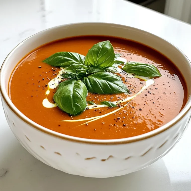 - 2 cans (28 oz each) crushed tomatoes - 1 medium onion, chopped - 3 cloves garlic, minced - 2 cups vegetable broth - 1 cup heavy cream or coconut cream - 1 teaspoon dried basil - 1 teaspoon sugar - Salt and pepper to taste - 2 tablespoons olive oil - Fresh basil leaves for garnish For this soup, the main ingredients play a big role in the flavor. Start with two cans of crushed tomatoes. They give the base a rich taste. Next, use one medium onion, finely chopped. This adds sweetness and depth. Three cloves of minced garlic bring a punch of flavor. Vegetable broth is key here. You need two cups to help blend all the tastes. The cream is what makes this soup creamy. You can use either heavy cream or coconut cream for a dairy-free option. Dried basil adds a nice herbal note. One teaspoon is enough. A little sugar helps balance the acidity from the tomatoes. Make sure to add salt and pepper to taste for extra flavor. Finally, drizzle two tablespoons of olive oil on top. This adds richness and helps the soup blend well. Don’t forget fresh basil leaves for garnish! They make the soup look pretty and add a fresh taste. - Combining in the Slow Cooker: Start by adding two cans of crushed tomatoes to your slow cooker. Next, chop one medium onion and mince three cloves of garlic. Add both to the tomatoes. Pour in two cups of vegetable broth. Sprinkle in one teaspoon of dried basil and one teaspoon of sugar. Now, stir everything well to mix the flavors. - Adding Olive Oil and Seasoning: Drizzle two tablespoons of olive oil over the mixture. Season with salt and pepper to your taste. This step enhances the taste and makes the soup rich. - Cooking Time and Setting Options: Cover your slow cooker. You can cook on low for six to eight hours or on high for three to four hours. Cooking slowly helps the flavors blend perfectly. - Ensuring Flavor Development: Check the soup after the cooking time. The longer you cook it, the better the flavors develop. This slow cooking method gives you a deep, rich taste. - Using an Immersion Blender: Once your soup is cooked, use an immersion blender to puree it until smooth. If you don’t have one, transfer the soup to a regular blender in batches. Be careful with hot liquids! - Adjusting Creaminess and Seasoning: After blending, return the soup to the slow cooker. Stir in one cup of heavy cream or coconut cream. Let it cook on low for an additional 30 minutes to warm through. Taste and adjust the seasoning with more salt and pepper if needed. This step ensures every bite is delicious. To get that smooth, creamy soup, blending is key. After cooking, use an immersion blender. This tool lets you blend right in the slow cooker. If you don’t have one, you can use a regular blender. Just be careful and blend in small batches. If you want a dairy-free soup, try coconut cream. It adds creaminess and a hint of sweetness. Almond milk is another option, but it may be thinner. Adjust the amount to get your desired texture. For a lovely presentation, serve the soup in warm bowls. Add fresh basil leaves on top for color and flavor. You can drizzle extra cream over the soup for a nice touch. A sprinkle of black pepper also enhances the look. Pair this soup with crusty bread or a fresh salad. A grilled cheese sandwich goes perfectly too. This combo brings warmth and comfort to any meal. {{image_2}} You can change up this creamy tomato basil soup to fit your taste. Adding more vegetables is one simple way to do this. Try adding chopped carrots or diced celery. Both add flavor and texture. You can also boost the nutrition by adding protein. Chickpeas work well in this soup. They add a nice creamy texture and protein. If you want meat, shredded chicken is a great choice. It adds heartiness to the soup. Want to make your soup even tastier? Experiment with spices. Adding a pinch of red pepper flakes gives it a nice kick. If you like herbs, try adding oregano. This spice adds depth to the flavor. The broth you use can also change the taste. You can swap vegetable broth for chicken or beef broth. Each type gives a different flavor profile. Chicken broth adds a savory taste, while beef broth makes it richer. To keep your creamy tomato basil soup fresh, follow these tips: - Refrigeration: Let the soup cool to room temperature. Then, transfer it to an airtight container. This helps prevent any bacteria growth. Store it in the fridge. - Duration for Freshness: Your soup will stay fresh for about 3 to 4 days. After that, the flavor and texture can change. Freezing your soup is a great way to save it for later. Here’s how to do it right: - Tips for Freezing Soup: Use a freezer-safe container. Leave some space at the top, as soup expands when frozen. You can also freeze it in smaller portions. This makes it easy to thaw just what you need. - Reheating Methods After Freezing: To reheat, thaw the soup overnight in the fridge. You can also use the microwave or stovetop. If the soup is too thick after thawing, add a splash of vegetable broth or water. Stir well and heat until warm. Yes, you can use fresh tomatoes! To do this, you need about 4-6 medium tomatoes. First, peel and chop them. You can blanch them in boiling water for easier peeling. Then, crush them with your hands or a fork. Add them to the slow cooker just like you would the canned tomatoes. Fresh tomatoes will give your soup a brighter taste. To add heat, try these tips: - Add red pepper flakes while cooking. Start with a teaspoon and adjust to taste. - Mix in some diced jalapeños or serranos. - Use spicy vegetable broth instead of regular broth. These ideas will make your soup warm and exciting without overwhelming the flavors. Absolutely! To make this soup vegan: - Replace heavy cream with coconut cream or cashew cream. - Use vegetable broth to keep it plant-based. - You can also add nutritional yeast for a cheesy flavor. These swaps let you enjoy the same creamy texture while keeping it vegan-friendly. This blog post covered how to make a rich tomato basil soup. We explored essential ingredients, step-by-step cooking, and tips for perfection. You learned about customization options, storage methods, and answers to common questions. Making this soup can be fun and rewarding. With your creativity, you can turn it into a meal that suits you. Enjoy every bite of your homemade soup!