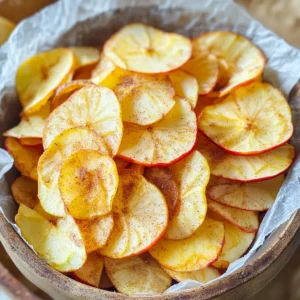 - 3 medium apples (Honeycrisp or Fuji) - 1 tablespoon ground cinnamon - 1 tablespoon coconut sugar (or regular sugar) - 1 teaspoon lemon juice - Pinch of salt To make Air Fryer Cinnamon Apple Chips, you need a few simple items. First, choose your apples. Honeycrisp and Fuji are my favorites because they offer a sweet and crisp bite. Next, ground cinnamon adds that warm, cozy flavor we all love. Coconut sugar or regular sugar gives a touch of sweetness. A little lemon juice helps keep the apples from turning brown. Finally, a pinch of salt balances the sweetness and enhances the flavors. - Variations on sweeteners - Suggested spices for flavor enhancement Feel free to get creative with your apple chips! You can swap coconut sugar for honey or maple syrup. If you want more flavor, try adding nutmeg or ginger. These spices can add a nice twist to your apple chips. Don't hesitate to mix and match to create your perfect snack! 1. Preheat the air fryer: Set your air fryer to 160°F (70°C). This low heat helps the apples dry out well. 2. Wash and core apples: Rinse the apples under cool water. Use a knife or apple corer to remove the core. You can keep the skin on to add fiber. 3. Slice apples uniformly: Use a sharp knife or mandolin to cut the apples into thin rounds. Aim for slices about 1/8 inch thick for even cooking. 1. Tossing with lemon juice: In a large bowl, add the apple slices. Drizzle with 1 teaspoon of lemon juice. This helps stop the apples from browning. 2. Mixing cinnamon sugar blend: In a small bowl, combine 1 tablespoon of ground cinnamon, 1 tablespoon of coconut sugar, and a pinch of salt. Stir until mixed. 1. Layering apple slices in the basket: Take the coated apple slices and arrange them in the air fryer basket. Make sure they are in a single layer with little overlap. 2. Cooking time and temperature specifics: Cook the apple slices in the air fryer for 15-20 minutes. Check them at 15 minutes to see how they are doing. 3. Flipping chips for even crispness: Halfway through cooking, flip the apple slices. This helps them get crispy on both sides. Keep an eye on them to avoid burning. To get crispy apple chips, slice the apples thinly. Aim for 1/8 inch thick slices. Thin slices dry out well in the air fryer. If the slices are too thick, they will stay soft. Prevent browning by using lemon juice. Coat the slices in lemon juice right after cutting. This step keeps the chips looking fresh and bright. To keep your apple chips fresh, store them in an airtight container. This helps prevent moisture from ruining the crispiness. You can also add a small packet of silica gel to absorb extra moisture. If your apple chips lose their crunch, re-crisp them in the air fryer. Set the fryer to 160°F (70°C) and cook for a few minutes. This quick step brings back their delightful crunch. {{image_2}} You can add fun flavors to your apple chips. Try spices like nutmeg or ginger. Just a dash can change the taste. You can mix these spices in with the cinnamon. This adds a warm and cozy flavor. You can also try different types of apples. Honeycrisp or Fuji apples work well. They are sweet and crisp. But you can use Granny Smith for a tart taste. Each apple gives a unique flavor and texture. Experimenting helps you find your favorite mix! If you want a different sweetness, try honey or maple syrup. These add a nice twist. Just swap them for the sugar in the recipe. They bring a rich flavor to your chips. You can also use low-calorie sweeteners. Options like stevia or monk fruit work well. They keep the sweetness without the calories. This makes your snack even healthier! For a fun and rustic serving style, use a wooden bowl or a basket. Line it with parchment paper for a nice touch. You can also sprinkle a bit more cinnamon on top for flair. This makes the dish look inviting and tasty. Try pairing the apple chips with dips like yogurt or a creamy cheese spread. The sweet and spicy flavor of the chips works well with a tangy dip. This combo adds a nice twist and makes for a great snack during gatherings. Apple chips are not just a snack; they are versatile too! You can add them to salads for extra crunch. They bring a sweet flavor that balances savory greens. Try mixing them into granola for a tasty breakfast. You can also use apple chips as a topping for desserts. Crumble them over ice cream or yogurt for added texture and taste. They make a simple yet delightful addition to many dishes. Enjoy getting creative with your apple chips! Store your apple chips in an airtight container. This keeps them fresh and crunchy. You can use a glass jar or a plastic bag. Make sure the chips are fully cooled before sealing. This helps avoid moisture build-up. If you follow these steps, your snacks will last longer. Yes, you can use any apple you like. Some great choices include Granny Smith or Gala. Each type will give a different taste. Just make sure the apples are firm and fresh. This helps create the best texture for your chips. If your chips are not crispy, try cooking them a bit longer. Check them after five minutes and flip them. You can also slice the apples thinner for better results. The thinner the slices, the crispier they will be. Homemade apple chips can last up to two weeks. Store them in an airtight container to keep them fresh. After a week, check for any signs of moisture. If they feel soft, they may need to be re-crisped in the air fryer. Yes, you can bake apple chips in a regular oven. Set your oven to 200°F (93°C). Arrange the apple slices on a baking sheet. Bake for about two hours, flipping halfway. This method takes longer but can still yield tasty results. Making apple chips in an air fryer is simple and fun. We covered essential ingredients, like fresh apples and spices, and shared easy steps for preparation and air frying. You learned tips to achieve the perfect crunch and storage ideas to keep them fresh. Don’t hesitate to try different flavors with various apples or sweeteners. With creativity, you can enjoy delicious apple chips in many ways. Now, it's your turn to make tasty snacks and impress your friends and family! Enjoy your apple chip journey!