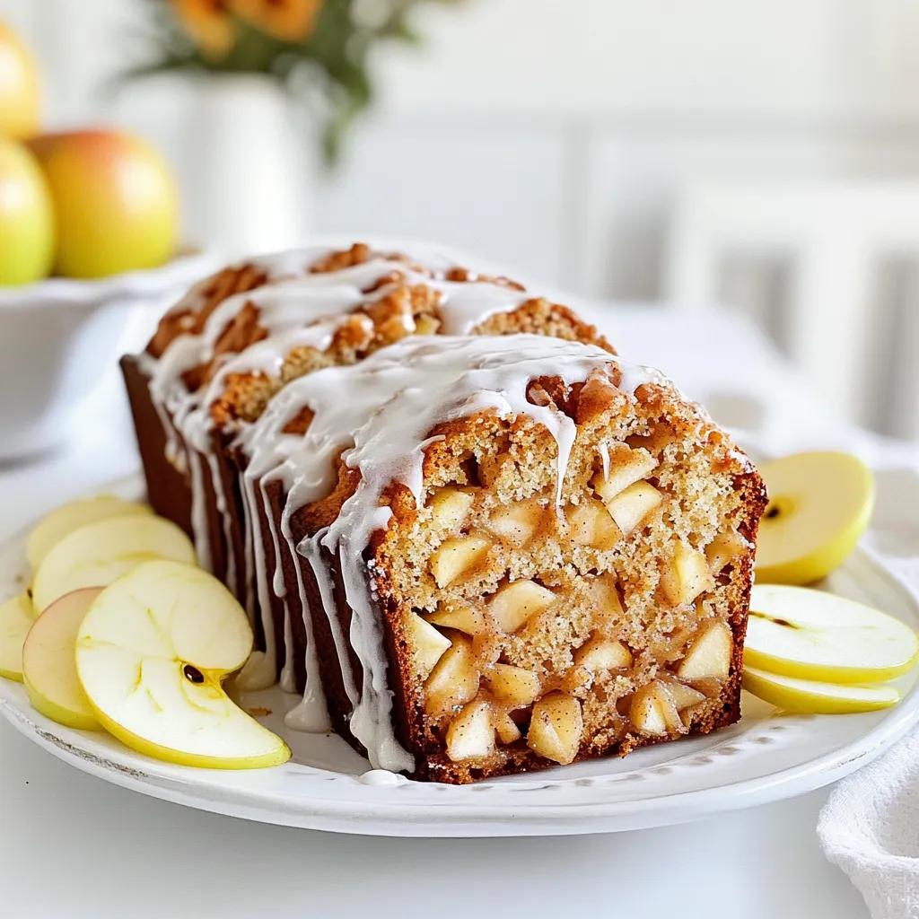 To make apple fritter bread, you will need: - 2 cups all-purpose flour - 1 tablespoon baking powder - 1/2 teaspoon salt - 1/2 teaspoon cinnamon - 1/4 teaspoon nutmeg - 1/2 cup granulated sugar - 1/4 cup brown sugar, packed - 1/2 cup unsweetened applesauce - 2 large eggs - 1/3 cup vegetable oil - 1 teaspoon vanilla extract - 2 cups apples, peeled, cored, and diced (about 2 medium apples) - 1/2 cup powdered sugar (for glaze) - 1-2 tablespoons milk (for glaze) You can swap some ingredients if needed. Use whole wheat flour for a healthier option. If you want a gluten-free version, try a gluten-free flour blend. You can replace applesauce with mashed bananas for a different flavor. Instead of eggs, use flax eggs or applesauce for a vegan option. For a lighter glaze, use yogurt instead of milk in the powdered sugar mix. Using fresh ingredients makes a big difference in taste. Fresh apples add crunch and flavor. They also keep the bread moist. Quality spices like cinnamon and nutmeg enhance the aroma. Good flour ensures a nice texture. When you use fresh items, it shows in the final product. It tastes better, and you can feel proud of your work. Always pick the best ingredients for the best results. 1. Preheat your oven to 350°F (175°C). This heat will bake the bread perfectly. 2. Grease a 9x5-inch loaf pan. I like to use butter or cooking spray for easy release. 3. In a large bowl, mix 2 cups of all-purpose flour, 1 tablespoon of baking powder, 1/2 teaspoon of salt, 1/2 teaspoon of cinnamon, and 1/4 teaspoon of nutmeg. 4. Add 1/2 cup of granulated sugar and 1/4 cup of brown sugar to the bowl. Stir until everything blends well. 5. In another bowl, whisk together 1/2 cup of applesauce, 2 large eggs, 1/3 cup of vegetable oil, and 1 teaspoon of vanilla extract. Aim for a smooth mix. 6. Pour the wet mix into the dry mix. Stir it gently until combined. Avoid overmixing to keep the bread light. 7. Fold in 2 cups of diced apples, ensuring they distribute evenly throughout the batter. 1. Spoon the batter into the greased loaf pan. Smooth the top with a spatula for even baking. 2. Place the pan in your preheated oven. Bake for 50-60 minutes. 3. Check if it’s done by inserting a toothpick into the center. It should come out clean. 4. Once baked, take the pan out and let it cool for 10 minutes. This helps with easy removal. 5. Move the bread to a wire rack to cool completely. - Use fresh apples for the best flavor and texture. They should be firm and crisp. - Don’t overmix the batter. This keeps the bread tender and fluffy. - Let the bread cool fully before adding the glaze. This helps the glaze set nicely. - For a moist bread, check your oven's temperature. Too hot can dry it out. - Store leftovers in a sealed bag or container to keep them fresh. Avoid overmixing the batter. Mix just until combined. Overmixing makes the bread dense. Also, watch the baking time. Every oven is different. A toothpick should come out clean when it's done. Don’t skip greasing the pan. This helps the bread release easily. Add more spices for extra flavor. Try using cardamom or ginger. They pair well with apples. You can also mix in chopped nuts like walnuts or pecans. These add crunch and richness. A touch of lemon zest brightens the flavor. It adds a fresh twist to the sweet apples. Slice the bread into thick pieces for serving. Arrange it on a rustic wooden board. This looks great for guests. Garnish with thin apple slices and a sprinkle of cinnamon. Drizzle the glaze over the top right before serving. Serve warm or at room temperature for the best taste. {{image_2}} If you want to make this apple fritter bread nut-free, simply skip any nuts in the recipe. You can also use dairy-free milk for the glaze. Almond or soy milk works well. The bread will still taste great and stay moist. You can add spices to change the flavor of the bread. Try adding chopped walnuts or pecans for a crunch. A handful of raisins can also bring a fun twist. For a warm taste, increase the cinnamon or add ginger. These small changes can make your bread unique. You can switch things up with seasonal ingredients. In fall, add pumpkin puree instead of applesauce. This gives the bread a cozy vibe. In winter, toss in dried cranberries for a zesty touch. Each season brings new flavors to explore in your apple fritter bread. To keep your apple fritter bread fresh, store it in an airtight container. This will help prevent it from drying out. You can leave it at room temperature for up to three days. For longer storage, place it in the fridge. If you want to enjoy it later, freezing is a great option. To freeze apple fritter bread, wait until it cools completely. Wrap it tightly in plastic wrap or aluminum foil. Then, place it in a freezer-safe bag. Be sure to remove as much air as possible. This will help it stay fresh for up to three months. When you are ready to eat it, simply thaw it in the fridge overnight. To reheat your apple fritter bread, you have a few options. The microwave works well for quick warming. Heat a slice for 15-20 seconds. If you prefer a crispier texture, use the oven. Preheat it to 350°F (175°C) and warm the bread for about 10 minutes. Either way, enjoy the warm, tasty flavor! Store apple fritter bread in an airtight container. This keeps it fresh. You can also wrap it tightly in plastic wrap. It stays good at room temperature for about three days. If you want it to last longer, place it in the fridge. This will keep it fresh for up to a week. Yes, you can make this bread ahead of time. It tastes great even after a day. Just let it cool completely. Then, store it as mentioned above. You can also bake it a day before an event. This way, you can focus on other tasks on the big day. For this recipe, use apples that are sweet and tart. Good choices include Granny Smith or Honeycrisp. These apples add great flavor and texture. They hold up well when baked, ensuring your bread is moist and tasty. Avoid soft apples, as they can turn mushy in the bread. This blog post covered key ingredients, simple instructions, and helpful tips for making apple fritter bread. I shared ingredient substitutions for anyone with allergies, and emphasized the need for fresh ingredients for the best taste. We discussed common mistakes to avoid and served ideas to enhance flavor. You now have the tools to bake this delicious bread. Enjoy the process and share your tasty results with others!