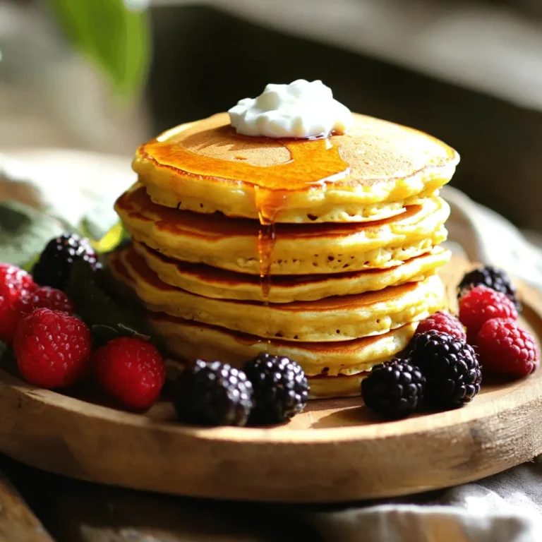 - 1 cup cottage cheese - 3 large eggs - 1/2 cup rolled oats - 1/2 teaspoon baking powder - 1 tablespoon maple syrup (optional for sweetness) - 1/2 teaspoon vanilla extract - Pinch of salt Cottage cheese is the star here. It adds protein and creaminess to the pancakes. Eggs help bind the mixture while also adding more protein. Rolled oats give the pancakes a hearty texture. Baking powder makes the pancakes rise and become fluffy. Maple syrup is optional but adds a nice sweetness. The vanilla extract gives a warm flavor, and just a pinch of salt balances everything out. - Protein powder - Cinnamon - Fruits (e.g., blueberries, bananas) You can boost the protein even more by adding protein powder. A dash of cinnamon adds warmth and spice. Fruits like blueberries or sliced bananas bring freshness and natural sweetness to your pancakes. Feel free to mix and match these ingredients to suit your taste. Each add-in offers a unique twist to the basic recipe. To make the batter, start by mixing the ingredients. In a large bowl, combine 1 cup of cottage cheese, 3 large eggs, and 1/2 cup of rolled oats. Add 1/2 teaspoon of baking powder, a pinch of salt, and 1/2 teaspoon of vanilla extract. If you like it sweet, include 1 tablespoon of maple syrup. Next, blend the mixture to your desired texture. You can use a blender or a hand mixer. If you want a smooth batter, blend well. For a chunkier style, blend less. This choice will change how the pancakes feel when you eat them. Now, it’s time to cook. Preheat a non-stick skillet or griddle over medium heat. Lightly grease it with cooking spray or a bit of oil. This step helps prevent sticking. Once your skillet is hot, pour about 1/4 cup of batter for each pancake onto the skillet. Cook for about 2-3 minutes. Look for bubbles forming on the surface. This is a good sign! Then, carefully flip the pancake. Cook for another 2-3 minutes until it turns golden brown. Repeat this with the rest of the batter. Now that your pancakes are ready, think about toppings. I recommend fresh fruits like berries or bananas. You can also add a dollop of yogurt for creaminess. If you want more sweetness, drizzle an extra bit of maple syrup on top. These pancakes also pair well with a side of scrambled eggs or turkey bacon. Enjoy your meal! To make great pancakes, start with the right heat. I recommend medium heat. This helps cook the pancakes evenly. If the heat is too high, they may burn. If it's too low, they may not cook through. Avoid sticking by greasing your pan. Use cooking spray or a small amount of oil. Make sure the skillet is hot before pouring in the batter. This helps create a nice crust. If you notice sticking, your pan may not be hot enough. For the best storage, keep leftover pancakes in an airtight container. They will stay fresh in the fridge for about three days. When ready to eat, simply reheat them. A microwave or skillet works well for this. If you want to save pancakes for later, freezing is a great option. Place the pancakes in a single layer on a baking sheet. Freeze them for about one hour. Then, transfer them to a freezer bag. This way, they won't stick together. When you want some, just heat them straight from the freezer. {{image_2}} You can change the taste of your cottage cheese pancakes easily. For a sweet twist, add chocolate chips. Just fold in about 1/2 cup of mini chocolate chips into the batter. The chips melt slightly as you cook, making each bite delightful. If you want a savory option, try herbs and cheese. Mix in a handful of fresh chopped herbs like chives or parsley. You can also add shredded cheese, such as cheddar or feta. This creates a tasty pancake that pairs well with eggs or avocado. Cottage cheese pancakes can fit many diets. For a gluten-free version, swap rolled oats for almond flour or gluten-free oats. This keeps the texture and taste great. For a vegan option, use plant-based substitutes. Replace eggs with flax eggs. Just mix 1 tablespoon of ground flaxseed with 2.5 tablespoons of water. Let it sit for five minutes until it thickens. Use dairy-free yogurt instead of cottage cheese. This will give you a similar texture and taste while keeping it vegan. Each serving of cottage cheese protein pancakes has about 200 calories. This makes them a great choice for breakfast or a snack. The main ingredients give you a good balance of nutrients. - Calories per serving: 200 - Protein: 20 grams - Carbohydrates: 18 grams - Fat: 7 grams This pancake recipe packs a punch with protein. It has about 20 grams of protein per serving. This high protein content helps keep you full. It also supports muscle health. Cottage cheese brings many health benefits. It is rich in protein and calcium. This protein helps build and repair muscles. Calcium is good for strong bones. Oats also add value to your diet. They are high in fiber, which aids digestion. Fiber helps keep you feeling full longer, too. This can help with weight management. Oats have vitamins and minerals that support heart health. They may lower cholesterol levels and keep your heart strong. These pancakes combine the benefits of both cottage cheese and oats. They make a tasty, healthy meal option. Can I use different types of cheese? Yes, you can use different cheeses. Ricotta or Greek yogurt work well as substitutes. Each cheese will change the taste and texture. Try them to find your favorite! How to make pancakes fluffier? To make pancakes fluffier, separate the egg whites from the yolks. Whip the egg whites until stiff peaks form, then fold them into the batter. This adds air and makes the pancakes rise better. How long do these pancakes last in the fridge? These pancakes last about three to four days in the fridge. Store them in an airtight container. You can reheat them in the microwave or on the skillet for a quick meal. You now know how to make healthy cottage cheese pancakes. We explored the simple ingredients needed and provided step-by-step instructions. I shared tips for cooking perfect pancakes and ideas for storage and variations. These pancakes are not just tasty; they’re packed with protein and nutrients. Feel free to experiment with flavors and toppings. With practice, you’ll impress your friends and family. Enjoy your cooking journey!