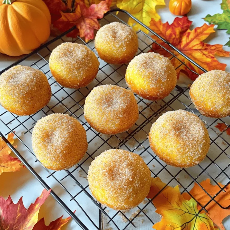 - 1 cup all-purpose flour - 1/2 cup pumpkin puree - 1/4 cup granulated sugar - 1/4 cup brown sugar - 1 tsp baking powder - 1/2 tsp baking soda - 1/2 tsp ground cinnamon - 1/2 tsp ground nutmeg - 1/4 tsp ground ginger - 1/4 tsp salt - 1 large egg - 1/4 cup milk - 1 tbsp melted coconut oil - 1/4 cup granulated sugar (for coating) - 1 tsp ground cinnamon (for coating) For the milk, you can use almond milk or oat milk. These dairy-free options work well. If you want to use fresh pumpkin, you can roast it first. Then, mash it until smooth. Canned pumpkin puree is easier to use and saves time. Pumpkin is full of vitamins. It has vitamin A, which is good for your eyes. It also has fiber, which helps digestion. Using coconut oil provides healthy fats. It can support heart health and gives a rich flavor. These donut holes are not just tasty; they are good for you too! To make great donut holes, start with the dry mix. In a large bowl, add the following: - 1 cup all-purpose flour - 1/4 cup granulated sugar - 1/4 cup brown sugar, packed - 1 tsp baking powder - 1/2 tsp baking soda - 1/2 tsp ground cinnamon - 1/2 tsp ground nutmeg - 1/4 tsp ground ginger - 1/4 tsp salt Whisk these ingredients together. Make sure to mix well until everything is blended. This step helps your donut holes rise nicely and taste even better. Now, let’s make the wet mix. In a separate bowl, combine: - 1/2 cup pumpkin puree (canned or fresh) - 1 large egg - 1/4 cup milk (dairy or non-dairy) - 1 tbsp coconut oil, melted Whisk these together until the mixture is smooth. This will help your donut holes stay moist and fluffy. Next, it’s time to combine the mixes. Pour the wet ingredients into the dry mix. Stir gently until just combined. Remember, a few lumps are fine. Grease your air fryer basket with a bit of coconut oil. This keeps the donut holes from sticking. Now, use a small cookie scoop or your hands to roll the dough into balls about the size of a tablespoon. Place them in the air fryer basket, giving them space to expand. Preheat the air fryer to 350°F (175°C) for about 3-5 minutes. Once it’s ready, air fry the donut holes for 8-10 minutes. Check halfway through and shake the basket for even cooking. They should be golden brown and cooked through when ready. Once done, toss the donut holes in a cinnamon-sugar mix. This adds a sweet finish. Enjoy your tasty treats! To get the best texture for your donut holes, avoid overmixing. When you combine the wet and dry ingredients, stir gently. It's okay if some lumps remain. This keeps your donut holes light and fluffy. To check if they are done, look for a golden brown color. You can also insert a toothpick in the center. If it comes out clean, they are ready! Prepare your air fryer basket by greasing it well with coconut oil. This helps prevent sticking. Use a paper towel or brush to spread oil evenly. Make sure the basket is clean before using it. A clean basket ensures even cooking and better flavor. For maximum enjoyment, pair your donut holes with a hot drink like coffee or chai. The warm flavors of pumpkin spice match perfectly. When serving, arrange the donut holes on a nice plate. You can sprinkle some extra cinnamon or sugar on top for a pretty touch. Enjoy your delightful treat! {{image_2}} You can make these donut holes even more fun! Try adding chocolate chips or nuts for extra texture. Chocolate chips will melt slightly, giving a rich flavor. Nuts like walnuts or pecans add a nice crunch. You can also swap spices to change the taste. Try cardamom for a floral note or allspice for a warm touch. Each change brings a new twist to this classic treat! If you need gluten-free options, use almond flour or a gluten-free blend. These will still give you that soft and fluffy texture. For a vegan version, replace the egg with a flax egg. Mix one tablespoon of ground flaxseed with three tablespoons of water, then let it sit for a few minutes. You can also use almond or soy milk instead of regular milk. These swaps keep the taste while fitting your dietary needs. Tossing your donut holes in sugar is great, but you can get creative! Try using powdered sugar for a sweet, snowy look. You can also dip them in a chocolate glaze for a rich finish. Just melt some chocolate with a bit of coconut oil, then coat the warm donut holes. This adds a delicious layer and makes them even more special for sharing or enjoying on your own! You can store your donut holes in a few ways. For short-term storage, keep them at room temperature. Place them in an airtight container. This keeps them soft and fresh for one day. If you want them to last longer, put them in the fridge. They will stay good for about four days in the fridge. Just make sure to seal them well to keep out moisture. To reheat your donut holes, use the air fryer again. Set the air fryer to 300°F (150°C). Heat them for about three to five minutes. This will make them warm and soft again. Avoid using the microwave, as it can make them chewy. Homemade donut holes have a good shelf life. If stored properly, they stay fresh for about four days at room temperature. In the fridge, they can last up to a week. For longer storage, freeze them. They can stay in the freezer for about three months. Just thaw them before reheating. You can use fresh pumpkin. It adds great flavor but needs more work. You must cook and puree it first. Canned pumpkin is easy and saves time. It has a smooth texture and is ready to use. Both options are tasty, but choose based on your time and preference. Look for a golden brown color. The donut holes should feel firm but soft. You can also test them with a toothpick. If it comes out clean, they are done. Shake the basket halfway through cooking for even browning. This will help you get that perfect texture all around. Yes, you can freeze donut holes! Let them cool completely first. Place them in an airtight container or a freezer bag. They can last for about two months in the freezer. To enjoy, reheat them in the air fryer for a few minutes. This will keep them warm and tasty! In this post, we covered delicious pumpkin donut holes, their simple ingredients, and easy steps. I shared tips on making the dough, air frying, and serving your treats. Remember, you can customize flavors and enjoy health benefits from pumpkin and coconut oil. Get creative with this recipe, and have fun in the kitchen. You’ll love how these donut holes brighten your day, and they are simple to make. Enjoy every bite of your tasty creation!
