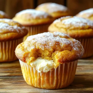 For the dry mix, you will need: - 1 ½ cups all-purpose flour - 1 teaspoon baking soda - ½ teaspoon baking powder - 1 teaspoon ground cinnamon - ½ teaspoon ground ginger - ¼ teaspoon ground nutmeg - ¼ teaspoon salt These dry ingredients give the muffins structure and flavor. For the wet mix, gather: - 1 cup pumpkin puree (canned or fresh) - ½ cup granulated sugar - ½ cup brown sugar, packed - ½ cup vegetable oil - 2 large eggs - 1 teaspoon vanilla extract These ingredients add moisture and sweetness to the muffins. To make the cream cheese filling, you'll need: - 8 oz cream cheese, softened - 2 tablespoons powdered sugar - 1 tablespoon lemon juice This filling adds a rich, creamy layer to each muffin. First, you need to preheat your oven to 375°F (190°C). This step is key to baking the muffins evenly. Next, take a muffin pan and line it with paper liners or spray it lightly with cooking spray. This helps the muffins come out easily and keeps them from sticking. Now, let’s make the cream cheese filling. In a medium bowl, mix together 8 oz of softened cream cheese, 2 tablespoons of powdered sugar, and 1 tablespoon of lemon juice. Stir this mixture until it is smooth and creamy. Set this aside. In a separate large bowl, combine your dry ingredients. Whisk together 1 ½ cups of all-purpose flour, 1 teaspoon of baking soda, ½ teaspoon of baking powder, 1 teaspoon of ground cinnamon, ½ teaspoon of ground ginger, ¼ teaspoon of ground nutmeg, and ¼ teaspoon of salt. This mix adds great flavor! In another bowl, mix your wet ingredients. Combine 1 cup of pumpkin puree, ½ cup of granulated sugar, ½ cup of brown sugar, ½ cup of vegetable oil, 2 large eggs, and 1 teaspoon of vanilla extract. Mix this until everything is well blended. Now, it’s time to fill the muffin cups. Spoon a little muffin batter into each cup, filling them about 1/3 full. Then, add a dollop of your cream cheese mixture on top of the batter. Cover this with more muffin batter until each cup is about ¾ full. This layering creates a delicious surprise in every bite! Place the muffin pan in the preheated oven and bake for 18-20 minutes. Check if they are done by inserting a toothpick into the center. It should come out clean, though it might be slightly sticky due to the cream cheese. After baking, let the muffins cool in the pan for 5 minutes. Then, transfer them to a wire rack to cool completely. Enjoy the warm, inviting smell as they cool! To keep your muffins light and fluffy, mix carefully. When you combine the wet and dry ingredients, stir just until you see no dry flour. A few lumps in the batter are okay. Overmixing makes muffins tough. Remember, the goal is a soft and tender texture. For the cream cheese filling, make sure the cream cheese is soft. This helps it blend well with powdered sugar and lemon juice. Mix until smooth, but don’t overbeat it. If you whip it too much, it can become runny. The filling should be thick and creamy, ready to add to your muffins. Presentation makes a big difference. Once your muffins cool, sprinkle them with powdered sugar. This adds a nice touch. If you want to impress, add a dollop of whipped cream on top. Serve them warm for the best taste and look. A beautiful plate can make your muffins even more inviting. {{image_2}} You can make these muffins even more special by adding chocolate chips. Mix in about 1 cup of semi-sweet chocolate chips into your batter. The sweet chocolate pairs well with the pumpkin and cream cheese. It adds a nice burst of flavor in each bite. Try using mini chocolate chips for a fun twist. Nuts or seeds add texture and crunch. You can use chopped walnuts, pecans, or sunflower seeds. About ½ cup of your choice will work well. Stir them into the batter before filling the muffin cups. This gives the muffins a satisfying bite and a nutty flavor that complements the pumpkin. Want a gluten-free option? Swap out all-purpose flour for gluten-free flour. You can find blends made for baking that work well in muffins. Make sure your baking powder and baking soda are also gluten-free. This way, you can enjoy the same great taste without gluten. To keep your pumpkin cream cheese muffins fresh, store them in an airtight container. Place a paper towel at the bottom to absorb moisture. This helps prevent sogginess. Seal the container and keep it at room temperature. These muffins will stay tasty for about three days. If you want them to last longer, consider freezing. Freezing is a great way to save muffins for later. First, let the muffins cool completely. Wrap each muffin in plastic wrap. This keeps them from getting freezer burn. Then, place the wrapped muffins in a freezer-safe bag or container. Be sure to squeeze out any air. They can last up to three months in the freezer. When you are ready to eat them, just thaw them at room temperature. To enjoy your muffins warm, reheating is key. You can use the microwave or the oven. If you use a microwave, heat for about 15-20 seconds. Check if they are warm enough. If using the oven, preheat it to 350°F (175°C). Place the muffins on a baking sheet and warm them for about 5-10 minutes. This will make them taste fresh and delicious again. Yes, you can use fresh pumpkin. Just cook and puree it first. Make sure it’s smooth. Fresh pumpkin has a rich flavor. It can add a lovely touch to your muffins. To lower the sugar, cut the granulated and brown sugar in half. You can also use a sugar substitute. Applesauce or mashed banana can replace some sugar too. This change still keeps the muffins tasty. If you need a substitute for cream cheese, try Greek yogurt. It gives a nice tang and keeps the muffins moist. You can also use ricotta cheese. Both options work well in the filling. These muffins stay fresh for about three days at room temperature. Keep them in an airtight container. For longer storage, you can freeze them. They last up to three months in the freezer. Just thaw when ready to enjoy! You now know how to make delicious pumpkin cream cheese muffins from scratch. We covered key ingredients, simple steps, helpful tips, tasty variations, and smart storage methods. With these insights, you can create perfect muffins every time. Don't hesitate to experiment with flavors or options! The joy of baking lies in trying new things. Enjoy sharing your tasty creations with family and friends. Happy baking!
