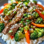 - 1 lb flank steak - Vegetables: bell pepper, broccoli, carrot - Sauce Ingredients: soy sauce, honey, rice vinegar, cornstarch The main ingredients in this stir-fry are simple yet flavorful. Start with 1 lb of flank steak. This cut is tender and works well in stir-fry. Slice it thin against the grain for the best texture. Next, choose vibrant vegetables. A bell pepper adds crunch and color. Broccoli florets bring nutrients and a nice bite. Finally, add a julienned carrot for sweetness and crunch. These veggies will cook quickly and stay crisp. For the sauce, use low-sodium soy sauce. It gives flavor without too much salt. Honey adds a touch of sweetness. Rice vinegar gives a hint of tang. Lastly, mix cornstarch with water to thicken the sauce. This will help coat the beef and veggies nicely. - Sesame seeds - Chopped green onions Garnishes can elevate your dish. Sprinkle sesame seeds over the stir-fry for a nutty flavor and crunch. Chopped green onions add freshness and color. Both make your meal look as good as it tastes. - Cooked jasmine rice - Noodles Serve your stir-fry over cooked jasmine rice or noodles. Jasmine rice is fluffy and fragrant, pairing well with the beef. Noodles, on the other hand, soak up the sauce beautifully. Choose whichever you prefer for a satisfying meal. First, take your flank steak and slice it thinly against the grain. This helps make the beef tender. Place the beef in a medium bowl. Next, add 2 tablespoons of sesame oil, 2 cloves of minced garlic, and 1 tablespoon of minced ginger. Mix well to coat the beef. I recommend letting it marinate for at least 15 minutes. This step adds flavor and makes the beef juicier. Heat a large skillet or wok over medium-high heat. Add 1 tablespoon of sesame oil once it’s hot. Now, add the marinated beef to the skillet in a single layer. This is key! Cooking in a single layer ensures even cooking. Sear the beef for about 1-2 minutes on each side. It should be browned but not fully cooked. Remove the beef from the skillet and set it aside for now. In the same skillet, toss in your sliced bell pepper, broccoli florets, and julienned carrots. Stir-fry these vegetables for about 3-4 minutes. You want them to be tender-crisp, meaning they should still have a slight crunch. This keeps their bright colors and nutrients intact. While the veggies are cooking, let’s make the sauce. In a small bowl, mix together 1/4 cup of low-sodium soy sauce, 2 tablespoons of honey, 1 tablespoon of rice vinegar, and 2 teaspoons of cornstarch mixed with 2 tablespoons of water. Stir well until smooth. This mixture will thicken up nicely when added to the stir-fry. Now it’s time to bring it all together! Return the seared beef to the skillet with the cooked vegetables. Pour the sauce over the mixture and stir well. Cook everything together for an additional 2-3 minutes. This allows the beef to finish cooking and the sauce to thicken. Once done, your stir-fry is ready to be served hot! Enjoy it over a bed of jasmine rice or noodles for a delightful meal. To get that restaurant taste, you need high heat. A hot skillet helps sear the beef quickly, locking in juices. This creates a great crust and rich flavor. - Use a wok or large skillet for best results. - Don't crowd the pan. Cook the beef in one layer. This technique allows for even cooking and flavor. To get your beef just right, adjust cooking times. For medium-rare, cook for about 2 minutes per side. If you prefer it well-done, add a minute or two. For vegetables, aim for a tender-crisp texture. Stir-fry them for about 3-4 minutes. - Broccoli should be bright green. - Carrots should maintain some crunch. Serve your stir-fry with jasmine rice or noodles. Both options soak up the sauce well. Pair it with a light beverage, like green tea or a crisp white wine. These drinks balance the flavors nicely. - For a fun twist, try a fruity soda. - Fresh fruit can also make a nice side. {{image_2}} You can easily swap the flank steak for chicken or tofu. If you use chicken, cut it into thin strips. For tofu, press it to remove water, then cube it. Each protein has its cooking time. Chicken cooks faster; it needs about 4-5 minutes until fully done. Tofu should be cooked until golden brown, which takes about 6-7 minutes. Adjust your timing to get it just right. Get creative with your veggies! You can mix and match based on what’s in season. Try snap peas, bok choy, or zucchini for a fresh twist. Adding more greens? Spinach or kale works well. Just toss them in during the last minute of cooking. This way, they stay bright and crunchy. Want to add a kick? Toss in some chili flakes for heat. Just a pinch can elevate the dish. You can also try different sauces. Teriyaki or hoisin sauce can bring a sweet note. Experiment to find your favorite flavor. Each choice can change the dish in fun ways. To keep your sesame ginger beef stir-fry fresh, store leftovers in an airtight container. This helps keep moisture in while avoiding smells from other foods. You should eat the leftovers within 3 to 4 days for the best taste and safety. When reheating stir-fry, use a pan or skillet over medium heat. This method warms the dish evenly. Avoid the microwave if you can, as it often makes vegetables soggy. Stir occasionally to keep everything hot but still crisp. To freeze your stir-fry, let it cool completely first. Place it in a freezer-safe container or bag. Make sure to remove as much air as possible to prevent freezer burn. It will last up to 3 months. When ready to eat, thaw it overnight in the fridge before reheating. This keeps the texture and flavor intact. You can add more spices and sauces to boost flavor. Try adding: - Red pepper flakes for heat - A splash of lime juice for brightness - A teaspoon of hoisin sauce for sweetness - Fresh herbs like cilantro for freshness Mix these in when cooking the beef or vegetables. Experiment to find what you enjoy most! Yes, you can use other cuts of beef. Here are some options: - Sirloin: Tender and flavorful, great for stir-fry. - Ribeye: Rich and juicy, adds a nice taste. - Round steak: Leaner, may need marination for tenderness. Each cut changes the taste and texture, so choose what you like best. This recipe can be made gluten-free. Use these alternatives: - Tamari instead of soy sauce - Coconut aminos as a soy sauce substitute Both options give great flavor without gluten. Check labels to ensure they meet your needs. Yes, you can prep this meal ahead. Here are some tips: - Marinate the beef the night before for deeper flavor. - Chop vegetables in advance and store in the fridge. - Cook the stir-fry and let it cool before storing. You can keep it in the fridge for up to three days. Reheat before serving for the best taste! This blog post covered making a flavorful stir-fry with flank steak and fresh veggies. You learned about key ingredients, marinating beef, and cooking methods. I shared tips to enhance flavor and customize your dish to your taste. Remember, stir-frying is about high heat and quick cooking. Enjoy this dish with rice or noodles for a satisfying meal. Don’t hesitate to experiment with proteins and vegetables. Happy cooking!