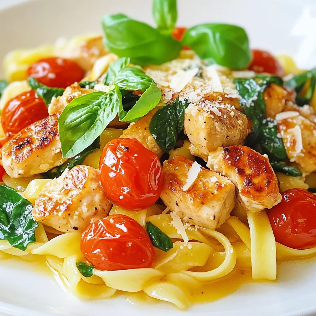 - 8 oz egg noodles - 1 lb boneless, skinless chicken breasts, cut into bite-sized pieces - 3 tablespoons unsalted butter - 2 cloves garlic, minced - 1 cup cherry tomatoes, halved - 1 cup spinach leaves, washed and dried - 1 tablespoon fresh thyme leaves (or 1 tsp dried thyme) - 1 tablespoon lemon juice - Salt and pepper to taste - Grated Parmesan cheese for serving - Fresh basil leaves for garnish (optional) For the best flavor, choose fresh ingredients. Select egg noodles that are thick and sturdy. Look for chicken breasts that are plump and pink. Fresh garlic adds a nice punch. Use ripe cherry tomatoes for a sweet taste. Always pick fresh spinach with bright green leaves. Fresh thyme gives a better flavor than dried. For butter, unsalted is best, so you can control the salt. Finally, go for high-quality Parmesan cheese; it makes a big difference. If you can't find egg noodles, any pasta works. Chicken thighs can replace chicken breasts for more flavor. Use olive oil instead of butter if needed. In place of garlic, try garlic powder. For tomatoes, any canned or fresh tomatoes work. If you dislike spinach, kale is a good choice. You can use lemon zest if you lack lemon juice. No thyme? Oregano or mixed Italian herbs will do. {{ingredient_image_1}} Start by boiling water in a large pot. Add salt to the water for flavor. Once the water boils, add 8 oz of egg noodles. Cook them until they are al dente, about 7-9 minutes. Drain the noodles and set them aside. Keep a little pasta water for later. In a large skillet, melt 2 tablespoons of butter over medium heat. Add 1 lb of chicken pieces, cut into small bites. Season the chicken with salt and pepper. Cook for 5-7 minutes, stirring often. The chicken should be golden brown and cooked through. Remove the chicken from the skillet and set it aside. In the same skillet, add 1 tablespoon of butter and 2 minced garlic cloves. Sauté the garlic for 1 minute until it smells good. Then, add 1 cup of halved cherry tomatoes and 1 cup of spinach leaves. Cook these until the tomatoes soften and the spinach wilts. This will make a tasty sauce. Put the chicken back in the skillet. Add the cooked egg noodles, 1 tablespoon of fresh thyme leaves, and 1 tablespoon of lemon juice. Mix everything well. If the mixture looks dry, add some of the reserved pasta water. Taste and add more salt and pepper if needed. This dish is ready to serve! To cook perfect noodles, start with a large pot of water. Make sure to add salt. This helps enhance the flavor. Bring the water to a rolling boil before adding the egg noodles. Stir the noodles right away to prevent sticking. Cook them until they are al dente, which means they should be firm yet tender. Drain the noodles, but save a little pasta water. This water can help if your dish needs moisture later. For juicy chicken, use boneless, skinless chicken breasts. Cut them into bite-sized pieces. This helps them cook evenly. Heat a skillet over medium heat and add butter. Make sure the butter melts but does not burn. Once hot, add the chicken pieces. Season them with salt and pepper. Cook them until they turn golden brown and are no longer pink inside. This usually takes about 5-7 minutes. Remove the chicken and let it rest for a moment. This keeps the juices inside. Aromatics can greatly improve your dish. Start with minced garlic; it adds a lovely flavor. After cooking the chicken, add more butter and the garlic to the same skillet. Sauté it for about a minute until it smells nice. Then, add halved cherry tomatoes and washed spinach. The tomatoes will soften, and the spinach will wilt. This not only adds color but also a burst of freshness to your dish. Finish with thyme and lemon juice for a zesty kick that brightens the flavors. Pro Tips Use High-Quality Chicken: Opt for organic or free-range chicken for better flavor and texture. Don’t Overcook the Noodles: Ensure the egg noodles are al dente for the best bite and to prevent sogginess. Experiment with Greens: Feel free to substitute spinach with kale or arugula for a different taste and nutrition boost. Customize the Seasoning: Adjust the amount of thyme and lemon juice to suit your personal taste preferences. {{image_2}} You can easily make a vegetarian version of buttered noodles. Instead of chicken, use firm tofu. First, press the tofu to remove extra water. Cut it into cubes. Sauté the tofu in butter until golden brown. Then, follow the same steps for the sauce. Add the sautéed tofu to the noodles just like you would with chicken. This keeps the dish filling and tasty. For a gluten-free meal, swap egg noodles for gluten-free pasta. Look for options made from rice or corn. Cook the gluten-free noodles according to the package. The rest of the recipe remains the same. You will still enjoy rich flavors without the gluten. This makes the dish suitable for those with gluten sensitivities. Boost your meal's nutrition by adding more vegetables. Consider bell peppers, broccoli, or zucchini. Chop them into small pieces and sauté them with garlic. You can add these veggies at the same time as the cherry tomatoes and spinach. This not only adds color but also enhances the taste. More veggies mean more vitamins and minerals in your dish. Enjoy a hearty meal that keeps you healthy! To store your buttered noodles with chicken, wait for them to cool. Place the leftovers in an airtight container. This helps keep them fresh. You can store them in the fridge for up to three days. If you want to keep them longer, freezing is a great option. When reheating, use the microwave or a skillet. For the microwave, place the noodles in a safe dish. Add a splash of water to keep them moist. Heat in short bursts, stirring often. If using a skillet, heat it over medium-low heat. Add the noodles and a bit of butter. Stir until warmed through. This keeps the flavors alive. If you freeze the noodles, use a freezer-safe container. Divide them into smaller portions for easy meals later. Make sure to leave some space in the container. This lets the food expand as it freezes. The noodles can last up to three months in the freezer. To eat, simply thaw in the fridge overnight before reheating. You can serve Buttered Noodles with Chicken with a simple side salad. A green salad adds freshness. You can also pair it with garlic bread for a tasty combo. If you want veggies, steamed broccoli or green beans work well. Yes, you can use different noodles. Try fettuccine, spaghetti, or even whole wheat noodles. Each type gives a unique taste and texture. Just adjust the cooking time as needed. To spice up this dish, add red pepper flakes while cooking. You can also use spicy garlic sauce or hot sauce. Adjust to your liking for a kick of heat. Yes, you can make this dish ahead. Cook the noodles and chicken, then store them in the fridge. Keep the sauce separate. When ready to eat, just heat everything and mix. This dish is a good source of protein and carbs. One serving has about 400 calories. It includes 25 grams of protein, 15 grams of fat, and 45 grams of carbs. You can adjust the ingredients for healthier options. This post covered all you need for making Buttered Noodles with Chicken. We detailed key ingredients, cooking steps, and helpful tips for the best results. You can also explore variations, like vegetarian options or adding extra veggies. Storing leftovers is easy, too. Remember, cooking should be fun and tasty. Don't be afraid to make it your own! Enjoy creating a dish that your family will love.