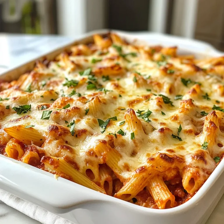 For this tasty chicken parmesan casserole, you need some key ingredients. Here’s what you will use: - 2 cups cooked chicken, shredded - 3 cups marinara sauce - 2 cups cooked penne pasta - 1 teaspoon garlic powder - 1 teaspoon Italian seasoning - 2 cups shredded mozzarella cheese - 1 cup grated Parmesan cheese - 1/2 cup fresh basil, chopped - 1/2 teaspoon red pepper flakes (optional) - Salt and pepper to taste - Olive oil spray These ingredients come together to create a warm, comforting dish. The chicken gives protein, while the pasta adds heartiness. You can make this dish even better with some great seasonings and toppings. I suggest using: - Garlic powder for a savory kick. - Italian seasoning for a nice herb flavor. - Red pepper flakes if you like some heat. For the top, more mozzarella and Parmesan cheese will make it melty and delicious. Fresh basil not only adds color but also a fresh taste. You can customize your casserole with some fun add-ins. Consider these options: - Use rotisserie chicken for a quick option. - Swap out penne for another pasta type, like fusilli or rigatoni. - Add veggies like spinach, bell peppers, or mushrooms for extra nutrition. These changes let you make the dish your own while keeping it tasty! {{ingredient_image_1}} Start by gathering all your ingredients. You need 2 cups of cooked chicken, shredded. Use leftover chicken or cook some fresh. Next, measure out 3 cups of marinara sauce and 2 cups of cooked penne pasta. For flavor, grab 1 teaspoon of garlic powder and 1 teaspoon of Italian seasoning. You’ll also need 2 cups of shredded mozzarella cheese and 1 cup of grated Parmesan cheese. Don't forget 1/2 cup of fresh basil, chopped. Add 1/2 teaspoon of red pepper flakes if you like heat. Finally, have salt, pepper, and olive oil spray ready. In a large bowl, mix the shredded chicken, marinara sauce, and cooked penne pasta. Add the garlic powder, Italian seasoning, and a pinch of salt and pepper. If you chose red pepper flakes, toss those in now. Stir until everything is well combined. Now, fold in 1 cup of mozzarella cheese and half of the Parmesan cheese. This adds creaminess to your dish. Next, lightly spray a 9x13-inch baking dish with olive oil. Pour the chicken mixture into the dish. Spread it out evenly. Now, top the casserole with the rest of the mozzarella cheese and the remaining Parmesan cheese. This will give you a nice cheesy crust. Preheat your oven to 375°F (190°C). Cover the dish with aluminum foil and place it in the oven. Bake for 25 minutes. After that, remove the foil and bake for another 15 minutes. Keep an eye on it. You want the cheese to be bubbly and golden brown. Once it’s done, take it out and let it cool for about 10 minutes. Before serving, sprinkle some fresh basil on top for extra flavor and color. Enjoy your tasty chicken Parmesan casserole! To make this dish truly shine, use fresh herbs. Fresh basil adds bright flavor. Mix it into the chicken and sauce for a fresh taste. You can also try adding more garlic powder for a stronger kick. If you enjoy heat, sprinkle in red pepper flakes. This gives a nice zing without overwhelming the dish. You can prepare this casserole a day before. Just follow all the steps and cover it tightly. Store it in the fridge overnight. When you are ready to eat, bake it straight from the fridge. Just add about 10 minutes to the baking time. This makes busy nights easier while keeping flavors fresh. This casserole pairs well with a simple salad. A light green salad with a lemon dressing is perfect. You can also serve it with garlic bread. The bread soaks up the sauce and adds crunch. For extra fun, add a sprinkle of crushed red pepper on top before serving. This adds a pop of color and flavor. Pro Tips Use Rotisserie Chicken: For a quicker preparation, consider using store-bought rotisserie chicken. It saves time and adds great flavor. Customize Your Pasta: Feel free to substitute the penne pasta with your favorite type of pasta, such as rigatoni or fusilli, for a different texture. Make It Ahead: This casserole can be assembled a day in advance. Just cover it tightly and refrigerate until ready to bake. Experiment with Cheese: While mozzarella and Parmesan are traditional, try adding provolone or fontina for a unique twist on the flavor. {{image_2}} For a vegetarian twist, swap chicken for veggies. Use 2 cups of chopped mushrooms, zucchini, or spinach. Mix these with the marinara and pasta. This keeps the flavor while being meat-free. The cheese will still melt beautifully on top. You can still enjoy that cheesy goodness. To make this dish gluten-free, choose gluten-free penne pasta. This pasta cooks the same as regular penne. Check the marinara sauce to ensure it's gluten-free. Many brands are safe. With these simple swaps, you can still enjoy every bite of this casserole without worry. If you like heat, add red pepper flakes to the mix. Use one teaspoon for a mild kick or more for extra spice. You can also use spicy marinara sauce for more flavor. This option gives the dish a fun twist that many love. Enjoy the heat while savoring the cheesy goodness! After enjoying your Chicken Parmesan Casserole, let it cool down. Place it in a container with a tight lid. You can keep it in the fridge for up to three days. This way, you can enjoy it again later. To reheat, take out the portion you want. Place it in an oven-safe dish. Cover it with foil to keep it moist. Heat it in the oven at 350°F (175°C) for about 20 minutes. You can also microwave it for 2-3 minutes, but it may not stay as crispy. If you want to freeze it, let it cool completely first. Use a freezer-safe container or a heavy-duty freezer bag. It can last up to three months in the freezer. When you’re ready to eat, thaw it overnight in the fridge. Then, reheat as mentioned above. Enjoy your tasty meal anytime! Yes, you can use rotisserie chicken. It saves time and adds flavor. Simply shred the chicken and mix it into your casserole. The seasoned chicken makes this dish even tastier. If you want a change, try using Alfredo sauce or pesto. Both will give your casserole a new twist. You could also use a blend of your favorite sauces for a unique taste. The casserole will last about three to four days in the fridge. Make sure to store it in an airtight container. This keeps it fresh and ready for your next meal. In this post, we explored the tasty Chicken Parmesan Casserole. We covered key ingredients, seasonings, and optional add-ins to fit your taste. I shared a simple step-by-step guide to help you prep, assemble, and bake easily. We also shared tips for great flavor and suggested fun variations. Remember, store leftovers properly and reheating is simple. Enjoy making this dish! It’s a comforting meal for anyone who loves cheesy goodness.