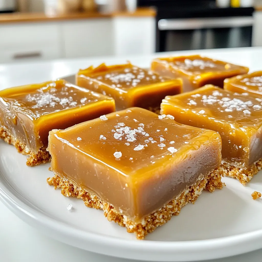 - 2 cups crushed pretzels - 1 cup graham cracker crumbs - ½ cup unsweetened cocoa powder - ½ cup unsalted butter, melted - 1 cup brown sugar, packed - 1 cup sweetened condensed milk - 1 cup caramel sauce - ½ teaspoon sea salt - ½ cup chocolate chips (optional) - Other toppings like nuts or extra sea salt - You can use homemade or store-bought caramel sauce Accurate measurements are key for great results. Use dry measuring cups for solid items like pretzels and graham crackers. A liquid measuring cup works best for liquids like melted butter and sweetened condensed milk. A kitchen scale is handy for precise measurements, especially with brown sugar. This ensures your bars turn out perfect every time. - In a large mixing bowl, mix together: - 2 cups crushed pretzels - 1 cup graham cracker crumbs - ½ cup unsweetened cocoa powder - Melt ½ cup unsalted butter and pour it into the bowl. Stir until the mix is crumbly and sticks together. - Press this mixture firmly into the bottom of a 9x9-inch baking pan. Use a spatula to smooth it out evenly. Set it aside for now. - In a saucepan, add: - 1 cup brown sugar, packed - 1 cup sweetened condensed milk - Cook these over medium heat. Stir non-stop until the mix starts to boil. Let it boil gently for 2 to 3 minutes. This thickens the caramel. - Take the pan off the heat and mix in: - 1 cup caramel sauce - ½ teaspoon sea salt - Stir until everything is well-blended and smooth. - Pour the warm caramel mixture over the pretzel crust. Spread it out evenly. - Let the bars cool to room temperature. Then, place them in the fridge for at least 2 hours. This time helps them set well. - After chilling, lift the bars out of the pan using the edges of the parchment paper, if you used it. Cut into squares. - For a sweet touch, melt ½ cup chocolate chips in the microwave and drizzle over each bar. This adds extra flavor and style! To ensure the crust holds together, press the mixture firmly into the pan. Use a spatula to create an even layer. Make sure the butter is fully mixed in. This step keeps your bars from crumbling. For cooling and cutting bars, let them sit at room temperature first. Then, chill them in the fridge for at least two hours. Once set, use a sharp knife to cut them into squares for clean edges. For presentation, arrange the bars on a nice platter. Sprinkle a little sea salt on top for a stylish touch. You can add a side of melted chocolate for dipping, which adds extra flavor. Pair these bars with a glass of cold milk or coffee. They also go well with vanilla ice cream for a fun dessert. If the caramel is too runny, cook it longer on medium heat. Stir until it thickens, usually 2-3 minutes. This gives you a better texture on your bars. To fix crumbling bars, try adding a bit more melted butter to the crust. This extra fat helps bind the ingredients together. If you need to, press the bars back into the pan to help them stick. {{image_2}} You can easily change the taste of these bars. Adding spices makes them unique. A dash of cinnamon gives a warm note. A splash of vanilla extract brings sweetness. You can also switch up the chocolate. Use dark chocolate for a rich taste. Milk chocolate offers a sweeter bite. White chocolate adds creaminess and looks pretty too. If you need gluten-free options, try gluten-free pretzels. They work just as well in the crust. For vegan adaptations, use plant-based butter and dairy-free chocolate. You can also find vegan caramel sauce. These swaps keep the bars tasty and inclusive. You can make these bars fit the seasons. For holidays, add peppermint for a festive twist. Pumpkin spice brings warmth in the fall. You can also top them with fruit. Fresh strawberries or raspberries add a bright flavor. These changes keep your treats exciting year-round. Store leftover bars in an airtight container. Use a glass or plastic container with a lid. This keeps them fresh and prevents drying out. Place a piece of parchment paper between layers to avoid sticking. Keep the container in the fridge. These bars last up to one week in the fridge. They taste best when fresh but can still be enjoyed later. For long-term storage, consider freezing them. Wrap each bar in plastic wrap, then place them in a freezer-safe bag. They can stay frozen for up to three months. If you freeze the bars, let them thaw in the fridge overnight. This keeps the texture nice. For a quick option, you can leave them at room temperature for about an hour. Avoid using a microwave, as it can make them too soft. Enjoy your bars at their best! Yes, you can make these bars ahead of time. This is a great option for busy days or events. I suggest preparing them a day or two before you plan to serve. Just keep them in the fridge until you are ready to enjoy. Wrap them tightly in plastic wrap or place them in an airtight container. This will keep them fresh and tasty. Refrigerating no-bake bars is important. It helps them set and hold their shape. After you pour the caramel over the crust, let them cool to room temp. Then, place them in the fridge for at least two hours. This will ensure that they slice easily and stay firm. If you leave them out, they may become too soft and messy. Yes, you can use homemade caramel! Making your own caramel can add a special touch. To make it, melt sugar until it turns golden brown. Then, mix in cream and butter for a rich flavor. When using homemade caramel, let it cool slightly before pouring it over the crust. This will help it set better and taste amazing. This recipe combines pretzels, chocolate, and caramel for a delicious treat. Remember to measure ingredients carefully for the best results. Follow the step-by-step instructions for a perfect outcome, and don’t hesitate to try variations or adapt it to your tastes. Storing these bars properly ensures they stay fresh. With these tips, you'll impress friends and family with your baking skills. Enjoy making these mouth-watering bars!