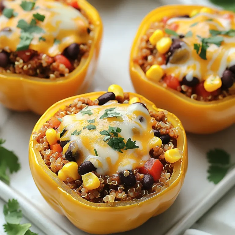 - 4 bell peppers (any color), diced - 1 lb ground turkey or beef - 1 cup quinoa or brown rice, cooked - 1 can (15 oz) black beans, rinsed and drained - 1 cup corn kernels (fresh, frozen, or canned) - 1 can (14.5 oz) diced tomatoes, with juice - 1 tablespoon olive oil - 1 teaspoon cumin - 1 teaspoon chili powder - 1 teaspoon garlic powder - Salt and pepper to taste - ½ cup shredded cheese (cheddar or Mexican blend) - Fresh cilantro or parsley for garnish (optional) Creating Unstuffed Pepper Bowls is simple with these main ingredients. You start with bell peppers. They add color and crunch. Then, you need ground turkey or beef for protein. It gives the dish a hearty flavor. Next, choose between quinoa or brown rice. Both add a nice texture and fiber. For extra flavor, include black beans, corn, and diced tomatoes. Black beans boost protein and fiber. Corn adds sweetness and color. Diced tomatoes bring moisture and tang. Together, they create a delicious mix. Don't forget the seasoning! Olive oil helps everything cook evenly. Cumin, chili powder, and garlic powder bring warmth and depth. Use salt and pepper to make the flavors pop. Lastly, sprinkle shredded cheese on top. It melts beautifully and adds creaminess. Fresh herbs like cilantro or parsley make it look pretty and fresh. These elements combine to create a dish that is not only tasty but also colorful and fun to eat! {{ingredient_image_1}} First, heat 1 tablespoon of olive oil in a large skillet over medium heat. Then, add 1 pound of ground turkey or beef. Break the meat up as it cooks. Season it with salt, pepper, cumin, chili powder, and garlic powder. Cook until the meat is browned, about 5 to 7 minutes. Next, stir in 4 diced bell peppers. Cook these for another 3 to 5 minutes. You want them to soften but still hold their shape. Now, it’s time to add more flavor. Incorporate 1 can of black beans, 1 cup of corn, and 1 can of diced tomatoes with juice. Stir everything together. Let this mixture simmer for about 5 minutes. This will help the flavors blend. After that, mix in 1 cup of cooked quinoa or brown rice. Stir until all ingredients are well combined. Taste your dish and adjust the seasoning if needed. Remove the skillet from heat. Sprinkle ½ cup of shredded cheese on top. Cover the skillet for a couple of minutes. This allows the cheese to melt nicely. Serve your unstuffed pepper bowls hot in bowls. If you want, you can garnish with fresh cilantro or parsley for an extra burst of flavor. Enjoy! To make your Unstuffed Pepper Bowls just right, adjust the spices. Start with salt and pepper. Taste as you go. If you like it spicy, add more chili powder. For a smoky flavor, try smoked paprika. If you want warmth, a pinch of cayenne can work wonders. You can cook this dish in many ways. The stovetop is quick and easy. Just sauté the meat and veggies in a skillet. If you prefer the oven, roast the peppers first, then mix in the filling. For a hands-off approach, use an Instant Pot. Cook everything in one pot and save time. A slow cooker is also great for a set-it-and-forget-it meal. Want a lighter dish? Use lean ground turkey instead of beef. You can also swap the meat for mushrooms or lentils for a vegetarian option. Instead of quinoa or rice, try riced cauliflower for fewer carbs. These swaps keep the dish tasty while making it healthier. Pro Tips Use Leftover Rice or Quinoa: This recipe is a great way to use up any leftover rice or quinoa you have in the fridge, making it even quicker to prepare. Customize Your Veggies: Feel free to add other vegetables such as zucchini, mushrooms, or spinach for extra nutrition and flavor. Make It Spicy: If you enjoy some heat, add diced jalapeños or a splash of hot sauce to the mixture for a spicy kick. Meal Prep Friendly: These unstuffed pepper bowls can be made ahead of time and stored in the fridge for easy lunches or dinners throughout the week. {{image_2}} You can change the protein in this dish easily. Try using chicken or tofu instead of ground turkey or beef. Each option brings a unique taste. For grains, consider using cauliflower rice. It adds a veggie twist and cuts down carbs. You can also use farro or barley for a nutty flavor. Adding different vegetables can boost flavor. Zucchini and mushrooms work well in this recipe. They add moisture and taste. You can also try spinach or kale for extra greens. Sauces can change the whole dish too. Salsa adds a fresh kick, while taco sauce gives it a bold flavor. Mix and match to find your favorite! For gluten-free options, make sure your grains and sauces are labeled gluten-free. Quinoa is a great choice since it’s naturally gluten-free. If you want a vegan meal, swap the meat for lentils or more beans. Use dairy-free cheese or skip the cheese altogether. You still get a hearty and tasty bowl! To keep your Unstuffed Pepper Bowls fresh, cool them down first. Store leftovers in the fridge within two hours. Use airtight containers to prevent air exposure. This helps maintain flavor and texture. - Use glass or plastic containers with tight lids. - Label containers with the date for easy tracking. When reheating, you can choose between the oven and microwave. The oven gives a nice texture, while the microwave is quick. - For the oven, preheat to 350°F (175°C). Transfer to a baking dish and cover. Heat for about 20 minutes. - For the microwave, use a microwave-safe bowl. Heat in short intervals, stirring in between, until warm. Both methods work, but the oven helps keep the cheese melty and the peppers tender. If you want easy meals, prep ahead of time. You can cook the filling in advance and store it in the fridge. This makes meals quick during busy days. - Portion into containers for grab-and-go lunches. - For longer storage, freeze the cooked filling in freezer bags. Remove as much air as possible to avoid freezer burn. This way, you always have a tasty meal ready! Yes, you can use many kinds of meat in these bowls. Ground chicken or pork works well. You can also try using shredded beef or turkey. Each choice adds a unique taste to the dish. If you want something different, consider using sausage for a spicy kick. Just make sure to cook it fully before adding other ingredients. To make Unstuffed Pepper Bowls vegetarian, swap the meat for more black beans or lentils. You can also use mushrooms for a meaty texture. For a vegan option, skip the cheese and use plant-based cheese or avocado slices. Use vegetable broth instead of water when cooking the grains for extra flavor. These changes keep the dish hearty and delicious. These bowls pair well with many sides. A fresh green salad adds crunch and color. You can also serve tortilla chips for a fun texture. For a filling meal, add a side of guacamole or salsa. If you want something warm, try serving it with cornbread. Each side complements the flavors in the bowl. Yes, you can prep Unstuffed Pepper Bowls in advance. Cook the meat and veggies a day before and store them in the fridge. Just heat everything up when you are ready to eat. You can also freeze the mixture for later use. If you freeze, let it thaw in the fridge overnight before reheating. This makes meal time easy and quick! Unstuffed pepper bowls offer a simple, tasty meal. We explored main ingredients like bell peppers, proteins, and grains. I shared tips on customizing flavors and cooking methods. You can use leftovers easily with proper storage. Remember, you can adapt this dish to fit your taste and dietary needs. Try new ingredients and enjoy experimenting! This recipe is flexible, fun, and perfect for any day. Enjoy your cooking journey!
