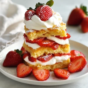For this recipe, you need 2 cups of fresh strawberries. Make sure they are hulled and sliced. Fresh strawberries bring sweetness and a bright flavor to the dish. They also add a beautiful color. The dry ingredients include: - 2 cups all-purpose flour - 1 tablespoon baking powder - 1/2 teaspoon salt These ingredients form the base of the shortcake. The flour gives structure, while baking powder helps it rise. Salt enhances the sweetness of the cake. For the wet ingredients, gather: - 1/4 cup unsalted butter, chilled and cubed - 3/4 cup heavy cream (plus extra for topping) - 1 teaspoon vanilla extract The butter adds richness and flavor. Heavy cream makes the dough tender and moist. Vanilla extract elevates the taste, bringing warmth to every bite. {{ingredient_image_1}} Start by hulling and slicing the fresh strawberries. Use about 2 cups for this recipe. Place the sliced strawberries in a medium bowl. Add 1/4 cup of granulated sugar to the bowl. Gently toss the strawberries and sugar together. This helps to release the juices from the strawberries. Let them sit for about 30 minutes. This process is called maceration. It makes the strawberries sweet and juicy. Preheat your oven to 425°F (220°C). Line a baking sheet with parchment paper. In a large bowl, mix together 2 cups of all-purpose flour, 1 tablespoon of baking powder, and 1/2 teaspoon of salt. Next, add 1/4 cup of chilled and cubed unsalted butter. Use your fingers or a pastry cutter to blend until it looks like coarse crumbs. Pour in 3/4 cup of heavy cream and 1 teaspoon of vanilla extract. Stir gently until the dough just comes together. Turn the dough onto a floured surface. Knead it a few times until it forms a soft ball. Pat it into a rectangle about 1-inch thick. Use a round cutter to cut out shortcake rounds. Place them on the prepared baking sheet. Bake the shortcakes in your preheated oven for 12-15 minutes. They should turn golden brown. Once baked, remove them from the oven and let them cool slightly. Slice each shortcake in half horizontally. Take the bottom half and layer it with some of the macerated strawberries along with their juices. Add a dollop of whipped cream on top. Place the top half of the shortcake over the cream and strawberries. You can add more strawberries and whipped cream if desired. Before serving, dust the top with powdered sugar. Enjoy your classic strawberry shortcake! The right temperature is key for great shortcakes. Always start with cold butter. This keeps the shortcakes flaky. Use chilled heavy cream too. It helps form soft peaks when whipped. Preheat your oven to 425°F (220°C). This hot oven gives the shortcakes a nice rise. Bake until they turn golden brown, about 12 to 15 minutes. Whipping cream is a real treat in this recipe. To get fluffy cream, chill your bowl and beaters first. Cold tools help the cream whip faster. Pour in the heavy cream and beat on medium speed. Stop when soft peaks form. You want it airy, not too stiff. Add a touch of vanilla for flavor. Sweeten with powdered sugar if you like. Presentation makes your dish shine. Serve each shortcake on a plate. Cut them in half and layer with strawberries and cream. Add more strawberries on top for a pop of color. Dust with powdered sugar for a fancy touch. You can also drizzle some heavy cream around the plate. This adds a nice flair and looks great! Pro Tips Use Fresh Strawberries: For the best flavor and texture, always opt for ripe, in-season strawberries. They will offer natural sweetness and vibrant color to your shortcake. Chill Your Ingredients: Keeping your butter and heavy cream cold will help create a flaky texture in your shortcakes. This is key to achieving that light and airy bite. Don't Overmix the Dough: When combining the wet and dry ingredients, mix just until combined. Overmixing can lead to tough shortcakes, so handle the dough gently. Layering is Key: For the perfect presentation, layer your shortcake with strawberries and whipped cream evenly. This ensures every bite is balanced and delicious! {{image_2}} You can swap strawberries for other fruits. Try blueberries, raspberries, or peaches. Each fruit brings a unique flavor. Blueberries add a nice burst of sweetness. Raspberries offer a tart contrast. Peaches bring a juicy, fragrant taste. Mix and match for fun combinations. You can even create a mixed berry shortcake for extra delight. For a gluten-free version, use a gluten-free flour blend. Many brands offer one-to-one substitutes. Make sure it includes xanthan gum for structure. Follow the same steps in the recipe. The texture may differ a bit, but the taste will still please. This option helps everyone enjoy the treat. Want to add more flavor? Consider mixing in citrus zest, like lemon or orange. A teaspoon of almond extract can also enhance taste. You can sprinkle in some cinnamon or nutmeg for warmth. These small tweaks can make your shortcake special. Experiment with flavors to find your favorite combination. To keep your strawberry shortcake fresh, wrap it tightly in plastic wrap. Store it in the fridge for up to two days. If you have leftover strawberries, store those in a separate container. This keeps the shortcake from getting soggy. If you want to enjoy warm shortcakes, preheat your oven to 350°F (175°C). Place the shortcakes on a baking sheet. Heat them for about 5 to 10 minutes. This makes them soft and nice without drying them out. You can freeze shortcakes for later use. First, let them cool completely. Wrap each shortcake in plastic wrap and then in foil. Store them in the freezer for up to three months. When ready to eat, thaw them in the fridge overnight and reheat as mentioned above. You can make the shortcake dough and freeze it. Shape the dough into rounds. Wrap each round tightly in plastic wrap. Place them in a freezer bag. When you want to bake, simply thaw them overnight in the fridge. Bake as usual, and they will taste fresh! Yes, you can use frozen strawberries. They will not be as firm. Thaw them and drain excess liquid. Mix them with sugar as you would with fresh strawberries. This will still give you a tasty treat. You can use yogurt or cool whip as a substitute. Both work well in this recipe. Greek yogurt adds protein and tang. Cool whip gives a light, sweet flavor. Choose what you like best for your dessert! In this blog post, we explored how to make delicious shortcake with fresh strawberries. We covered key ingredients, step-by-step instructions, and helpful tips for perfect results. We also shared variations like gluten-free options and storage tips. Remember, shortcake is adaptable and fun to make! Use these insights to create your favorite version. Enjoy your baking and treat yourself with a delightful dessert!