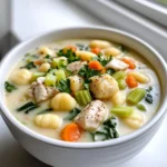 - 2 tablespoons olive oil - 1 pound boneless, skinless chicken breasts, cubed - 1 medium onion, diced - 3 cloves garlic, minced - 2 medium carrots, diced - 2 celery stalks, diced - 1 teaspoon dried thyme - 1 teaspoon dried oregano - 6 cups chicken broth - 1 package (16 oz) gnocchi (store-bought) - 2 cups fresh spinach - 1 cup heavy cream - Salt and pepper to taste - Fresh parsley, chopped for garnish When I make chicken gnocchi soup, I always start with quality ingredients. Each one plays a key role in the flavor and texture. First, I use olive oil for sautéing. It adds a nice richness to the soup. Then, I chop up one pound of boneless, skinless chicken breasts, which I later brown in the pot. Next, I gather my vegetables. I chop one medium onion, three cloves of garlic, two medium carrots, and two celery stalks. These veggies create the base of the soup. I also add dried thyme and oregano for herbs. They give the soup a warm, earthy flavor. For the liquid, I rely on six cups of chicken broth. It brings the whole dish together. The gnocchi are the star of this soup. I use a 16-ounce package of store-bought gnocchi. They cook quickly and add a delightful chewiness. To finish, I add two cups of fresh spinach and one cup of heavy cream. The spinach wilts perfectly and adds color. The cream makes the soup rich and creamy. I always season with salt and pepper to taste. Lastly, I sprinkle fresh parsley on top for a fresh touch. These ingredients combine to create a hearty and comforting meal. Each bite warms you from the inside out. - First, heat 2 tablespoons of olive oil in a large pot over medium heat. - Once the oil is warm, add 1 pound of cubed chicken. - Cook the chicken for about 5-7 minutes until it is browned and cooked through. - After cooking, remove the chicken from the pot and set it aside. - In the same pot, add the diced onion, carrots, and celery. - Sauté these vegetables for about 5 minutes until they soften. - Next, stir in 3 cloves of minced garlic, 1 teaspoon of dried thyme, and 1 teaspoon of dried oregano. - Cook this mixture for one more minute until it smells great. - Pour in 6 cups of chicken broth and bring it to a gentle simmer. - Add the package of 16 oz gnocchi to the pot along with the cooked chicken. - Cook for about 3-5 minutes. The gnocchi will rise to the top when done. - Finally, stir in 2 cups of fresh spinach and 1 cup of heavy cream. - Simmer for another 2-3 minutes until the spinach wilts and the soup heats through. - Don’t forget to season with salt and pepper to taste before serving! To get great gnocchi, cook them just right. Follow the package's timing closely. Gnocchi are done when they float to the top. This means they are light and fluffy. If you overcook them, they can become mushy. Balancing flavors is key. You want the soup to taste rich but not too heavy. Use fresh herbs like thyme and oregano. They add a nice touch without being too strong. A bit of salt and pepper at the end can enhance all the flavors. You can store leftovers in the fridge. Place the soup in an airtight container. It stays fresh for about three days. If you want to keep it longer, freeze it for up to three months. When reheating, do it slowly. Use a pot on low heat. Stir often to keep the gnocchi from sticking together. You can add a splash of broth if it seems too thick. Add spices for a twist. Try a pinch of nutmeg for warmth. Paprika can bring a gentle heat. Using homemade broth makes a big difference. It adds depth and richness that store-bought versions may lack. If you have time, make a simple chicken broth with bones, veggies, and herbs. It is worth the effort! {{image_2}} You can switch chicken for turkey or tofu. Turkey works well and keeps the soup light. Tofu is great for a plant-based meal. Just make sure to cook the tofu until it's golden for better flavor. For a dairy-free option, use coconut milk instead of heavy cream. This change keeps the soup rich and creamy without dairy. Fresh vegetables add color and nutrients. Try adding zucchini, peas, or bell peppers. They cook quickly and enhance flavor. You can also throw in some kale or Swiss chard for added greens. These options add texture and taste to each spoonful, making your soup even better. If you like spice, add red pepper flakes or diced jalapeños. It gives the soup a nice kick. For a more aromatic flavor, use fresh herbs like basil or dill. These herbs shift the taste and bring a new life to the dish. Feel free to mix and match to create your perfect bowl of soup! To keep your Chicken Gnocchi Soup fresh, refrigerate it right after it cools. Use an airtight container to avoid moisture loss. If you want to freeze it, let the soup cool completely. Then, pour it into a freezer-safe bag or container. Leave some space at the top, as soup expands when frozen. Leftovers of Chicken Gnocchi Soup can last for about three to four days in the fridge. If you freeze it, the soup will stay good for up to three months. Just remember to label your containers with the date. This way, you can enjoy it later without worry. When you are ready to enjoy your soup, reheating should be done slowly. You can use a saucepan over medium heat, stirring often. If it seems too thick, add a splash of chicken broth or water. You can also reheat it in the microwave. Use a microwave-safe bowl and cover it loosely. Heat it in one-minute intervals, stirring in between. This helps it warm evenly. Yes, you can use frozen gnocchi. Cooking frozen gnocchi is simple. Just add them directly to the simmering soup without thawing. They will cook in about 3-5 minutes. Fresh gnocchi may taste softer, while frozen ones hold their shape well. Both options work well in this soup. You can make this soup in advance. To do this, prepare the soup but do not add the gnocchi right away. Store the soup base in the fridge for up to three days. When ready to serve, reheat the soup and add the gnocchi. This keeps the gnocchi from becoming mushy. There are many tasty side dishes to serve with Chicken Gnocchi Soup. Here are some great options: - A simple green salad with vinaigrette - Crusty bread or dinner rolls - Garlic bread for a flavorful touch - Grated cheese to sprinkle on top These sides will complement the rich flavors of the soup and make your meal even better. This blog post covered how to make delicious Chicken Gnocchi Soup. You learned about essential ingredients, step-by-step cooking, and helpful tips. I shared ways to adjust flavors and storage best practices. If you follow these steps, you’ll enjoy a warm, hearty meal. Feel free to experiment with variations to make it your own. Enjoy making and sharing this comforting dish!