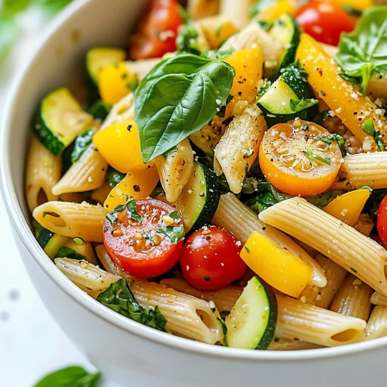 - 2 cups of dry whole wheat pasta (like penne or fusilli) - 1 medium zucchini, diced - 1 bell pepper (red or yellow), chopped - 1 cup cherry tomatoes, halved - 1 cup spinach leaves, loosely packed - 3 cloves garlic, minced - 2 tablespoons olive oil - 4 cups vegetable broth - 1 teaspoon Italian seasoning - Salt and pepper to taste - Fresh basil leaves for garnish This recipe uses simple, healthy items. Whole wheat pasta gives you fiber and fills you up. Fresh veggies like zucchini, bell pepper, cherry tomatoes, and spinach add color and nutrients. For flavor, we have garlic, olive oil, and Italian seasoning. Garlic makes the dish smell amazing. Olive oil brings richness, while Italian seasoning adds depth. You will also need vegetable broth. It keeps the pasta moist and adds flavor. Salt and pepper balance the taste. Finally, fresh basil gives a nice touch at the end. Gather these ingredients before you start cooking. Having everything ready makes cooking easier and more fun! {{ingredient_image_1}} Start by heating the olive oil in a large pot over medium heat. Once hot, add the minced garlic. Sauté it for about 30 seconds until it gives off a nice smell. This step builds a great flavor base. Next, add in the diced zucchini and chopped bell pepper. Cook these for about 3 to 4 minutes. You want them to soften a bit but still hold their shape. Then, toss in the halved cherry tomatoes and spinach. Cook for another 2 minutes until the spinach wilts. This adds a lovely color and taste to your dish. Now, it’s time to incorporate the pasta and broth. Add the dry whole wheat pasta into the pot. Pour in the vegetable broth and sprinkle in the Italian seasoning. Stir everything well and season with salt and pepper to your liking. Bring the mixture to a boil. This helps the pasta soak up all those tasty flavors. Once boiling, reduce the heat to a simmer. Cover the pot and let it cook for about 10 to 12 minutes. Stir occasionally to prevent sticking. The pasta should be cooked al dente, and most of the liquid will be absorbed. After cooking, remove the pot from the heat. Let it sit for a few minutes to let any remaining liquid evaporate. This step ensures your pasta is not too watery. Fluff the pasta with a fork to separate the noodles. This makes it light and airy. For the final touch, garnish with fresh basil leaves. They add a nice pop of color and flavor. Serve this dish warm, and enjoy the delightful mix of vegetables and pasta! To cook pasta al dente, aim for 10-12 minutes. This gives you a firm texture. Stir the pasta often. This mixes the flavors well. Do not overcook your vegetables. They should stay bright and crisp. Too much heat can make them mushy. Also, be sure to use enough liquid. If the pasta is too dry, it will stick together. Try different seasonings to boost taste. You can add crushed red pepper for heat. Fresh herbs like parsley or thyme add freshness. To add protein, toss in chickpeas or cooked chicken. This makes your meal heartier and more filling. Pro Tips Timing is Key: Make sure to add the pasta only after the vegetables have softened to ensure everything cooks evenly. Flavor Boost: Consider adding a splash of lemon juice or a sprinkle of red pepper flakes to elevate the flavor profile. Cheesy Goodness: For a cheesy twist, stir in some grated Parmesan or nutritional yeast before serving for added richness. Leftovers Love: This dish stores well in the fridge; reheat with a splash of broth to keep the pasta moist and flavorful. {{image_2}} You can easily add more veggies to your one-pot pasta. Seasonal vegetables work best. Think about adding: - Carrots, diced - Broccoli florets - Peas - Asparagus You can also customize with different greens. Kale, arugula, or Swiss chard add great flavor. Just chop them up and toss them in as you cook. If you need gluten-free, there are many pasta options. Look for: - Brown rice pasta - Quinoa pasta - Chickpea pasta These work well and taste great. Check the cooking time on the package to adjust your method. You can also make it suitable for different diets by using vegetable broth that meets your needs. Want to mix it up? Give your pasta a Mediterranean twist. Use olives, artichokes, or feta cheese. This adds a burst of flavor and creates a fresh taste. For a spicy version, add red pepper flakes or diced jalapeños. You can also stir in a spoonful of pesto. This gives you a bold kick that many will love. To keep your quick one-pot vegetable pasta fresh, follow these storage tips: - Refrigeration tips: Place the pasta in an airtight container. It stays good in the fridge for up to four days. Make sure to cool it down to room temperature first. This helps keep moisture out. - Freezing guidance: If you want to store it longer, freeze it. Use freezer-safe containers or bags. It can last for up to three months. Just remember to leave some space in the container. The pasta will expand when frozen. When reheating, you want to keep the pasta's texture and flavor. Here are some best practices: - Heat in a pan over medium heat. Add a splash of vegetable broth or water. This helps to revive the dish's moisture. - Stir often to ensure even heating. If using a microwave, cover the dish with a damp paper towel. This traps steam and keeps it moist. Heat in short intervals, checking often. Following these tips will make your quick one-pot vegetable pasta taste fresh again! One-pot vegetable pasta stays fresh for about 3 to 5 days in the fridge. Make sure to store it in an airtight container. If it looks or smells off, it's best to toss it. Yes, you can use different pasta shapes. Options like spaghetti, macaroni, or gluten-free pasta work well. Just adjust cooking time if needed. For example, thinner pasta cooks faster than thicker types. Absolutely! This recipe is already vegan. It uses vegetable broth and no animal products. Feel free to add more veggies or plant-based proteins to boost nutrition. Leftovers are great! You can reheat them for lunch or dinner. Add a splash of broth to moisten the pasta. You can also mix in fresh greens or a squeeze of lemon for extra flavor. This blog post covered how to make a tasty one-pot vegetable pasta. You learned about the key ingredients and step-by-step instructions to create a flavorful dish. I shared tips to avoid common mistakes and suggested variations to suit different tastes. Remember to store your leftovers properly for later enjoyment. Making this dish offers flexibility and creativity. Enjoy your time in the kitchen and savor each bite. Your one-pot meal is a healthy choice and will please everyone at the table.