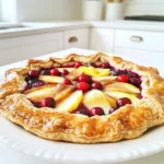 - 2 cups all-purpose flour - 1/2 teaspoon salt - 1 tablespoon sugar - 1/2 cup unsalted butter, cold and cubed - 5-6 tablespoons ice water - 3 medium apples, peeled, cored, and thinly sliced - 1 cup fresh or frozen cranberries - 1/4 cup brown sugar - 1 teaspoon cinnamon - 1 tablespoon lemon juice - 1 egg, beaten (for egg wash) - Extra sugar for sprinkling To make a great cranberry apple galette, you need simple ingredients. Start with all-purpose flour, salt, and sugar for the crust. Cold butter is key for flakiness. Ice water helps bind the dough without making it tough. For the filling, fresh or frozen cranberries add a tart flavor. Use three medium apples, peeled and sliced thin. Brown sugar and cinnamon provide sweetness and warmth. A touch of lemon juice brightens everything up. Finally, an egg wash gives the crust a golden sheen. Gather these ingredients, and you're ready to create a delicious fall dessert. 1. In a large bowl, mix 2 cups of flour, 1/2 teaspoon of salt, and 1 tablespoon of sugar. 2. Cut in 1/2 cup of cold, cubed butter until the mix looks like coarse crumbs. 3. Slowly add 5-6 tablespoons of ice water, one tablespoon at a time. Stir until the dough just holds together. 1. Shape the dough into a disc. Wrap it in plastic wrap. 2. Chill in the fridge for at least 30 minutes. This helps the dough firm up. 1. In a big bowl, toss together 3 sliced apples and 1 cup of cranberries. 2. Add 1/4 cup of brown sugar, 1 teaspoon of cinnamon, and 1 tablespoon of lemon juice. Mix well to coat all the fruit. 1. On a floured surface, roll out the chilled dough. Aim for a rough circle about 12 inches wide. 2. Put the rolled dough on a baking sheet lined with parchment paper. 3. Spoon the fruit mixture into the center, leaving a 2-inch edge. Fold the dough over the fruit, creating a rustic border. 1. Preheat your oven to 400°F (200°C) while assembling the galette. 2. Bake for 30-35 minutes. Look for a golden brown crust and bubbling filling. 1. Let the galette cool for about 10 minutes after baking. 2. Serve warm, with ice cream or whipped cream if you like. Enjoy your tasty fall dessert! To make a great crust, avoid overworking the dough. When mixing, use your fingers or a pastry cutter. Stop when the mix looks like coarse crumbs. This keeps the crust flaky and light. Chill the dough for at least 30 minutes. This helps the butter stay cold and solid. Adding spices can boost the taste. Nutmeg is a great choice, but cinnamon works well too. You can adjust the sweetness by changing the amount of brown sugar. If your apples are tart, add a bit more sugar. Taste as you go to find the perfect balance. For a beautiful look, garnish your galette with a scoop of vanilla ice cream. A dollop of whipped cream works great too. Serve the galette warm for the best flavor. It adds comfort and warmth to any fall meal. {{image_2}} You can switch up the fruits in your galette. Using pears or peaches adds a fresh twist. Both fruits have a sweet taste that pairs well with cranberries. If you choose pears, use slightly firmer ones. They will hold their shape better. Adjust the cooking times too. Softer fruits may need less time to bake. Aim for 25-30 minutes instead of 30-35 minutes. If you need a gluten-free galette, you can use almond flour or a gluten-free blend. Both work well in the crust. However, you might need to add a bit more ice water. Gluten-free dough can be drier, so keep an eye on its texture. When mixing, aim for a soft but not sticky dough. Want a vegan version? Swap the egg wash for a plant-based milk like almond or soy milk. It gives a nice golden color too. For butter, use coconut oil or a vegan butter substitute. Just make sure it is cold before mixing into the flour. This keeps your crust flaky and delicious. After you enjoy your cranberry apple galette, store leftovers properly. For short-term storage, you can leave the galette at room temperature for one day. Just cover it lightly with foil. If you want to keep it longer, place it in the fridge. Wrap it with plastic wrap for best results. This keeps it fresh for about three days. To reheat the galette and keep it tasty, use an oven. Preheat it to 350°F (175°C). Place the galette on a baking sheet. Heat it for about 10 to 15 minutes. This method keeps the crust crispy. To ensure the filling stays juicy, cover the galette lightly with foil. This prevents it from drying out while reheating. If you want to save the galette for later, freezing works well. First, let it cool completely. Wrap it tightly in plastic wrap and then in foil. This helps to stop freezer burn. You can freeze it for up to three months. When you’re ready to eat it, thaw it in the fridge overnight. After thawing, reheat it in the oven for the best taste and texture. To keep your galette crisp, use less liquid in the filling. Sprinkle a bit of flour on the dough before adding the fruit. This helps absorb extra juice. Also, bake the galette until the crust is golden brown. A hot oven helps seal the crust and keeps it flaky. Yes, you can make the dough in advance. After mixing, shape it into a disc and wrap it in plastic. Store it in the fridge for up to three days. You can also freeze it for up to three months. Just thaw it overnight in the fridge when ready to use. Cranberry apple galette pairs well with vanilla ice cream or whipped cream. You could also serve it with yogurt for a lighter option. A drizzle of caramel sauce adds a sweet touch too. Fresh mint leaves can give a nice pop of color. Your galette is done when the crust is golden and flaky. The filling should bubble slightly in the center. If the edges are dark brown but the center is not bubbling, it may need a few more minutes. Keep an eye on it to avoid burning. This blog post covered how to make a delicious cranberry apple galette from scratch. You learned about the key ingredients, step-by-step instructions, and helpful tips for a perfect crust. I shared ways to customize your galette with different fruits and provided storage tips. Baking can be fun and rewarding. With this guide, you can impress friends and family with a tasty treat. Enjoy your baking journey!