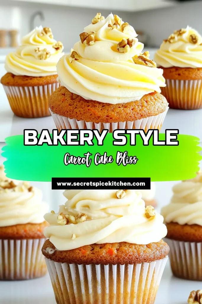 Indulge in the deliciousness of Bakery Style Carrot Cake Cupcakes that are perfect for any occasion! With moist and flavorful ingredients like grated carrots, pineapple, and a creamy frosting, these cupcakes are sure to impress. Easy to make and even easier to enjoy, they are a delightful treat for everyone. Don't miss out on trying this tasty recipe—click to explore the full instructions and make your own batch today! #CarrotCake #CupcakeRecipe #BakingInspiration #DessertIdeas