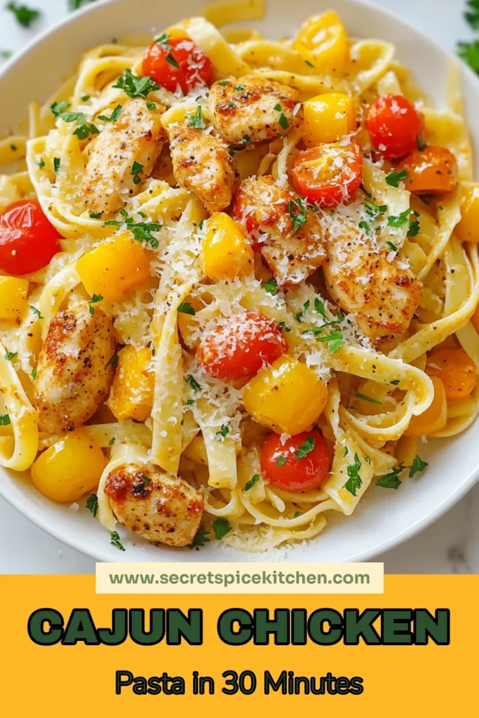 Indulge in this irresistible creamy Cajun chicken pasta, a perfect one-pot pasta dinner that’s full of flavor! Easy to make, this fettuccine chicken dish combines tender chicken, Cajun seasoning, vibrant veggies, and a rich cream sauce, making it one of the best creamy pasta recipes you'll ever try. Ready in just 30 minutes, it's ideal for busy nights. Save this easy Cajun recipe for a delicious weeknight meal! #CajunChickenPasta #CreamyPastaRecipes #OnePotDinner #EasyCajunRecipes