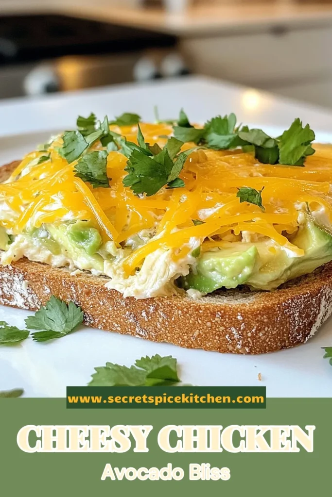 Discover the ultimate cheesy chicken avocado melt! This easy cheesy chicken recipe is perfect for a quick lunch or dinner. Our avocado chicken melt recipe combines shredded chicken, creamy avocado, and cheddar cheese for a deliciously healthy chicken avocado toast. Try this baked chicken avocado sandwich for a satisfying meal that’s ready in just 15 minutes. Save this recipe for your next cooking adventure! #ChickenAvocadoMelt #EasyRecipes #HealthyEating #QuickMeals