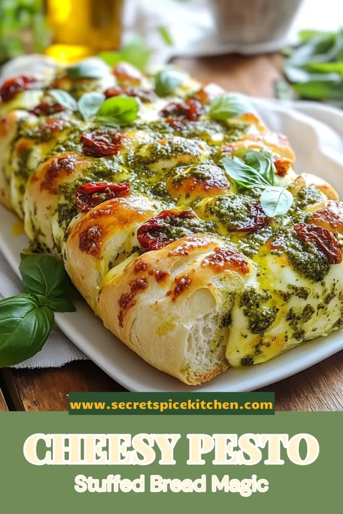 Indulge in this mouthwatering Pesto Mozzarella Stuffed Bread, a delightful addition to your Italian bread recipes collection. Packed with gooey mozzarella, sun-dried tomatoes, and fresh basil pesto, this cheese stuffed bread is sure to impress. Perfect for gatherings, this easy pesto recipe will elevate your meals. Don’t miss out—try it today and taste the difference! Save this recipe for later. #PestoMozzarellaBread #ItalianBreadRecipes #CheeseStuffedBread #PestoRecipes