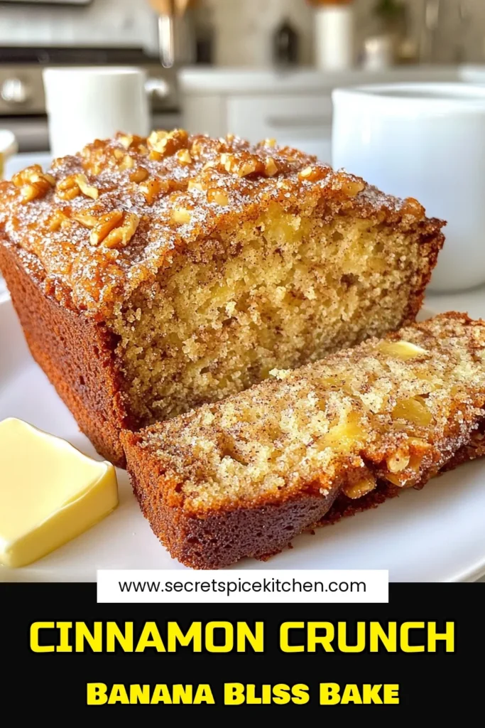 Discover the irresistible Cinnamon Crunch Banana Bread, a healthy and easy banana bread recipe perfect for using up ripe bananas. This moist banana bread with walnuts brings together the warm flavors of cinnamon and a delectable cinnamon banana bread topping. Elevate your baking game with this simple recipe that's sure to impress! Save this recipe for your next baking adventure! #CinnamonCrunchBananaBread #HealthyBaking #EasyRecipes #BananaBreadLovers