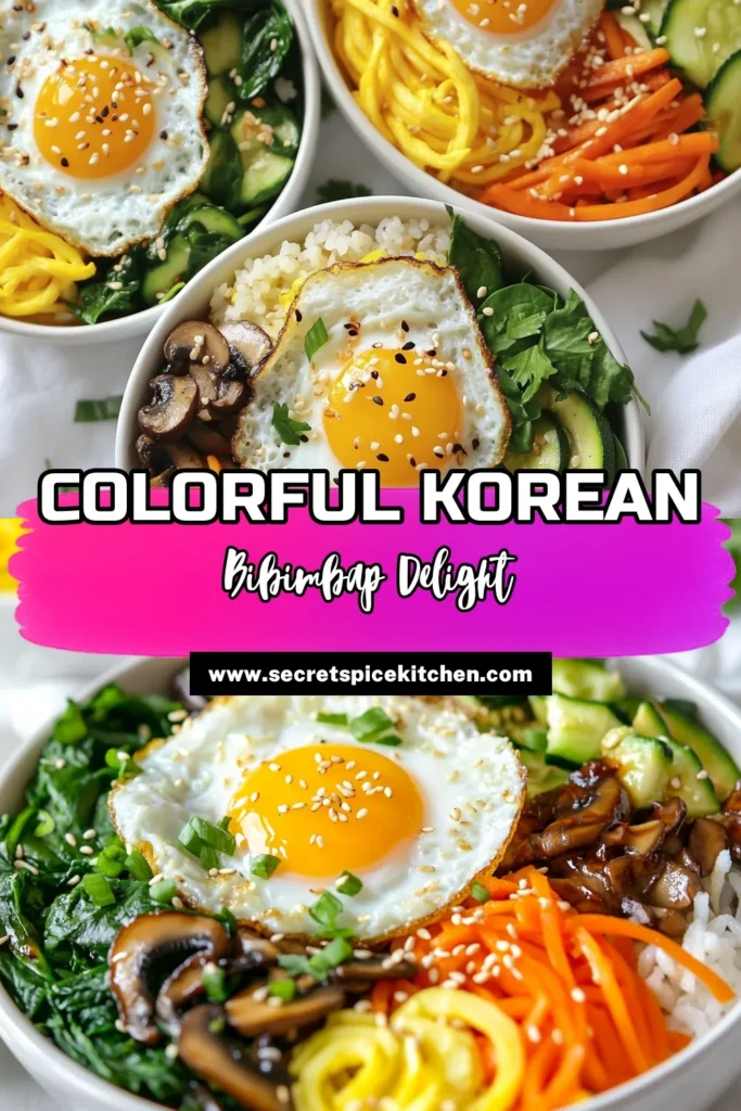 Create your own delicious Korean Bibimbap Bowls with this easy Korean Bibimbap recipe! Bursting with colors and flavors, these vegetarian bibimbap dishes showcase sautéed veggies over fluffy jasmine rice, topped with a fried egg. Don’t forget the homemade gochujang sauce for an authentic kick! Perfect for a wholesome meal. Save this recipe and bring vibrant dining to your table today! #KoreanBibimbap #EasyRecipes #Vegetarian #GochujangSauce