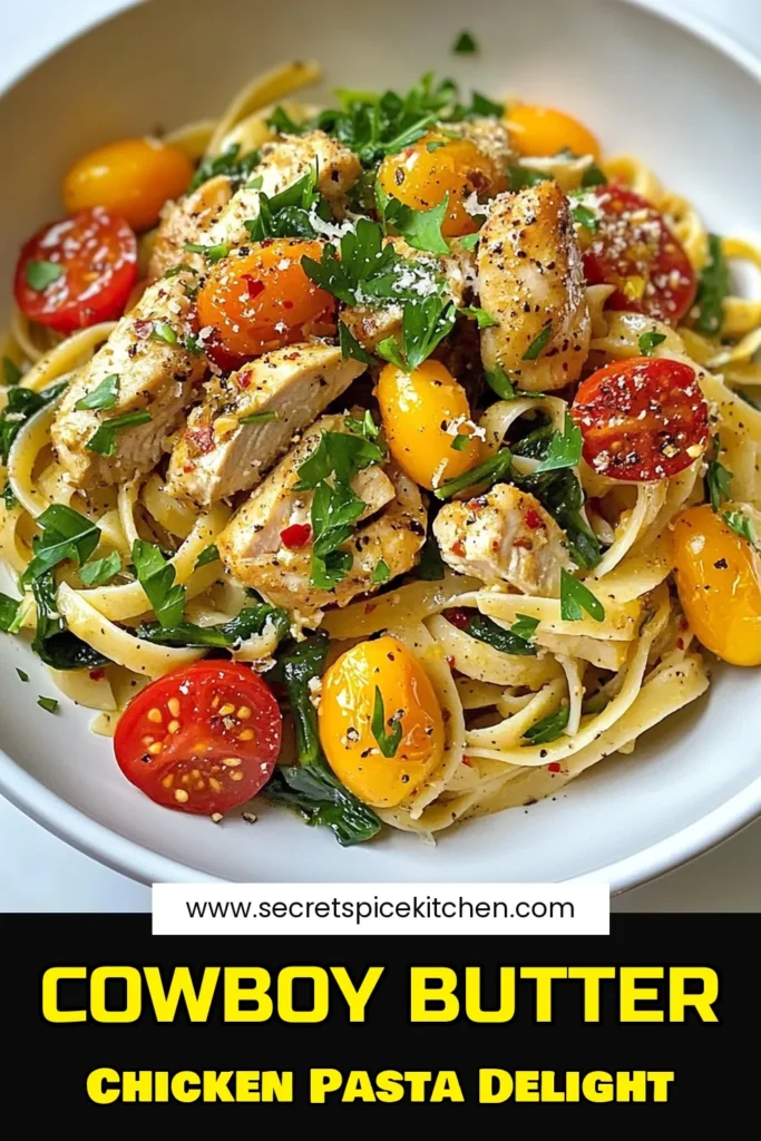 Savor the flavor of this Cowboy Butter Chicken Linguine recipe! This creamy chicken pasta is a quick and easy chicken dinner that's perfect for busy weeknights. With rich garlic butter pasta, tender diced chicken, and vibrant veggies, this dish is sure to impress. Ready in just 30 minutes, it’s a delicious way to elevate your dinner routine. Save this easy recipe for your next meal! #CowboyButterChicken #LinguineRecipe #CreamyChickenPasta #EasyChickenDinner
