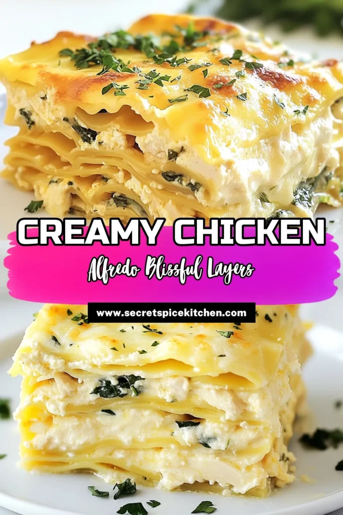 Indulge in this creamy Chicken Alfredo Lasagna that's a perfect twist on traditional lasagna. This Chicken Alfredo Lasagna Recipe is simple and combines tender shredded chicken, rich alfredo sauce, and fresh spinach for an easy chicken lasagna your family will love. Try our Homemade Lasagna with Chicken today and elevate your dinner game with Spinach Chicken Alfredo Lasagna. Save this recipe for a delicious meal! #ChickenAlfredo #LasagnaRecipe #EasyDinner #ComfortFood