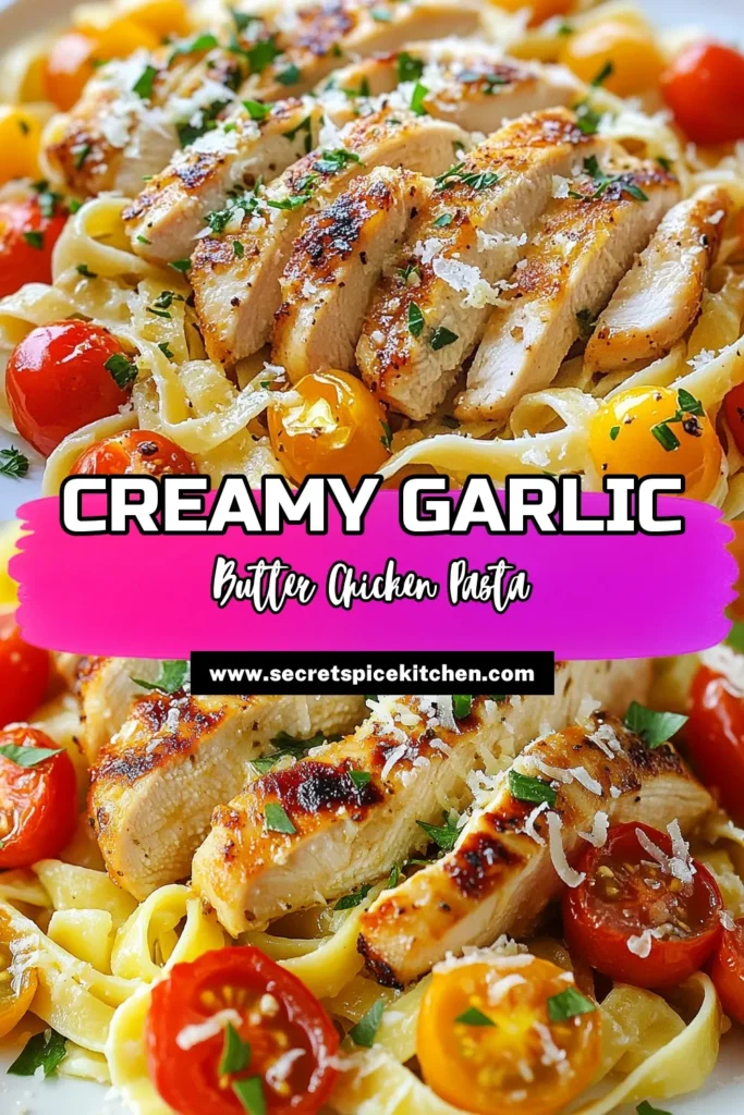 Indulge in this creamy Garlic Butter Chicken Pasta that’s quick and easy to prepare! This fettuccine chicken recipe is perfect for busy nights, combining tender chicken, savory garlic, and rich butter for a delightful Italian chicken pasta experience. Enjoy this easy garlic pasta dish in just 30 minutes, and impress your family with its delicious flavor. Save this recipe for your next meal! #GarlicButterChickenPasta #EasyPasta #CreamyChickenPasta #ItalianRecipe