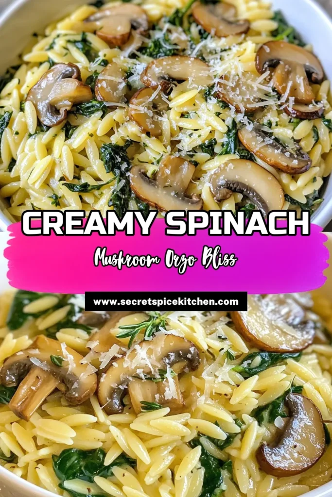Discover the delightful Spinach Mushroom Orzo, a creamy orzo recipe that’s perfect for a quick orzo pasta meal. This vegetarian orzo dish combines fresh spinach and earthy mushrooms, delivering a healthy option that’s both satisfying and delicious. In just 25 minutes, you can whip up this flavorful meal, ideal for any time of the day. Try it today and elevate your healthy spinach recipes! Save this recipe to your boards! #SpinachMushroomOrzo #CreamyOrzoRecipes #VegetarianOrzoDish #HealthyRecipes