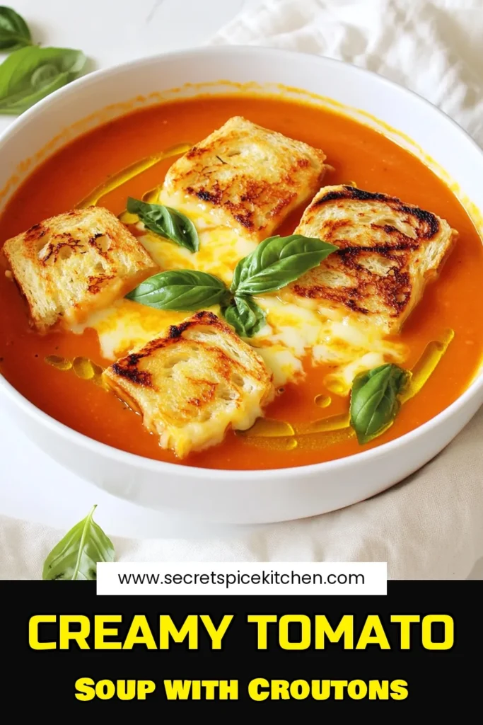 Savor the comfort of creamy tomato basil soup with grilled cheese croutons, an irresistible dish perfect for any occasion! This easy recipe brings together rich flavors and creamy goodness, making it a must-try for soup lovers. Discover step-by-step instructions to create this delightful meal, and impress your family or guests. Click through for the full recipe and bring warmth to your kitchen today! #TomatoSoup #ComfortFood #EasyRecipes #HomemadeCooking