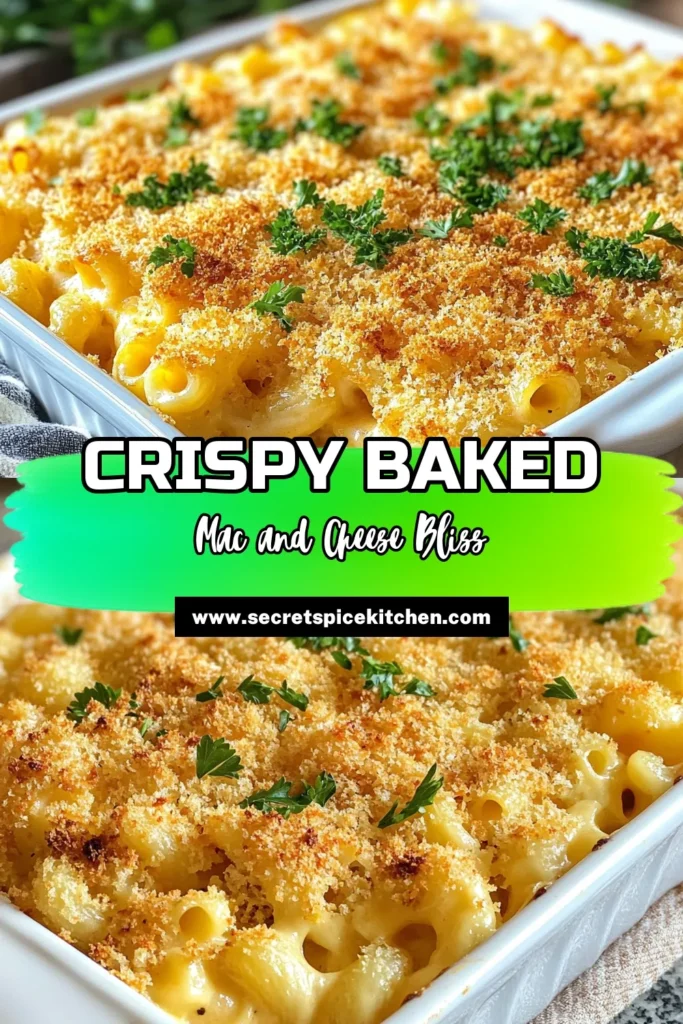 Looking for the ultimate baked mac and cheese recipe? Try this crunchy mac and cheese that combines sharp cheddar and Gruyère for a cheesy pasta bake that will impress everyone. This easy mac and cheese is perfect for family dinners or gatherings, offering a homemade mac and cheese experience that’s creamy on the inside and golden on the outside. Save it and delight in comfort food perfection! #MacAndCheese #CheesyPasta #ComfortFood #BakedMacAndCheese