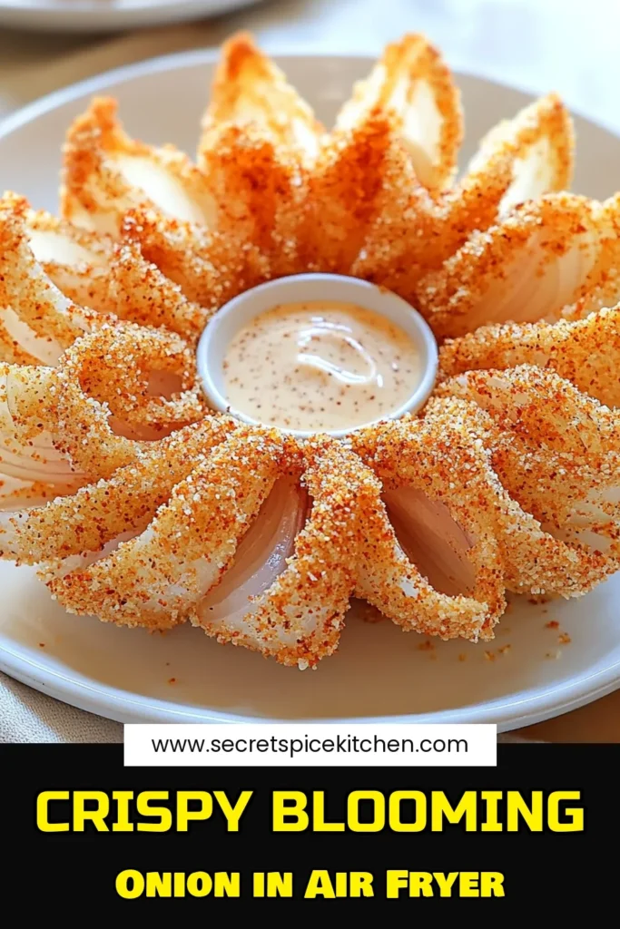 Dive into the delicious world of crispy air fryer blooming onion with this easy recipe! Perfectly seasoned and golden brown, this crowd-pleaser makes a fantastic appetizer or snack for any occasion. Simple ingredients and an air fryer make it quick and healthy too. Are you ready to impress your friends? Click through to discover the full recipe and start cooking today! #AirFryerRecipes #BloomingOnion #Appetizers #HealthySnacks