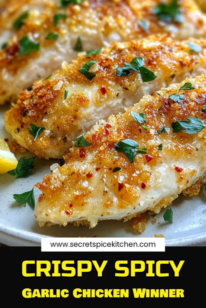 Discover how to make Spicy Garlic Parmesan Chicken that is sure to impress! This Crispy Chicken Fillets Recipe features juicy baked Parmesan chicken coated in flavorful panko breadcrumbs, making it the ultimate easy chicken dinner recipe. Perfect for a weeknight meal, follow this simple guide to create a delicious dish that your family will love. Don't forget to save this recipe for later! #SpicyGarlicParmesanChicken #EasyChickenDinner #CrispyChicken #BakedParmesanChicken